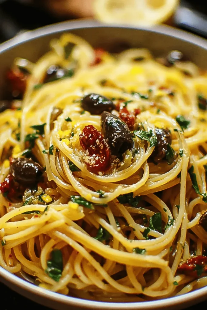 Discover the vibrant flavors of Zesty Olive Pasta Delight, a dish that takes your taste buds on an unforgettable journey. This quick and easy recipe features al dente pasta tossed in a zesty olive oil sauce, garlic, fresh herbs, and a sprinkle of parmesan. Perfect for weeknight dinners or impressing guests, this meal is both delicious and satisfying. Dive into this culinary adventure and elevate your pasta game today!