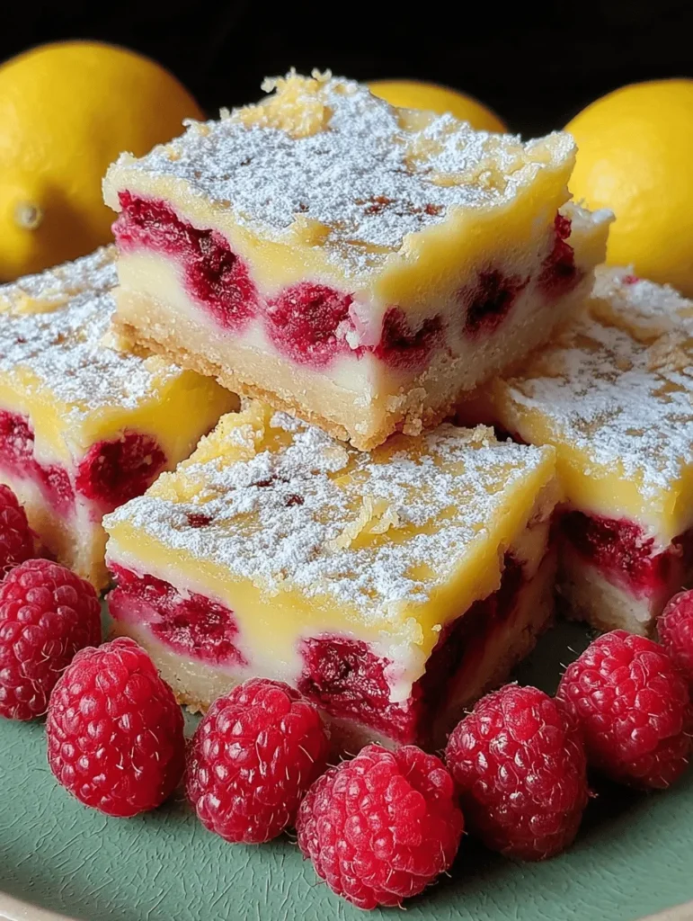 Indulge in the perfect treat with these Raspberry Lemon Bars! Bursting with vibrant flavors, these zesty bars combine the tartness of fresh raspberries with a buttery, crumbly crust. Ideal for summer gatherings or a sweet afternoon snack, these lemon bars are easy to make and will impress friends and family. Discover the joy of this bright dessert that balances sweet and sour in every bite. Perfect for any occasion, pin it now!