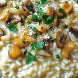 - 1 cup Arborio rice - 4 cups vegetable broth - 2 tablespoons olive oil - 1 small onion, finely chopped - 3 cloves garlic, minced - 8 ounces mushrooms (mixed varieties, like cremini and shiitake), sliced - 1 cup heavy cream - ½ cup grated Parmesan cheese (or nutritional yeast for a vegan option) - 2 tablespoons butter (optional for added creaminess) - Salt and pepper to taste - Fresh parsley, chopped for garnish To make creamy mushroom risotto, you need a few key ingredients. Arborio rice is a must. This short-grain rice gives risotto its rich texture. It absorbs flavors well and stays creamy. Next, use vegetable broth for a base. Warm broth helps the rice cook evenly. Olive oil adds flavor and helps cook the onion and garlic. You can use any light oil, but olive gives a nice taste. Chop a small onion and three cloves of garlic. They add depth to the dish when sautéed. Mushrooms are the star of this recipe. I like a mix of cremini and shiitake. They add earthiness and flavor. Slice about eight ounces to cook down in the skillet. Heavy cream takes the risotto to the next level. It makes it rich and smooth. A half cup of grated Parmesan cheese adds saltiness and umami. If you want a vegan option, nutritional yeast works too. You can add butter if you like extra creaminess. Salt and pepper enhance the flavors. Finally, fresh parsley gives a nice touch and color to the dish when served. This simple list of ingredients will help you create a delicious creamy mushroom risotto. Each one plays a key role in making the dish flavorful and satisfying. First, you want to keep the broth warm. Heat the vegetable broth in a saucepan over low heat. Keeping it warm helps the rice cook evenly. If you use cold broth, it can shock the rice and slow down cooking. Warm broth also helps the rice absorb flavors better. Next, let's sauté the aromatics. In a large skillet, heat olive oil over medium heat. Once hot, add the chopped onion and minced garlic. Cook until they turn translucent, which takes about 3-4 minutes. This step builds flavor. After that, add the sliced mushrooms. Cook until they release moisture and turn golden brown, about 5-7 minutes. The mushrooms will add depth to the dish. Now it’s time to cook the risotto. Stir in the Arborio rice. Toast the rice for 1-2 minutes. This helps bring out the nutty flavor. Then, start adding the warm broth, one ladle at a time. Stir often. Wait until most of the liquid is absorbed before adding the next ladle. Keep this going for about 18-20 minutes. The rice should be al dente and creamy when done. Finally, let’s add the finishing touches. Lower the heat and stir in the heavy cream and grated Parmesan cheese. If you want extra creaminess, add butter too. Mix until everything is fully combined. Don’t forget to season with salt and pepper. After mixing, let it sit for about 2 minutes. This resting time allows the flavors to blend well. Enjoy your creamy mushroom risotto! To get that smooth, creamy risotto, you must stir often. Stirring helps release the rice's starch. This starch gives risotto its famous creaminess. Use Arborio rice for the best texture. This rice absorbs liquid well and stays firm. Avoid overcooking or undercooking the rice. Cooking too long makes it mushy. Not cooking long enough leaves it hard. Both will hurt your dish. Also, never skip the resting period after cooking. Letting it rest allows the flavors to blend and the cream to set. To make your risotto pop, add herbs and spices. Try thyme or rosemary for a fresh taste. If you want a dairy-free option, use nutritional yeast instead of Parmesan. It gives a cheesy flavor without the dairy. Experiment with what you like for a unique twist! {{image_2}} You can make this dish fit many diets. For a vegetarian or vegan risotto, swap heavy cream and Parmesan cheese. Use coconut milk or cashew cream for a creamy texture. Nutritional yeast works well for cheese flavor. You can also add more veggies like spinach, peas, or bell peppers. They bring color and nutrients to your meal. Want to add protein to your risotto? Chicken or shrimp are excellent choices. Cook them separately and add them when the risotto is nearly done. For a heartier meal, consider diced sausage or pancetta. If you love seafood, try adding scallops or crab. They cook quickly and pair well with mushrooms. Risotto has many faces. The classic Italian style uses just mushrooms and Parmesan. But you can add your twist! Try using wild mushrooms for a deeper flavor. You could also add a splash of white wine for richness. Or make it spicy with some chili flakes. Each variation tells a new story on your plate. To keep your creamy mushroom risotto fresh, place it in the fridge. Use airtight containers to store the risotto. This helps prevent it from drying out or absorbing other odors. You can keep it in the fridge for up to three days. When reheating risotto, add a splash of broth or cream. This keeps it creamy. You can use the stove or microwave. If using the stove, heat it gently over low heat. Stir often to avoid sticking. For the microwave, heat it in short bursts. Keep checking to avoid drying it out. Freezing risotto is not ideal. The texture may change when thawed. If you must freeze, use a freezer-safe container. Leave some space for expansion. To thaw, place it in the fridge overnight. Reheat slowly on the stove, adding liquid as needed. This helps restore some creaminess. The best rice for risotto is Arborio rice. This rice has a high starch content. It makes the risotto creamy and rich. Other options include Carnaroli and Vialone Nano. These types also work well, but Arborio is most common. Yes, you can make risotto ahead of time. However, it is best fresh. If you make it early, cool it quickly and store it in the fridge. Reheat it gently with a little broth to bring back the creaminess. If your risotto is overcooked, try adding more broth slowly. Stir it in and let it absorb. This can help to revive some texture. You can also add a bit of cream or cheese for richness. Yes, you can make risotto without cheese. Use nutritional yeast for a cheesy flavor. You can also add extra herbs like thyme or basil to enhance the taste. Creamy mushroom risotto pairs well with many things. Serve it with grilled chicken or fish for protein. You can also add a fresh salad or roasted vegetables on the side. For a special touch, top the risotto with fresh herbs or a drizzle of olive oil. Creamy mushroom risotto is a rich and satisfying dish, made with a few simple ingredients. We explored essential elements like Arborio rice and broth, learned step-by-step cooking methods, and discussed tips to achieve the perfect texture. Don't shy away from experimenting with variations, protein additions, or unique herbs. Remember to store leftovers properly and reheat wisely to enjoy this dish later. With these insights, you'll create a delicious risotto that impresses every time. Embrace the flavors and techniques to make it your own!