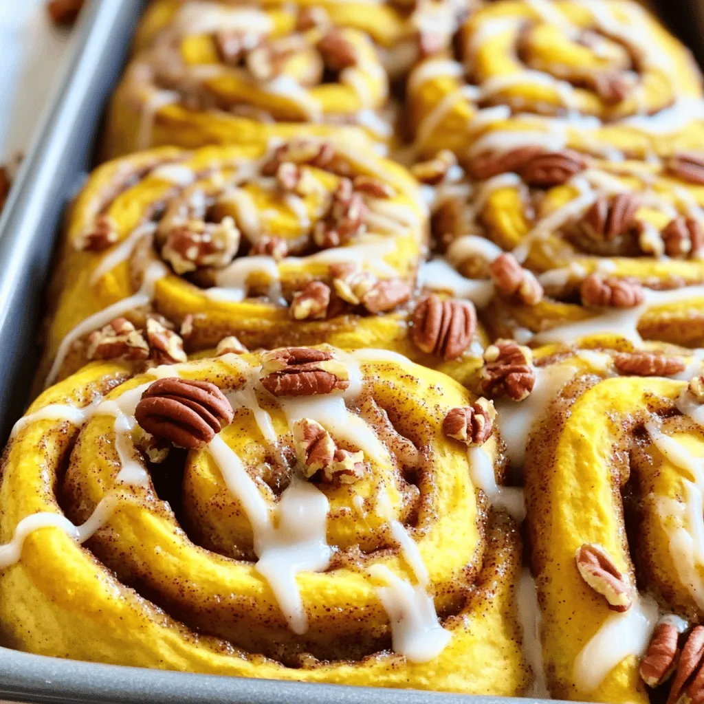 To make a tasty pumpkin spice cinnamon roll bake, gather these key items: - 2 cans of refrigerated cinnamon roll dough - 1 cup canned pumpkin puree - ½ cup cream cheese, softened - ½ cup brown sugar - 2 teaspoons pumpkin pie spice - 1 teaspoon vanilla extract - ½ teaspoon salt - ½ cup powdered sugar (for icing) - 2 tablespoons milk (for icing) These ingredients work together to create a rich and fluffy treat. The pumpkin puree adds flavor and moisture. The cinnamon roll dough gives it that fluffy base, while cream cheese and brown sugar make it sweet and creamy. You can customize your bake with these optional ingredients: - ¼ cup chopped pecans or walnuts Adding nuts gives a nice crunch. They also enhance the flavor, making each bite more exciting. Feel free to skip the nuts if you prefer a softer texture. Each serving of this delightful bake has about: - Calories: 320 - Total Fat: 15g - Saturated Fat: 5g - Carbohydrates: 45g - Sugar: 16g - Protein: 4g This treat is rich and filling. Enjoy it as a dessert or a sweet breakfast. Just remember to balance it with healthier options throughout the day. Start by gathering your ingredients. You will need: - 2 cans of refrigerated cinnamon roll dough - 1 cup canned pumpkin puree - ½ cup cream cheese, softened - ½ cup brown sugar - 2 teaspoons pumpkin pie spice - 1 teaspoon vanilla extract - ½ teaspoon salt - ¼ cup chopped pecans or walnuts (optional) - ½ cup powdered sugar (for icing) - 2 tablespoons milk (for icing) Preheat your oven to 350°F (175°C). Grease a 9x13 inch baking dish. In a mixing bowl, combine the pumpkin puree, cream cheese, brown sugar, pumpkin pie spice, vanilla, and salt. Mix until everything is smooth. Open the cinnamon roll cans and separate the rolls. Cut each roll into quarters. In the greased dish, add half of the cut rolls. Spoon half of the pumpkin mixture over them. If you want, sprinkle half of the chopped nuts on top. Next, layer the rest of the cinnamon roll pieces on top. Spoon the remaining pumpkin mix over this layer. Finish by adding the remaining nuts if you are using them. Bake the dish in your preheated oven for 25-30 minutes. The top should be golden brown, and the center needs to be set. After baking, let it cool for about 10 minutes. While it cools, prepare the icing. In a small bowl, whisk together the powdered sugar and milk until smooth. Drizzle this icing over the warm bake just before serving. Enjoy your sweet treat! To get the best pumpkin spice taste, use fresh pumpkin pie spice. This spice mix adds warmth and depth. Be sure to blend the pumpkin puree and cream cheese well. This ensures a smooth filling. You can also add extra cinnamon for more flavor. Just a pinch can make a big difference! Watch out for overbaking. Check for a golden top, but don't let it burn. Too much cream cheese can make the filling too thick. Stick to the recipe to keep it light. Also, don’t skip the icing! It adds sweetness and makes each bite special. Serve the bake warm for the best taste. A scoop of vanilla ice cream pairs well with it. You can also top with whipped cream for a treat. For a special touch, sprinkle more nuts on top right before serving. Enjoy with coffee or hot cocoa for a cozy feel! {{image_2}} You can change the nuts in the bake. Try using chopped pecans, walnuts, or almonds. If you prefer no nuts, that works too. The taste remains rich and sweet without them. Nuts add a nice crunch, but it's your choice. The icing is simple but can change. You can use cream cheese icing for more flavor. Mix cream cheese with powdered sugar and milk for a tangy twist. Another option is maple syrup instead of icing. Just drizzle it over the bake for a sweet finish. You can make this dish dairy-free. Use almond milk and coconut cream cheese instead. For gluten-free options, look for gluten-free cinnamon rolls. Many brands offer them, and they taste great. Adjusting these ingredients keeps the recipe delicious for everyone. To store leftovers, first let the bake cool completely. Then, cut it into pieces. Place the pieces in an airtight container. You can keep it in the fridge for up to three days. Make sure to seal it well to keep it fresh. When you want to enjoy the leftovers, preheat your oven to 350°F (175°C). Place the pieces on a baking sheet. Heat for about 10-15 minutes until warm. You can also use the microwave. Just heat for 30-second bursts until warm. This keeps the rolls soft and tasty. If you want to freeze it, cut the bake into pieces first. Wrap each piece in plastic wrap. Then, place them in a freezer bag. This helps prevent freezer burn. You can freeze it for up to two months. To enjoy later, thaw in the fridge overnight and reheat as mentioned above. Yes, you can prepare this dish ahead. Mix the pumpkin filling and cut the dough. Layer them in the baking dish. Cover it tightly and store it in the fridge. Bake it fresh the next day. This saves time and gives you a warm treat! If you don’t have pumpkin puree, use butternut squash puree. You can also use sweet potato puree. These options work well and taste great. Just make sure they are smooth and not too watery. Your Pumpkin Spice Cinnamon Roll Bake can last for about three days in the fridge. Store it in an airtight container to keep it fresh. Reheat portions in the microwave for a quick snack! Absolutely! Homemade cinnamon roll dough adds a personal touch. Just make sure it’s well risen and soft. Follow the same steps for layering and baking. Your bake will taste even better! This blog post covered everything you need to make a perfect Pumpkin Spice Cinnamon Roll Bake. From the main and optional ingredients to detailed instructions, you see how easy it is. I shared tips to boost the flavors and avoid common mistakes. You can even explore fun variations and learn how to store leftovers. With these ideas, you can enjoy this dish anytime. Get ready to impress your friends and family with your baking skills!