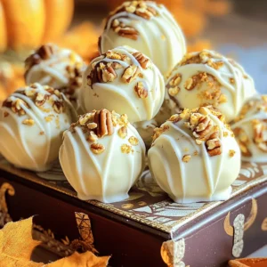 Here’s what you need to make these delicious pumpkin pie cheesecake truffles: - 1 cup cream cheese, softened - 1 cup pumpkin puree - ½ cup powdered sugar - 1 teaspoon vanilla extract - ½ teaspoon pumpkin pie spice - 1 cup graham cracker crumbs - 1 cup white chocolate chips - 2 tablespoons coconut oil - Crushed pecans or walnuts (for rolling) Each ingredient adds a special touch. Cream cheese gives a rich base. Pumpkin puree adds a smooth texture and fall flavor. Powdered sugar sweetens the mix perfectly. Vanilla extract brings warmth. Pumpkin pie spice gives that cozy flavor. Graham cracker crumbs add crunch. White chocolate coats the truffles in sweetness. Coconut oil helps the chocolate melt smoothly. Finally, crushed nuts add a tasty finish. Gather these items before you start. Having everything ready makes cooking easier and more fun! First, grab a large mixing bowl. Add 1 cup of softened cream cheese, 1 cup of pumpkin puree, ½ cup of powdered sugar, 1 teaspoon of vanilla extract, and ½ teaspoon of pumpkin pie spice. Mix these ingredients until they are completely smooth. You want a creamy texture that is well combined. Next, gradually fold in 1 cup of graham cracker crumbs. This will help thicken the mixture. Make sure it is thick enough to shape into balls. Cover the mixing bowl with plastic wrap. Place it in the refrigerator for about 30 minutes. This step helps firm up the mixture. After chilling, scoop out about 1 tablespoon of the mixture. Roll it into a ball using your hands. Repeat this step until you shape all the mixture into balls. Place them on a parchment-lined baking sheet. Now, it's time to coat the truffles. In a microwave-safe bowl, combine 1 cup of white chocolate chips and 2 tablespoons of coconut oil. Melt them together in 30-second intervals. Stir well between each interval to avoid burning. Once smooth, dip each truffle into the melted white chocolate. Ensure each one gets a good coat. Let any extra chocolate drip off. Roll the truffle in crushed pecans or walnuts for added flavor. Place the coated truffles back on the baking sheet. To speed up the setting process, you can refrigerate them again for about 15 minutes. To make the best Pumpkin Pie Cheesecake Truffles, you need the right texture. Start with your cream cheese and pumpkin puree. Mix these together well. They should be smooth and creamy. Then add the powdered sugar and spices. Once you mix in the graham cracker crumbs, the mixture should be thick enough to roll. If it's too soft, chill it longer. Chilling is key. After mixing, cover the bowl and place it in the fridge for 30 minutes. This step helps the mixture firm up. It makes rolling easier and keeps the shape. Presentation makes your truffles shine. Use a decorative box or a beautiful platter. Arrange the truffles neatly, making them look inviting. Drizzle melted white chocolate over the top for flair. This adds a nice touch and makes them stand out. You can also sprinkle some pumpkin pie spice on top. It adds flavor and looks festive. Not everyone can use the same ingredients. If you want to swap sweeteners, try using maple syrup or honey. These options can give a unique flavor. If you need a vegan choice for cream cheese, look for brands made from nuts or soy. They work well and keep the truffles tasty. Always remember to check the labels for any allergens. {{image_2}} You can change the flavor of your truffles easily. Adding spices can make a big difference. Consider using cinnamon or nutmeg for a warm touch. You can also try ginger for a spicy kick. Swapping chocolate types is another fun option. While white chocolate gives a sweet taste, dark chocolate can add depth. Milk chocolate offers a nice balance too. Each choice changes the taste and feel. Themed truffles can add fun to any event. For Halloween, roll the truffles in orange or black sprinkles. You could also use ghost-shaped candy eyes for a spooky look. During Thanksgiving, think about adding a pecan on top. This adds a festive touch and flavor. You can also use a sprinkle of cinnamon for a cozy vibe. These small tweaks make your truffles stand out. Pairing these truffles with drinks can enhance the experience. A warm spiced apple cider works well. It complements the pumpkin flavor beautifully. Hot cocoa or coffee also makes a great match. These truffles shine at many occasions. They are perfect for parties, potlucks, or family gatherings. You can even use them as gifts during the holidays. Their rich flavor and cute look make everyone smile. To keep your Pumpkin Pie Cheesecake Truffles fresh, store them in the fridge. Place the truffles in an airtight container. This helps prevent them from drying out. Make sure to separate layers with parchment paper. If you want to save some for later, you can freeze the truffles. First, freeze them on a baking sheet until solid. After that, transfer them to a freezer-safe container. They should last well for up to three months. These truffles can stay fresh in the fridge for about one week. After that, they may start to lose flavor and texture. Look for signs of spoilage, like an off smell or a change in color. If the truffles feel hard or dry, they are past their prime. Trust your senses; if they don’t seem right, it’s best to toss them. Yes, you can make these truffles ahead of time. I often prepare them a day in advance. Just make sure to store them in the fridge. This helps the flavors blend better. You can also freeze them for up to a month. Just allow them to thaw in the fridge before serving. Yes, you can make these truffles gluten-free. Instead of graham cracker crumbs, use gluten-free cookie crumbs. Many brands offer gluten-free options. You can also use crushed nuts or oats. Just ensure these alternatives suit your taste and dietary needs. You can check if the truffles are set by gently touching the coating. It should feel firm to the touch. If it sticks to your finger, give them more time. Chilling them in the fridge for about 15 minutes helps speed up the setting. The chocolate will harden nicely and create a perfect shell. We explored a fun and tasty way to make pumpkin truffles. You learned about the key ingredients, like cream cheese and pumpkin puree. I shared easy steps for mixing, chilling, and coating your truffles. We also discussed tips for texture and presentation, plus fun variations and storage tips. These pumpkin truffles are great for any occasion. Try them at your next party or holiday event. Enjoy the sweet flavors and impress your friends with your skills!