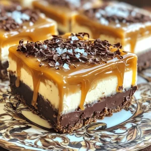 To make these no-bake salted caramel chocolate cheesecake bars, you need: - 1 ½ cups graham cracker crumbs - ½ cup unsalted butter, melted - 2 cups cream cheese, softened - 1 cup powdered sugar - 1 teaspoon vanilla extract - 1 cup heavy whipping cream - 1 cup chocolate chips (dark or semi-sweet) - ½ cup caramel sauce (homemade or store-bought) - Flaky sea salt for garnish These ingredients come together to create a creamy, rich dessert with a crunchy crust. For an extra touch, consider adding: - Extra caramel sauce for drizzling - Small chocolate shavings - Fresh berries for color These garnishes not only enhance the look but also add layers of flavor. If you need to make swaps, here are some ideas: - Use gluten-free graham crackers for a gluten-free crust. - Swap cream cheese with a vegan cream cheese for a dairy-free option. - Replace heavy cream with coconut cream for a lighter option. These substitutions help you adapt the recipe to fit your needs while keeping the delicious taste. Start with your graham cracker crumbs. In a medium bowl, mix 1 ½ cups of crumbs and ½ cup of melted butter. Stir until every crumb is coated. This mixture gives the bars a great base. Next, line an 8x8 inch baking pan with parchment paper. Pour the crumb mixture into the pan. Press it down firmly using the back of a measuring cup. This helps create a solid crust. Chill the pan in the fridge for 15 minutes. This step firms up the crust. Now, let's make the cheesecake filling. In a large bowl, beat 2 cups of softened cream cheese with an electric mixer. Mix until smooth. Slowly add 1 cup of powdered sugar and 1 teaspoon of vanilla extract. Keep mixing until creamy. In another bowl, whip 1 cup of heavy cream until soft peaks form. Gently fold the whipped cream into the cream cheese mixture. This makes the filling light and fluffy. It’s time to layer our bars. Pour half of the cheesecake filling over the chilled crust. Smooth it out evenly. Drizzle half of the ½ cup of caramel sauce over the filling. Use a knife or spatula to create swirls. Now, pour the remaining cheesecake filling on top. Smooth it out again. Drizzle the rest of the caramel sauce and make more swirls if you like. Cover the pan with plastic wrap and refrigerate for at least 4 hours. This lets the bars set properly. Once set, pull them out using the parchment paper edges. Cut into bars and sprinkle flaky sea salt on top for a delicious finish. To get the best texture for your cheesecake bars, use room-temperature cream cheese. Cold cream cheese makes lumps. Beat it well until it is smooth. This step is key for a creamy filling. When you whip the heavy cream, stop when soft peaks form. This keeps the mixture light and fluffy. Folding it gently into the cheesecake mix is essential. Do not stir too hard or you will lose the air. If you have leftovers, store them in the fridge. Place the bars in an airtight container. They will stay fresh for about 3 to 5 days. You can also cover the dish with plastic wrap. Just make sure the bars are fully cooled before covering. This prevents condensation, which can make them soggy. For serving, slice the bars into even squares. A sharp knife works best for clean cuts. You can garnish each bar with a sprinkle of flaky sea salt. This adds a nice touch! Drizzling extra caramel on top makes them even more tempting. Consider serving these bars with a scoop of vanilla ice cream for a treat. {{image_2}} You can change the flavors in your cheesecake bars. For a fun twist, try peanut butter. Just add 1 cup of creamy peanut butter to the cheesecake filling. This makes a rich, nutty flavor. You can also use fruit. Add mashed bananas or pureed strawberries for a fruity taste. Swirl in some fruit puree with the caramel sauce for a colorful look. Making these bars vegan is easy. Use dairy-free cream cheese and coconut cream instead of heavy cream. For a gluten-free option, swap the graham cracker crumbs for gluten-free cookies or crushed nuts. This way, everyone can enjoy these delicious bars. They will taste just as good! You can control the sweetness of your cheesecake bars. If you like it less sweet, cut back on powdered sugar. Try using a sugar substitute like stevia or monk fruit. On the other hand, if you want it sweeter, add more caramel sauce. Taste as you go and find the perfect balance for you! You want to keep your no-bake salted caramel chocolate cheesecake bars fresh. After cutting them, place the bars in an airtight container. If you don't have one, wrap them tightly with plastic wrap. Make sure they are in the fridge. This keeps them cool and tasty. If you want to save some for later, freezing is easy. Place the bars in a freezer-safe container. Use parchment paper between layers for easy removal. Seal the container well to avoid freezer burn. They can stay in the freezer for up to three months. When ready to eat, let them thaw in the fridge overnight. These cheesecake bars last about five days in the fridge. After that, they may lose their great taste and texture. If you notice any off smells or changes, it’s best to throw them away. Enjoy them fresh for the best flavor! Yes, you can use different crusts for your cheesecake bars. A cookie crust works well. Try using Oreo crumbs or even crushed nuts for a unique flavor. Just make sure to mix them with melted butter, just like the graham cracker crust. The bars need to chill for at least four hours. This time helps the filling set up nicely. If you can wait longer, it will taste even better! Overnight chilling is ideal for a firmer texture. If your filling is too runny, you can fix it easily. Try adding more whipped cream or a bit more cream cheese. Mixing in a little powdered sugar can also help thicken it up. Just beat it until smooth and fluffy again. Cheesecake bars are simple and fun to make. We covered the main ingredients you'll need and some great ways to dress them up. I shared step-by-step instructions to help you craft the perfect dessert. Tips like storage and serving ideas will ensure your bars stay fresh. We also explored tasty variations to suit different diets. Remember, with a little practice, you can create delicious cheesecake bars that everyone will love. Dive in and enjoy your baking journey!