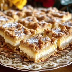 - 1 cup all-purpose flour - 1/2 cup granulated sugar - 1/4 cup brown sugar - 1/2 teaspoon baking powder - 1/4 teaspoon salt - 1/4 cup unsalted butter, melted - 1 large egg - 1 teaspoon vanilla extract - 8 oz cream cheese, softened - 1/4 cup powdered sugar - 1 teaspoon cinnamon - 1 tablespoon cinnamon sugar (for topping) - Mixing bowls - Whisk - Baking dish (8x8 inches) - Parchment paper - Toppings like chocolate sauce or whipped cream - Additional spices for flavor variations To make churro cheesecake bars, you need simple ingredients. Gather all-purpose flour, granulated sugar, brown sugar, and baking powder. Don't forget salt, unsalted butter, a large egg, and vanilla extract. For the creamy filling, grab cream cheese and powdered sugar. Finally, you'll need cinnamon and cinnamon sugar for that special touch. Using the right kitchen tools makes a big difference. You need mixing bowls and a whisk to combine everything. A baking dish is key to hold the bars, and parchment paper helps with easy removal. Optional toppings can add fun flavors. Chocolate sauce can make it richer, while whipped cream adds a light touch. This easy list helps you create a sweet dessert that everyone will love. Gather these items, and you’re ready to start! - Preheat oven to 350°F (175°C). - Line an 8x8 inch baking dish with parchment paper. Start by preheating your oven. This step is key for even baking. The parchment paper helps with easy removal later. Just let some paper hang over the edges. - Whisk together the dry ingredients. - Mix the wet ingredients and combine with dry ingredients. In a bowl, whisk the flour, both sugars, baking powder, and salt. This creates a light base. In another bowl, mix the melted butter, egg, and vanilla. Stir this into the dry mix until you don’t see any dry spots. - Layering the bottom crust. - Spreading the cream cheese mixture. - Crumbling the top dough layer. Now, take half of the dough and spread it evenly in the lined dish. Press it down to form a solid crust. In a different bowl, beat the cream cheese, powdered sugar, and cinnamon until creamy. Spread this mixture on top of the crust. Crumble the remaining dough over the cream cheese layer. This adds a nice texture. - Baking time and tips for checking doneness. Bake the bars for 25 to 30 minutes. Look for a golden top. Use a toothpick to check if it comes out clean. Let the bars cool completely in the pan before lifting them out using the parchment paper. This helps them set and makes cutting easier. To get the best crust, mix the dry ingredients well. You want a sandy texture. When you press the dough into the pan, use firm pressure. This helps create a solid base. For the cream cheese layer, make sure your cream cheese is soft. It needs to blend easily. Mix until smooth to avoid lumps in your cheesecake. One big mistake is overmixing the batter. This can make your bars tough. Mix just until combined for a light texture. Another common error is using cold cream cheese. Always let it sit out before mixing. Cold cream cheese will not blend well and can ruin the layer. You can add chocolate chips for a sweet twist. They melt and mix well with the cream cheese. You can also try adding nuts like pecans or walnuts. They add a nice crunch. For more flavor, consider other spices like nutmeg. A little can change the whole taste. Just remember to keep it balanced! {{image_2}} You can get creative with churro cheesecake bars. Here are some fun twists: - Chocolate churro cheesecake bars: Mix in chocolate chips or swirl melted chocolate into the cream cheese layer. This adds a rich, sweet flavor that pairs well with the cinnamon. - Pumpkin spice variation: Add pumpkin puree and pumpkin spice to the cream cheese mixture. This gives a warm, cozy taste perfect for fall. If you need to adjust the recipe, here are some options: - Gluten-free options for the crust: Use almond flour or gluten-free all-purpose flour. This keeps the bars tasty without gluten. - Vegan alternatives for cream cheese and egg: Substitute cream cheese with a vegan cream cheese. Use flaxseed meal mixed with water instead of the egg. This makes the bars plant-based and still delicious. Make your churro cheesecake bars shine with these ideas: - Pairing with ice cream or fresh fruit: Serve warm bars with a scoop of vanilla ice cream or fresh berries. This adds a refreshing touch to each bite. - Presentation ideas for parties or gatherings: Arrange the bars on a pretty platter. Dust with powdered sugar or drizzle with chocolate sauce. You can even add a dollop of whipped cream for extra flair. To keep your churro cheesecake bars fresh, store them in the fridge. Place them in an airtight container. This will help keep them moist and tasty. They can last up to five days in the refrigerator. Always let them cool completely before storing. This helps prevent sogginess. You can freeze churro cheesecake bars for later. First, wrap them tightly in plastic wrap. Then, place the wrapped bars in a freezer-safe bag or container. They will stay good for about three months. To enjoy later, thaw them in the fridge overnight. Reheating these bars is easy. You can use the microwave or the oven. For the microwave, heat for about 15-20 seconds. Check to make sure they don’t get too hot. If using the oven, preheat to 350°F (175°C) and warm for about 10 minutes. This keeps the texture nice and soft. To slice these bars well, use a sharp knife. Run it under warm water before cutting. This helps the knife glide through the layers. Wipe the blade with a towel after each cut. This keeps the edges clean. You can also use a pizza cutter for quick slices. Yes, you can make these bars ahead of time. Prepare them and let them cool. Once cooled, cover them tightly with plastic wrap. Store in the fridge for up to three days. You can also freeze them for longer storage. Just wrap them well in foil or a freezer bag. Thaw in the fridge before serving. Look for a nice golden color on top. The edges should be firm, but the center may still jiggle slightly. A toothpick inserted in the center should come out mostly clean. If it has a little cream cheese on it, that’s okay! Let them cool to set fully before cutting. You now have a tasty recipe for churro cheesecake bars. We covered all the ingredients, equipment, and step-by-step instructions. I also shared tips to avoid mistakes and ways to enhance flavor. Try different variations to suit your taste! Remember to store leftovers properly or freeze them for later. Enjoy making and sharing these delicious treats with friends and family. Happy baking!