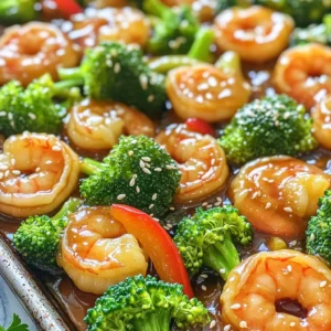 - 1 lb large shrimp, peeled and deveined - 2 cups broccoli florets - 1 red bell pepper, sliced - 4 cloves garlic, minced - ¼ cup honey - 3 tablespoons soy sauce (or tamari for gluten-free) - 2 tablespoons olive oil - 1 tablespoon sesame oil - 1 teaspoon grated fresh ginger - ½ teaspoon crushed red pepper flakes (optional) - Salt and pepper to taste - Sesame seeds for garnish - Fresh parsley or cilantro for garnish For this dish, measuring correctly is key. Use: - 1 pound of shrimp. This gives four servings. - 2 cups of broccoli florets. Fresh is best for crunch. - 1 red bell pepper. Slice it thin for even cooking. - 4 cloves of garlic, minced finely. This adds great flavor. For fresh produce, look for bright colors. The broccoli should be firm. Choose a red bell pepper that feels heavy for its size. Avoid any with soft spots or blemishes. Fresh ingredients make all the difference in taste! 1. Preheating the oven: Set your oven to 400°F (200°C). This step helps cook everything evenly. A hot oven ensures that your shrimp and broccoli roast perfectly. 2. Making the marinade: In a mixing bowl, whisk together: - 4 cloves garlic, minced - ¼ cup honey - 3 tablespoons soy sauce - 2 tablespoons olive oil - 1 tablespoon sesame oil - 1 teaspoon grated fresh ginger - ½ teaspoon crushed red pepper flakes (if you like a bit of heat) Save about 2 tablespoons of this marinade in another bowl. You will use it later as a finishing glaze. 1. Marinating the shrimp: Add 1 lb of large, peeled shrimp to the bowl with the marinade. Toss the shrimp well to coat them evenly. Let them sit for at least 10 minutes. This time allows the shrimp to soak up all the tasty flavors. 2. Arranging vegetables and shrimp on the sheet pan: On a sheet pan, place 2 cups of broccoli florets and sliced red bell pepper. Drizzle with olive oil and sprinkle with salt and pepper. Toss the veggies to coat them well. Spread the marinated shrimp evenly over the vegetables. This helps everything cook together nicely. 3. Baking and broiling times: Place the sheet pan in the preheated oven. Bake for 12-15 minutes. The shrimp should turn pink and opaque, and the broccoli should be tender-crisp. After baking, drizzle the reserved marinade over the shrimp and veggies. Switch your oven to broil for an extra 2-3 minutes. This step caramelizes the glaze, adding more flavor to your dish. To achieve perfect shrimp texture, start with fresh or thawed shrimp. Avoid overcooking, as shrimp can become tough. Cook them until they turn pink, about 12-15 minutes in the oven. Marinating for at least 10 minutes helps them soak up flavor without losing their texture. For tender-crisp broccoli, cut the florets into even pieces. This ensures they cook evenly. Toss them with olive oil, salt, and pepper before baking. Bake until they are bright green and just tender. Broiling them at the end gives a nice finish. Want to jazz up your dish? Add spices like paprika or garlic powder for depth. Try fresh herbs like thyme or basil for a twist. You could also mix in some lime juice for a zesty kick. To adjust sweetness, add more honey for a sweeter taste. If you prefer less sweetness, use less honey or add vinegar for balance. For spice, increase the crushed red pepper flakes or add sriracha to the marinade. Always taste as you go! {{image_2}} You can easily change some veggies in this dish. Snap peas and carrots work well. They add crunch and color. You can also use bell peppers of any color for a fun twist. If you need a gluten-free option, use tamari instead of soy sauce. It has a similar taste but is safe for those avoiding gluten. Coconut aminos can be another great swap. It’s sweeter and less salty. Want to cut carbs? You can swap the shrimp for chicken or tofu. These options fit well into low-carb or ketogenic diets. Just be sure to adjust cooking times for chicken. Tofu cooks faster than shrimp. For a vegan version, replace shrimp with chickpeas or mushrooms. Both soak up the honey garlic flavor well. Use maple syrup instead of honey for sweetness. This keeps it plant-based and delicious. To store leftovers, let the dish cool first. Place the shrimp and broccoli in an airtight container. You can keep it in the fridge for up to three days. Use glass or plastic containers that seal well. This keeps the flavors fresh and prevents spills. To reheat, the best method is using the oven. Preheat the oven to 350°F (175°C). Place the leftovers on a baking sheet. Heat for about 10-15 minutes until warm. This helps keep the shrimp juicy and broccoli crisp. You can also transform leftovers into a new meal. Try adding the shrimp and broccoli to a salad or mix them into fried rice. Both options give you a fun twist on the original dish! How long should I marinate shrimp? You should marinate the shrimp for at least 10 minutes. This time lets the shrimp soak up the flavors. If you have more time, you can marinate them for up to 30 minutes. Just don’t go too long, or the shrimp might become too soft. Can I use frozen shrimp instead of fresh? Yes, you can use frozen shrimp. Just make sure to thaw them first. Run them under cold water for about 10 minutes. Pat them dry before marinating. This helps the marinade stick better. What sides pair well with Honey Garlic Shrimp & Broccoli? This dish goes well with rice or quinoa. You can also serve it with a fresh salad. For a hearty meal, add some bread or noodles. The flavors mix well and make a complete meal. What's the best way to adjust this recipe for larger servings? To adjust for larger servings, simply double the ingredients. Use two sheet pans if needed. Make sure the shrimp and veggies are in a single layer for even cooking. Keep an eye on the cooking time, as it may vary. How can I make this a low-sodium dish? To make this dish low-sodium, use low-sodium soy sauce or tamari. You can also cut the amount of soy sauce in half. Add more honey or ginger to boost the flavor without the salt. This blog post covered all key steps to make a delicious Honey Garlic Shrimp and Broccoli. You learned about the main ingredients, preparation process, and cooking methods. We also shared helpful tips for perfect texture and flavor. Plus, you discovered variations and storage information for leftovers. Cooking should be fun and easy. With these tips, you can create a dish your family will love. Enjoy experimenting and make it your own!