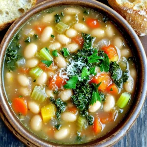 - 2 cups dried white beans (cannellini or navy), rinsed and soaked overnight - 1 medium onion, diced - 3 cloves garlic, minced - 2 carrots, diced - 2 celery stalks, diced - 1 can (14 oz) diced tomatoes (with juice) - 4 cups vegetable broth - 2 cups kale, chopped - 1 teaspoon dried oregano - 1 teaspoon dried basil - 1/2 teaspoon red pepper flakes (adjust to taste) - 1 bay leaf - Salt and pepper to taste I love using dried white beans in this soup. They soak up flavors well. Soaking them overnight makes them soft and ready to cook. The diced onion, garlic, carrots, and celery bring a fresh taste. Together, they create a rich base. The canned tomatoes add a touch of sweetness and acidity. The vegetable broth is the backbone of the soup. It gives depth and flavor. Kale adds a nice green color and nutrition. I like to add herbs like oregano and basil to give it a true Tuscan feel. The red pepper flakes give just a hint of spice. - Fresh parsley for garnish - Grated Parmesan cheese Fresh parsley brightens the dish and adds flavor. It makes the soup look nice, too. A sprinkle of grated Parmesan cheese adds a creamy finish. It melds well with the soup’s heartiness. - Alternative beans for desired taste: You can use any beans you like. Pinto or black beans work well too. - Vegetable broth vs. chicken broth: For a richer flavor, chicken broth is a good choice. - Fresh vs. dried herbs: Fresh herbs are great if you have them. Use three times more fresh herbs than dried. Feel free to mix and match ingredients. Cooking is all about what you love. Enjoy the process and make it your own! First, soak your dried beans. Place them in a bowl and cover them with water. Leave them to soak overnight. This step helps soften the beans. It also cuts down on cooking time. After soaking, drain and rinse the beans well. Properly prepared beans cook more evenly. This makes your soup creamy and delicious. When you layer ingredients, start with the soaked beans. Next, add the diced onion, minced garlic, diced carrots, and diced celery. These vegetables add flavor and texture. Pour in the diced tomatoes along with their juice. Then, add the vegetable broth. Stir in the dried oregano, basil, red pepper flakes, and the bay leaf. Layering in this order helps all flavors blend well. Set your slow cooker to low for 6 to 8 hours. This slow cooking makes the beans tender and tasty. You can check for doneness by tasting the beans and vegetables. They should be soft but not mushy. About 30 minutes before serving, stir in the chopped kale. This keeps the kale bright and fresh. Enjoy the warm aroma filling your kitchen as it cooks! When making bean soups, watch for common problems. First, don’t skip soaking the beans. This makes them cook evenly and helps digestion. If you forget to soak, you may end up with hard beans. Next, adjust spices to suit your taste. Start with the basic amounts in the recipe, then add more later. This way, you can control the heat from the red pepper flakes. A little goes a long way! To boost umami, try adding a splash of soy sauce or miso paste. These ingredients add depth without changing the soup's base. You can also toss in some fresh herbs like thyme or rosemary for freshness. For a richer texture, blend a cup of soup and return it to the pot. This makes the soup creamier without using dairy. You can also add a splash of olive oil right before serving for extra richness. This soup pairs well with crusty bread or a light salad. A simple arugula salad with lemon dressing offers a nice contrast. For wine, a crisp white like Pinot Grigio complements the soup's flavors. If you prefer red, a light Chianti works great too. Enjoying these sides enhances the overall meal experience! {{image_2}} To keep this soup plant-based, you must choose the right ingredients. Use vegetable broth instead of chicken broth. The dried white beans are naturally vegan. For added flavor, use fresh herbs. You can also swap in seasonal veggies like zucchini or spinach. These changes keep the soup delicious and healthy. If you want to add meat, consider ham or sausage. You can also use cooked chicken. Just chop it into bite-sized pieces. Add it during the last hour of cooking. This way, the flavors blend well. If using raw meat, add it earlier. Adjust cooking time to ensure everything cooks through. Experiment with spices to enhance flavor. Cumin adds warmth, while smoked paprika gives a nice kick. You can also try adding different veggies. Sweet potatoes or bell peppers work well for a seasonal twist. Each addition brings new taste and texture to the soup. Enjoy discovering your favorite combinations! To store your soup, cool it first. Let it sit at room temperature for about 30 minutes. This helps avoid steam buildup in containers. Use airtight containers to keep it fresh. Glass jars or plastic containers both work well. Label each container with the date. This way, you won’t forget how long it’s been. To freeze your soup, let it cool completely. Pour it into freezer-safe bags or containers. Leave some space at the top for expansion. Seal tightly and label with the date. When you want to enjoy it, thaw the soup overnight in the fridge. Reheat it in a pot on the stove or in the microwave. Stir often to heat evenly. Your Tuscan white bean soup lasts about 3-4 days in the fridge. If frozen, it can last for up to six months. Check for signs of spoilage like off smells or discoloration. If it looks or smells strange, toss it out. Keeping track of dates helps you enjoy your soup at its best. Cooking this soup on low takes about 6 to 8 hours. The beans need time to soften. If you are in a hurry, you can cook it on high for about 3 to 4 hours. Just check the beans for tenderness before serving. Yes, you can make this soup on the stovetop. To do this, soak the beans overnight as you usually would. Then, in a large pot, sauté the onions, garlic, carrots, and celery until they soften. Add the soaked beans, diced tomatoes, and broth. Bring it to a boil, then lower the heat and simmer. Cook for about 1.5 to 2 hours, or until the beans are tender. You can add the kale in the last 10 minutes, just like in the slow cooker version. This soup pairs well with crusty bread. A side salad adds freshness. You could also serve it with a simple cheese platter. For a heartier meal, consider a grilled cheese sandwich. If you want to elevate the meal, a glass of white wine complements the flavors nicely. Tuscan White Bean Soup is both delicious and easy to make. We covered essential ingredients, including dried beans and fresh veggies. I shared step-by-step instructions to help you prepare and cook in a slow cooker. You can see how to tweak the recipe with variations and storage tips. In conclusion, this hearty soup warms you inside and out. Adjust flavors to your liking and enjoy it with loved ones. Get creative with ingredients and pairings. Your slow cooker will make mealtime simple and satisfying.