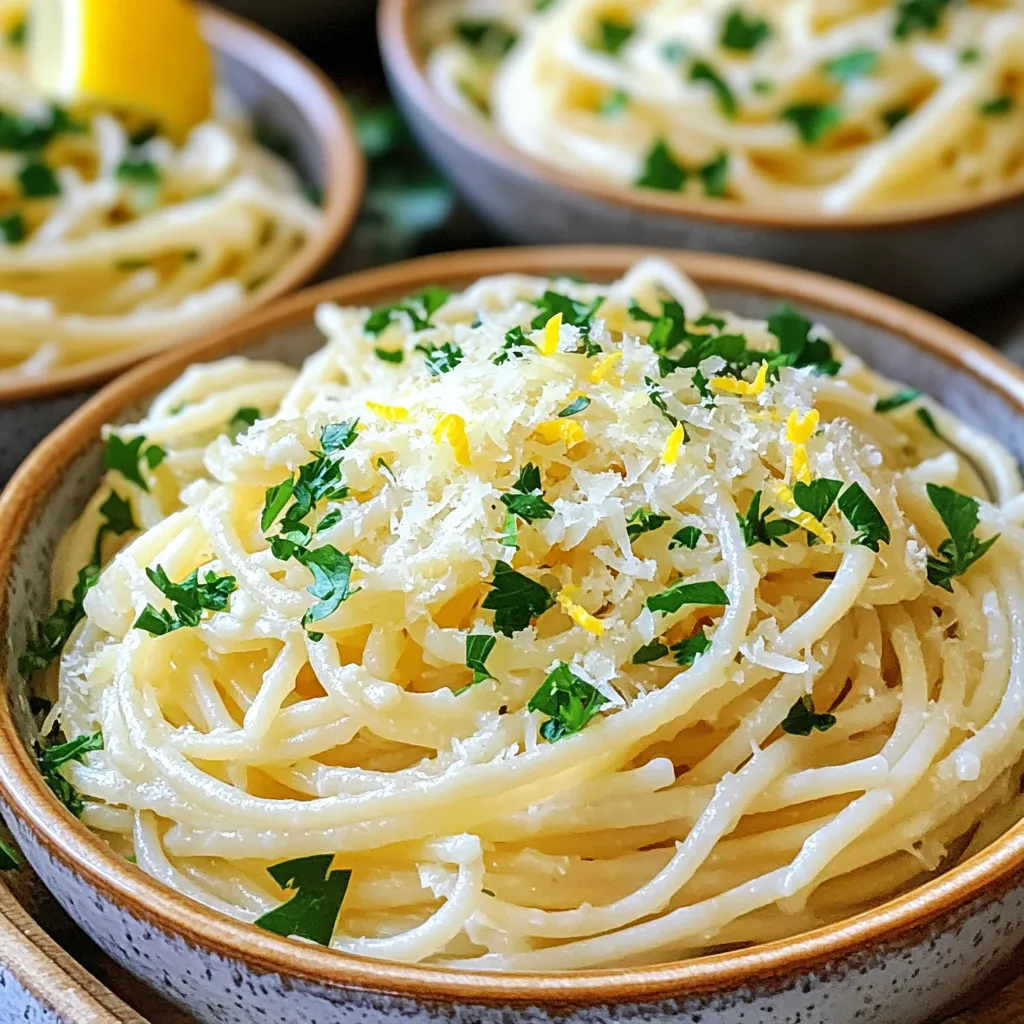 To make Minute Garlic Parmesan Pasta Skillet, you need a few key ingredients. Here’s a simple list: - Main ingredients: - 8 oz spaghetti or your favorite pasta - 4 cloves garlic, minced - ¼ cup unsalted butter - Sauce components: - 1 cup heavy cream - 1 cup grated Parmesan cheese - Optional ingredients: - ½ teaspoon crushed red pepper flakes (for heat) - Zest of 1 lemon (for brightness) Using fresh garlic enhances the flavor. The butter adds richness, while heavy cream and Parmesan create a creamy sauce. If you like some spice, add red pepper flakes. The lemon zest gives a fresh touch that balances the dish. Gathering these ingredients ensures a quick and tasty meal. I love how easy it is to whip this up. This dish is perfect for busy days or a cozy night in. Enjoy the process of cooking and savor the flavors! First, fill a large pot with salted water. Bring it to a boil. Salt helps to flavor the pasta well. Add 8 oz of spaghetti or your favorite pasta. Cook it according to the package instructions until it is al dente. This usually takes about 8 to 10 minutes. When the pasta is done, save 1 cup of pasta water before draining. This water helps adjust the sauce later. Next, use the same pot to sauté the garlic. Melt ¼ cup of unsalted butter over medium heat. Add 4 cloves of minced garlic and optional ½ teaspoon of crushed red pepper flakes. Cook for about 1 to 2 minutes. You want the garlic to smell great, but be careful not to burn it. Burnt garlic can ruin the dish. Now for the sauce! Pour in 1 cup of heavy cream and bring it to a gentle simmer. Stir in 1 cup of grated Parmesan cheese. Mix well until the cheese melts. This will take about 2 to 3 minutes. The sauce should thicken slightly. A smooth sauce is key for a great pasta dish. Time to combine! Add the drained pasta back to the pot. Toss it well with the creamy garlic Parmesan sauce. If the sauce seems too thick, add some of the reserved pasta water. Do this a little at a time until you reach your desired sauce thickness. This step makes a big difference in how the dish turns out. Finally, season the pasta with salt and black pepper to taste. Add the zest of 1 lemon for a fresh kick. Lemon zest brightens up the flavors and makes the dish more exciting. Finish by removing the pot from heat. Garnish with fresh parsley before serving. Enjoy your meal! - Use a large pot for boiling pasta. It helps cook evenly. - A pasta pot with a built-in strainer saves time when draining. - Chop garlic and parsley ahead of time. This makes cooking faster. - Measure out all ingredients before starting. This keeps things organized. - Serve pasta in shallow bowls for a nice look. - Top with extra Parmesan and parsley. This adds color and flavor. - Add a lemon wedge on the side. It brightens the dish. - Pair with a simple green salad. A fresh salad balances the meal. - Try adding fresh basil or oregano for more taste. - Consider using thyme for a warm flavor twist. - A splash of white wine can elevate the sauce. - Pair with a crisp white wine like Sauvignon Blanc. It complements garlic well. {{image_2}} You can easily add protein to your Minute Garlic Parmesan Pasta Skillet. Here’s how: - Chicken: Cook diced chicken in the skillet before adding garlic. Cook for about 6-8 minutes until no longer pink. Then add garlic and follow the recipe. - Shrimp: Sauté shrimp for 3-4 minutes. Make sure they turn pink. Then add garlic and continue with the recipe. - Tofu: Use firm tofu. Cube it and sauté for 5-7 minutes until golden. Add garlic next and proceed with the recipe. Cooking times for proteins can vary. Always check that chicken is cooked through. It should reach an internal temperature of 165°F. Shrimp should be opaque, and tofu should be crispy on the outside. If you want a vegetarian dish, try these substitutes: - Pasta: Use any pasta shape you like. Whole wheat or gluten-free options work well too. - Cream: Swap heavy cream with coconut cream for a vegan touch. Or use cashew cream for a lighter feel. - Cheese: Nutritional yeast can replace Parmesan. It gives a cheesy flavor without dairy. These changes keep the dish tasty while meeting your dietary needs. Feel free to swap out ingredients for variety: - Pasta Types: Try penne, fusilli, or even zoodles (zucchini noodles) for a fun twist. - Seasonal Vegetables: Add veggies like spinach, cherry tomatoes, or bell peppers. Cook them with the garlic for extra flavor. These swaps keep the meal fresh and exciting, perfect for any season! To store leftover garlic parmesan pasta, place it in an airtight container. This keeps it fresh and tasty. You should refrigerate it within two hours of cooking. The pasta stays good for up to three days. When reheating, use a skillet over low heat. Add a splash of reserved pasta water or cream. This keeps the sauce creamy and prevents it from drying out. Stir gently until heated through. If you want to freeze the dish, let it cool first. Then, transfer it to freezer-safe containers. Leave some space at the top, as the pasta will expand. Label each container with the date. It can last up to three months in the freezer. To thaw, move it to the fridge overnight. For quick thawing, place it in cold water. When ready to eat, reheat in a skillet over medium heat. Add a bit of reserved pasta water to help it regain its creamy texture. Stir often until hot. This dish is quick to make. It takes about 20 minutes total. You spend 5 minutes prepping ingredients. Cooking the pasta takes around 10 minutes. Sautéing the garlic and making the sauce adds another 5 minutes. Yes, you can swap the cheese! Try using mozzarella for a stretchier texture. Feta adds a tangy kick. You could also use Pecorino Romano for a sharper flavor. Each cheese gives a unique twist to the dish! This pasta pairs well with many sides. A crisp garden salad complements it nicely. Garlic bread adds a tasty touch. Roasted vegetables can add color and flavor too. You could even serve it with grilled chicken for protein. Absolutely! You can make this dish in advance. Store it in airtight containers in the fridge. It stays fresh for up to 3 days. Just reheat it on the stove or in the microwave. To keep it creamy, add a splash of water or cream when reheating. This post covered the key ingredients and steps for making delicious garlic Parmesan pasta. You learned how to cook pasta, sauté garlic, and create a smooth sauce. We also discussed ways to customize the dish with proteins, veggies, and herbs. Remember, cooking is about experimenting and having fun. Use these tips to create your version. Enjoy the dish and share it with friends!