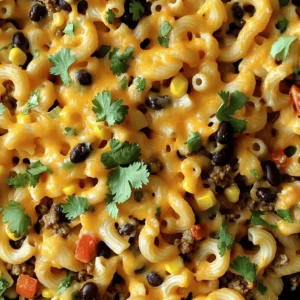 - 8 oz. elbow macaroni - 1 lb. ground beef or turkey - 1 packet taco seasoning - 1 can (15 oz.) diced tomatoes with green chilies - 2 cups beef broth - 1 cup corn (frozen or canned, drained) - 1 cup shredded cheddar cheese - 1 cup black beans (canned, drained and rinsed) - ½ cup diced bell peppers (any color) - ½ cup diced onion - 2 cloves garlic, minced - 2 tablespoons olive oil - Salt and pepper to taste You need these core ingredients to create a tasty Cheesy Taco Pasta Skillet. The elbow macaroni gives the dish a nice bite. Ground beef or turkey provides protein and flavor. Taco seasoning adds that classic taco taste. Diced tomatoes with green chilies give a nice kick. Beef broth keeps everything moist and rich. Corn adds sweetness, while black beans boost fiber. - Fresh cilantro or parsley For a fresh touch, add cilantro or parsley on top. These herbs brighten the dish and add color. You can also try sour cream or sliced avocado for extra creaminess. This dish serves four and packs a punch. Each serving has about: - Calories: 550 - Protein: 30g - Carbohydrates: 60g - Fat: 20g This meal is filling and has good nutrition. It combines protein, carbs, and healthy fats. Perfect for a quick weeknight dinner. You can easily adjust the ingredients to fit your dietary needs. To start, gather all your ingredients. This makes cooking smooth and quick. - 8 oz. elbow macaroni - 1 lb. ground beef or turkey - 1 packet taco seasoning - 1 can (15 oz.) diced tomatoes with green chilies - 2 cups beef broth - 1 cup corn (frozen or canned, drained) - 1 cup shredded cheddar cheese - 1 cup black beans (canned, drained and rinsed) - ½ cup diced bell peppers (any color) - ½ cup diced onion - 2 cloves garlic, minced - 2 tablespoons olive oil - Salt and pepper to taste - Fresh cilantro or parsley for garnish (optional) Chop the onion and bell peppers. Mince the garlic. This helps build flavor. Heat olive oil in a large skillet over medium heat. Add the diced onion and bell peppers. Cook until they soften, about 3 to 4 minutes. Next, add the minced garlic. Cook for one minute to release its aroma. Then, add the ground beef or turkey. Break it up with a spatula and cook until it browns, about 5 to 7 minutes. If there's extra fat, drain it. Sprinkle the taco seasoning over the meat. Stir well to coat the meat evenly. Now, pour in the diced tomatoes, corn, and beef broth. Bring this mixture to a boil. Once boiling, stir in the elbow macaroni. Lower the heat and cover the skillet. Let it simmer for 10 to 12 minutes. Stir occasionally until the pasta is tender. When the pasta is cooked, stir in the black beans and shredded cheddar cheese. Mix until the cheese melts and becomes gooey. Taste the dish. Add salt and pepper if needed to enhance the flavor. For a fresh touch, garnish with chopped cilantro or parsley before serving. This adds a nice color and brightness. Feel free to adjust the taco seasoning to match your taste. You can also add more cheese for extra creaminess. Enjoy your Cheesy Taco Pasta Skillet! When making Cheesy Taco Pasta Skillet, avoid these common pitfalls: - Overcooking the pasta: Check the pasta often. You want it tender, not mushy. - Skipping the seasoning: Always add taco seasoning to the meat. This adds great flavor. - Not draining excess fat: If using beef, drain fat after cooking. Too much fat can make it greasy. - Rushing the garlic: Cook garlic just until fragrant. Burnt garlic tastes bitter and ruins the dish. To make your dish even better, try these tips: - Use fresh herbs: Adding cilantro or parsley enhances the flavor. Fresh herbs make a big difference. - Experiment with cheese: Try mixing cheddar with pepper jack for a spicy kick. - Add more veggies: Bell peppers, corn, or even spinach add color and nutrients. - Top with sour cream: A dollop of sour cream adds creaminess and balances the spices. Having the right tools makes cooking easier. Here are my top picks: - Large skillet: A deep skillet holds all the ingredients well. - Spatula: A sturdy spatula helps break up the meat evenly. - Measuring cups: Use them for accurate ingredient amounts. - Wooden spoon: A wooden spoon stirs without scratching your skillet. {{image_2}} You can easily make this dish vegetarian. Just swap out the meat for plant-based ground meat or lentils. Use vegetable broth instead of beef broth for flavor. Replace cheese with vegan cheese or skip it altogether. Add more veggies like zucchini or mushrooms for extra nutrition. If you need gluten-free options, choose gluten-free pasta. You can also use quinoa or rice for a new twist. For low-sodium needs, make your own taco seasoning. This way, you control the salt. Use fresh tomatoes instead of canned for a healthier choice. Want some heat? Add sliced jalapeños or a dash of hot sauce to the skillet. You can also use spicy taco seasoning for an extra kick. For a smoky flavor, try adding chipotle peppers in adobo sauce. This makes your dish bold and exciting! After your meal, let the Cheesy Taco Pasta Skillet cool down. Then, place it in an airtight container. This keeps the flavors fresh. Store it in the fridge for up to three days. If you have a lot, divide it into smaller portions. This helps when you want to reheat just enough for one meal. To reheat, you can use the microwave or the stovetop. If you use the microwave, put the pasta in a bowl and cover it. Heat it for about 1-2 minutes. Stir halfway through. On the stovetop, add a splash of beef broth to a skillet. Heat over low heat, stirring often, for about 5 minutes. This keeps the pasta moist and tasty. If you want to save some for later, freezing is a great option. Let the dish cool completely. Then, transfer it to a freezer-safe container. Make sure to leave some space for expansion. Label the container with the date. You can freeze it for up to three months. When you're ready to eat, thaw it in the fridge overnight before reheating. Yes, you can use other pasta shapes. Penne or rotini work well too. Just adjust the cooking time as needed. Make sure the pasta is small enough to mix well with the meat and sauce. Leftovers stay fresh for up to three days in the fridge. Store them in an airtight container. If you see any signs of spoilage, it’s best to toss it out. Yes, you can prepare it ahead. Cook the pasta and meat mixture, then cool it. Store it in the fridge for up to two days. When ready to serve, reheat on the stove or in the microwave. This dish pairs well with a fresh salad or tortilla chips. You can also add a dollop of sour cream or guacamole for extra flavor. Enjoying it with a side of fresh salsa is a great choice too! In this post, we covered the key ingredients and step-by-step cooking process for the Cheesy Taco Pasta Skillet. I shared tips for avoiding common mistakes and ways to personalize the dish. You learned how to store leftovers and the best ways to reheat them. This dish is not just easy to make but also fun to customize. Whether you prefer vegetarian options or want to spice it up, you can enjoy this meal your way. Try it out and make it your own!