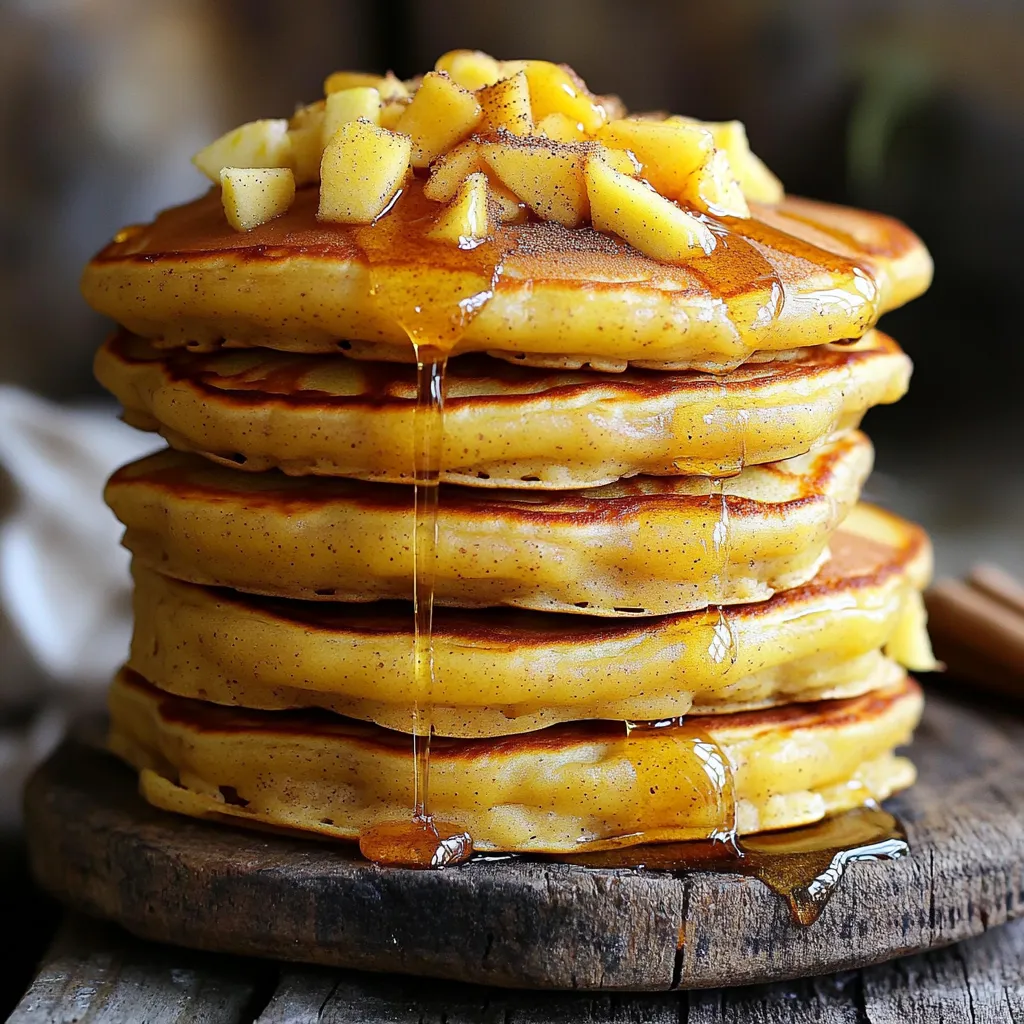 - 1 cup cottage cheese - 2 large eggs - 1 cup rolled oats - 1 medium apple, grated Cottage cheese is the star here. It adds creaminess and protein. Eggs help bind the mix and give it a nice lift. Rolled oats serve as the base, giving the pancakes a hearty texture. Grated apple brings natural sweetness and a fruity flavor. - 1 teaspoon ground cinnamon - 1 teaspoon baking powder - 1 tablespoon honey or maple syrup (optional) Ground cinnamon is key for a warm, cozy flavor. Baking powder helps the pancakes rise and stay fluffy. If you like a sweeter taste, honey or maple syrup is a great choice. You can add it based on your taste. - Pinch of salt - Cooking spray or coconut oil for the skillet A pinch of salt balances the flavors. It enhances the sweet notes from the apple and honey. Using cooking spray or coconut oil is important to prevent sticking. This way, your pancakes cook evenly and come out perfectly golden. 1. Start by mixing the cottage cheese and eggs in a bowl. Whisk them together until the mixture is smooth. 2. Next, add the rolled oats and grated apple. Sprinkle in the ground cinnamon, baking powder, and a pinch of salt. Stir until well combined. 3. If you like a sweeter taste, you can mix in honey or maple syrup for extra flavor. 1. Preheat a non-stick skillet over medium heat. Lightly grease it using cooking spray or coconut oil. 2. Pour about ¼ cup of the batter onto the skillet for each pancake. Cook them until bubbles appear on the surface, which takes about 2-3 minutes. 3. Flip the pancakes and cook for another 2-3 minutes until they turn golden brown. 1. Serve the pancakes warm for the best taste. 2. Top them with more grated apple, a sprinkle of cinnamon, and a drizzle of honey or maple syrup if you want. These toppings enhance the flavor and make your pancakes even more delicious. To get the best pancakes, focus on the skillet's heat. I find that medium heat works best. Too hot, and the pancakes burn quickly. Too low, and they take too long to cook. Aim for a nice golden brown color. This means your skillet is just right. Next, adjust the batter thickness. If the batter is too runny, the pancakes will spread too much. You want them fluffy and thick. If needed, add a bit more rolled oats to thicken it up. A thicker batter will hold its shape better while cooking. These pancakes pack a nutritious punch. Cottage cheese is rich in protein, helping you feel full longer. Each serving has about 14 grams of protein. The eggs add more protein and healthy fats. Rolled oats provide fiber, which is great for digestion. Apples give you vitamins and a hint of sweetness. Cinnamon can help regulate blood sugar levels, making this a healthy choice. Want to save time? Make these pancakes in batches. You can cook several at once by using a larger skillet or griddle. This is perfect for busy mornings. Just keep the cooked pancakes warm in the oven set to low heat. You can enjoy them fresh even if you make a big batch. {{image_2}} You can change the fruits in this recipe. Bananas or berries work well too. Just mash or chop them before adding. If you want a dairy-free option, use plant-based yogurt. This keeps the pancakes creamy without dairy. To add some crunch, mix in nuts or seeds. Chopped walnuts or flaxseeds are great choices. You can also try adding spices like nutmeg or ginger for a warm taste. These will enhance the flavor and make each bite special. You can serve these pancakes in different ways. Stack several pancakes for a tall, impressive dish. Or, keep it simple with single pancakes on a plate. Either way, they look great and taste delicious! To keep your cottage cheese apple cinnamon pancakes fresh, store them in the fridge. Place the pancakes in an airtight container. This helps them stay moist and tasty. You can keep them in the fridge for up to three days. If you want to enjoy them later, just remember to let them cool completely before sealing them up. When you’re ready to eat your pancakes again, reheating is key. The best way to warm them up is on the stovetop. Heat a skillet over low heat. Place the pancakes in the skillet and cover them with a lid. This method keeps them soft and warm. You can also use the microwave. Just place them on a plate and heat for about 20-30 seconds. If they seem dry, add a small splash of water on the plate to create steam. Freezing pancakes is a great way to save time. First, let the pancakes cool completely. Then, stack them with a piece of parchment paper between each one. This prevents them from sticking together. Place the stack in a freezer bag or container. They can last for up to two months in the freezer. When you want to eat them, take out how many you need. Thaw them in the fridge overnight or pop them straight in the toaster or microwave for a quick meal. To make cottage cheese pancakes fluffy, use these key techniques: - Whisk well: Blend the cottage cheese and eggs until smooth. This adds air to the batter. - Use fresh baking powder: Check the date on your baking powder. Fresh powder helps pancakes rise better. - Don’t overmix: Mix the dry and wet ingredients just until combined. Too much mixing can make pancakes tough. These steps help create a light, airy texture that makes every bite delightful. If you need a gluten-free option, consider these alternatives: - Almond flour: It adds a nutty flavor and keeps the pancakes light. - Rice flour: This works well for a softer texture. - Ground flaxseed: Use it for fiber and healthy fats, but adjust the liquid in the recipe. These substitutes can keep the pancakes delicious while fitting different diets. Yes, you can make these pancakes ahead of time. Here’s how to store and reheat them: - Storing: Place cooled pancakes in an airtight container. Fridge storage lasts up to 3 days. - Reheating: To reheat, use a microwave for about 20-30 seconds or warm them in a skillet for a few minutes. You can also freeze pancakes. Lay them flat on a baking sheet, freeze, then transfer to a bag. They last up to 2 months in the freezer. This article covered how to make delicious cottage cheese pancakes. We discussed key ingredients like cottage cheese, eggs, and rolled oats. You learned step-by-step instructions, from mixing the batter to serving. Tips helped you perfect texture and cooking efficiency while exploring fun variations. Enjoy making these pancakes and sharing them with friends and family. They are not just tasty; they are also nutritious and versatile. With the right techniques, you'll create fluffy pancakes every time.