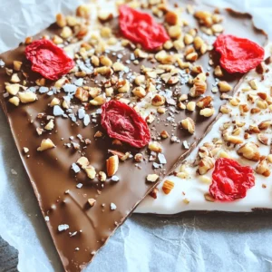 To make Chocolate Greek Yogurt Bark, you need the following ingredients: - 2 cups plain Greek yogurt - ¼ cup honey or maple syrup - ½ cup dark chocolate chips - ¼ cup freeze-dried strawberries (or other fruits like raspberries or blueberries) - 2 tablespoons chopped nuts (e.g., almonds or pistachios) - Pinch of sea salt Each ingredient plays a key role in creating this tasty treat. The Greek yogurt serves as the base, giving it a creamy texture. Honey or maple syrup adds sweetness, while dark chocolate chips bring rich flavor. Freeze-dried strawberries add a fun crunch and fruity taste. Finally, nuts add a nice bite, and sea salt enhances all the flavors. You can swap ingredients based on what you have. Here are some ideas: - Use plain yogurt instead of Greek yogurt for a lighter option. - Maple syrup can replace honey if you prefer a vegan alternative. - Try white chocolate chips if you love a sweeter taste. - Any dried fruit works well. Try banana chips or dried apricots. - Choose different nuts, like walnuts or pecans, for variety. These swaps let you personalize your bark while keeping it delicious. This recipe is not just tasty; it also offers health benefits: - Greek yogurt is high in protein and good for digestion. - Honey provides natural sweetness and has antioxidants. - Dark chocolate is rich in antioxidants and may boost heart health. - Freeze-dried strawberries are low in calories and high in vitamins. - Nuts add healthy fats and protein, helping you feel full. Making this snack can fuel your body while satisfying your sweet tooth. First, grab a mixing bowl and add 2 cups of plain Greek yogurt. Next, pour in ¼ cup of honey or maple syrup. Stir well until the mixture is smooth and creamy. This step adds sweetness and balances the tartness of the yogurt. Now, line a baking sheet with parchment paper. Pour the yogurt mixture onto the paper. Use a spatula to spread it evenly, making a rectangle about ¼-inch thick. This thickness helps it freeze well, so be sure to cover the whole area. Take a microwave-safe bowl and add ½ cup of dark chocolate chips. Heat it in the microwave for 30 seconds, then stir. Repeat this until the chocolate is fully melted and smooth. Drizzle the melted chocolate over the yogurt using a spoon. Swirl it gently with the back of the spoon for a pretty marbled effect. To get that creamy, smooth texture in your bark, mix the Greek yogurt and honey well. You want no lumps. Use a spatula to spread the yogurt mixture evenly. Aim for a ¼-inch thick layer. This thickness helps it freeze well and makes it easy to break into pieces later. For melting chocolate, use a microwave-safe bowl. Heat the chocolate chips in short bursts of 30 seconds. Stir after each interval to avoid burning. Look for a smooth, glossy finish. If it gets too thick, add a tiny bit of coconut oil to help it flow better. This keeps your drizzle looking nice and neat. Toppings make your bark fun and tasty. Freeze-dried strawberries add a sweet, fruity crunch. You can also use raspberries or blueberries for variety. Chopped nuts like almonds or pistachios add a nice bite and a bit of healthy fat. Finally, a pinch of sea salt boosts all the flavors. Don't skip this step; it makes a big difference! {{image_2}} You can change the fruit in this recipe easily. I love using freeze-dried strawberries, but you can try other fruits. Raspberries and blueberries work well too. These fruits add a nice tartness. You can also use bananas or peaches if you want fresh fruit. Just slice them thin. Remember, fresh fruit has more water, which can change the texture. Honey offers a rich sweetness, but maple syrup is a great choice too. If you want to cut sugar, try using stevia or monk fruit. These sweeteners can make the bark low-calorie. However, they might change the flavor slightly. Always taste as you mix to find what you like best. Nuts add crunch and flavor to your bark. Almonds and pistachios are my favorites. You can also use walnuts or pecans for a different taste. If you want some extra nutrition, try adding seeds. Chia seeds or sunflower seeds work well. They bring a nice texture and health benefits too. Just sprinkle them on top before freezing. To keep your chocolate Greek yogurt bark fresh, place it in an airtight container. Make sure to layer parchment paper between the pieces. This helps prevent sticking and keeps it easy to grab. Always seal the container tightly to avoid freezer burn. The best way to store this bark is in the freezer. Wrap the container in plastic wrap for extra protection. You can also cut the bark into pieces before freezing. This way, you can take out just what you want. It’s a great snack for any time! When stored correctly, chocolate Greek yogurt bark lasts about two months in the freezer. After that, the taste and texture may change. Always check for ice crystals or changes in smell before eating. If it looks or smells odd, it’s best to toss it. Enjoy your bark while it’s fresh for the best flavor! Greek yogurt bark is a fun and tasty snack. You mix Greek yogurt with sweeteners, then freeze it. It becomes a solid treat that you can break into pieces. I love adding chocolate and fruits for flavor. The result is a creamy, crunchy, and sweet snack. Yes, you can use flavored Greek yogurt! It adds extra taste to your bark. Just remember that flavored yogurts can change the sweetness level. You may need less honey or syrup. Experiment with different flavors like vanilla or berry to find your favorite. It takes about 2 to 3 hours to freeze Greek yogurt bark. Make sure it is firm before you break it into pieces. If you want to make it ahead of time, it can stay in the freezer longer. Just keep it in an airtight container to prevent freezer burn. You learned about making delicious Chocolate Greek Yogurt Bark. We discussed the key ingredients, step-by-step prep, and helpful tips to achieve the best texture. Protect your creation with proper storage practices. Enjoy exploring variations with fruits, nuts, and sweeteners. Remember, you can easily customize this treat. So, get creative and make it your own!