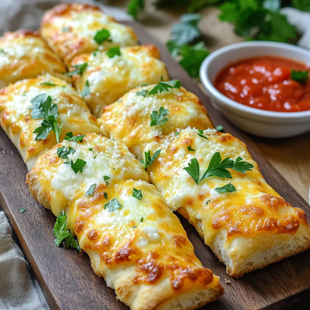 - 1 package of pizza dough (store-bought or homemade) - 3 tablespoons unsalted butter, melted - 2 cloves garlic, minced - 1 teaspoon dried oregano - 1 teaspoon garlic powder - 1 cup shredded mozzarella cheese - ¼ cup grated Parmesan cheese - Fresh parsley, chopped (for garnish) - Salt and pepper to taste The first step in making your air fryer cheesy garlic breadsticks is gathering all the right ingredients. You can use store-bought pizza dough to save time. If you want, you can also make your own dough from scratch. Melt the unsalted butter in a small bowl. This will help your garlic and spices stick to the dough. Minced garlic gives that strong flavor we love. Dried oregano and garlic powder add extra taste. For the cheesy part, you will need shredded mozzarella and grated Parmesan. These cheeses melt well and give a delicious flavor. Fresh parsley adds a nice touch for garnish. Finally, don't forget salt and pepper to bring out the flavors. - Additional herbs for flavor enhancement - Marinara sauce for dipping If you want to spice things up, add some herbs like basil or thyme. They will make your breadsticks even more tasty. Marinara sauce is a great choice for dipping. It pairs well with the cheesy garlic flavor. With these ingredients, you're all set to make a tasty treat that everyone will love! - Preheat your air fryer to 375°F (190°C). - Roll out the pizza dough on a clean surface. Aim for about ½ inch thick. - Cut the dough into 1-inch wide strips. - In a small bowl, mix the melted butter with minced garlic. - Add dried oregano, garlic powder, salt, and pepper. - Stir everything well until combined. - Brush the garlic butter mixture over the dough strips. Make sure to coat both sides well. - Place the strips in a single layer in the air fryer basket. Do not let them overlap. Cook in batches if needed. - Air fry for 5-7 minutes until the breadsticks turn golden brown. - After the timer goes off, open the air fryer. Sprinkle mozzarella and Parmesan cheese over the breadsticks. - Close the air fryer and cook for another 2-3 minutes. Wait until the cheese is bubbly and melted. - Carefully take out the breadsticks and sprinkle with fresh parsley to garnish. To get the best breadsticks, cook them in batches. This helps them cook evenly. If your air fryer is crowded, the breadsticks may not crisp up well. For a great texture, you might need to adjust the cooking time. If you want them extra crispy, add a minute or two. Just keep an eye on them so they don't burn. To take your breadsticks to the next level, try adding more seasonings. You can use red pepper flakes for heat or Italian seasoning for extra flavor. Fresh herbs like basil or thyme can add a nice touch too. Mix these into the garlic butter before brushing it on the dough. The result will be even tastier breadsticks. Serving your cheesy garlic breadsticks is fun and easy. Arrange them warm on a wooden board. This gives a nice rustic look. Pair them with a small bowl of marinara sauce for dipping. Not only does it taste great, but it also looks nice on the table. For a finishing touch, sprinkle chopped parsley on top. It adds color and freshness. {{image_2}} You can change the cheese to fit your taste. Try using cheddar for a sharper flavor. Gouda adds a nice smoky touch. You can also use a blend of cheeses, like feta or provolone. Each cheese brings its unique taste. Mix and match to find your favorite. You can make your breadsticks even better with toppings. Add sliced tomatoes for freshness. Chopped jalapeños give a nice kick. You can also try olives or roasted red peppers. Just sprinkle them on before the cheese melts. This adds flavor and color to your dish. If you need gluten-free options, look for gluten-free pizza dough. Many stores sell it now. For a vegan version, use vegan cheese. There are great brands that melt well. You can also make your own cheese from nuts. This way, everyone can enjoy the breadsticks! To keep your cheesy garlic breadsticks fresh, use the right containers. I recommend using an airtight container. This will help keep them soft and prevent them from drying out. You can also wrap them tightly in plastic wrap before placing them in a container. If you want, use aluminum foil as another option. Just make sure it seals well. You have two great options for reheating: the oven or the air fryer. - Air Fryer Method: Preheat your air fryer to 350°F (175°C). Place the breadsticks in a single layer and heat for about 3-5 minutes. This will keep them crispy. - Oven Method: Preheat your oven to 375°F (190°C). Lay the breadsticks on a baking sheet and cover them with foil. Heat for 10-12 minutes. This method warms them without drying them out. Both methods work well, but the air fryer gives a nice crunch. If you want to save some breadsticks for later, freezing is easy. Start by letting the breadsticks cool completely. Then, place them in a single layer on a baking sheet. Freeze them for about 2 hours. Once frozen, transfer them to a freezer bag. Make sure to press out any air before sealing. To thaw, leave them in the fridge overnight. You can reheat them in the oven or air fryer as mentioned. This way, you’ll have tasty breadsticks ready whenever you want! Yes, you can prepare these breadsticks a day in advance. To do this, follow the steps until you brush on the garlic butter. After that, cover the breadsticks tightly with plastic wrap and place them in the fridge. When you are ready to cook, just air fry them straight from the fridge. You may need to add a minute or two to the cooking time. Garlic breadsticks pair well with many dishes. Here are some great options: - Marinara sauce for dipping - A fresh garden salad - Creamy Alfredo sauce - Spicy pizza sauce - Soup, like tomato or minestrone These options make your meal more tasty and fun! Making pizza dough from scratch is easy! Here’s a simple recipe: - Ingredients: - 2 cups all-purpose flour - 1 packet active dry yeast (2 ¼ teaspoons) - ¾ cup warm water (around 110°F) - 1 teaspoon salt - 1 teaspoon sugar - 1 tablespoon olive oil - Instructions: 1. In a bowl, mix warm water, sugar, and yeast. Let it sit for 5 minutes until foamy. 2. In a large bowl, mix flour and salt. 3. Add the yeast mixture and oil to the flour. Stir until a dough forms. 4. Knead the dough on a floured surface for about 5 minutes. 5. Let it rise in a warm spot for 1 hour or until it doubles in size. Now you have fresh dough ready for your cheesy garlic breadsticks! Making garlic breadsticks is simple and fun, as this guide showed. You learned about the right ingredients, step-by-step cooking, and how to add your own twist. Remember, cooking is all about trying new things. Feel free to experiment with flavors and styles. Enjoy these tasty breadsticks with your favorite dips. They are sure to impress friends and family. When you take the time to make them, you create great memories. Happy cooking!