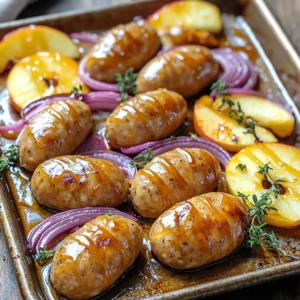 - 1 pound chicken or turkey sausage, sliced into rounds - 2 large apples (such as Honeycrisp or Granny Smith), cored and sliced - 1 red onion, cut into wedges - 2 tablespoons olive oil - 1/4 cup pure maple syrup - 1 teaspoon Dijon mustard - 1 teaspoon ground cinnamon - Salt and pepper to taste - Fresh thyme leaves for garnish (optional) For this sheet-pan recipe, I love using chicken or turkey sausage. It gives the dish a nice flavor. You can slice the sausage into rounds, making it easy to cook evenly. When it comes to apples, I recommend using Honeycrisp or Granny Smith. These apples add a sweet and tart flavor that balances well with the sausage. Core and slice them for the best texture. The red onion adds a bit of bite and sweetness. Cut it into wedges so it can caramelize nicely while baking. For the glaze, olive oil helps everything stick together. Pure maple syrup is the star here, adding a rich sweetness. I also like to add Dijon mustard. It gives the glaze a bit of tang that brings all the flavors together. In terms of seasonings, ground cinnamon adds warmth and a hint of spice. Don’t forget to season with salt and pepper to taste. Finally, if you want to elevate your dish, fresh thyme leaves make a lovely garnish. They add a pop of color and fresh flavor. Gather these ingredients, and you’re ready to make a delicious meal! - Preheat your oven to 400°F (200°C). - Slice the chicken or turkey sausage into rounds. - Core and slice the apples. I love Honeycrisp apples for their crunch. - Cut the red onion into wedges. - In a small bowl, combine 2 tablespoons of olive oil, 1/4 cup of pure maple syrup, and 1 teaspoon of Dijon mustard. - Add 1 teaspoon of ground cinnamon, salt, and pepper to taste. - Whisk the mixture until it is smooth. - Drizzle the glaze over the sausage, apple slices, and onion wedges. - Toss everything together using a spoon. Make sure each piece gets coated. - Spread the mixture in an even layer on the sheet pan. - Bake for 25-30 minutes. Stir halfway through to ensure even cooking. - You want the sausages to brown and the apples to tenderize. - Once done, let it cool for a few minutes. If you like, garnish with fresh thyme leaves. For this recipe, I recommend using Honeycrisp or Granny Smith apples. Honeycrisp apples are sweet and crisp, perfect for balancing the savory sausage. Granny Smith apples add a nice tartness that complements the dish. When slicing apples, make sure to cut them into even pieces. This ensures they cook at the same rate. Aim for slices about 1/4 inch thick. This size allows the apples to soften yet hold their shape during baking. To get the right glaze, you may want to adjust the syrup consistency. If it seems too thick, add a splash of water or extra olive oil. This helps it coat the sausage and apples evenly. Balancing flavors is key. You can add a pinch of nutmeg or ginger to the glaze for an extra kick. This will enhance the overall taste. Remember, the goal is a sweet and savory blend that complements the dish. For sides, roasted Brussels sprouts or a fresh green salad work well. They add a nice crunch and freshness to the meal. Pair this dish with a light white wine or sparkling cider for a refreshing drink. When serving, arrange the sausage and apples neatly on a platter. Drizzle some extra glaze on top for a beautiful finish. Garnish with fresh thyme leaves to add a pop of color and flavor. This makes it look fancy, even though it’s easy to prepare. {{image_2}} You can switch up the sausage for a different type. Try using pork sausage or even plant-based options like tofu or tempeh. If you want to keep it vegetarian, consider using veggie sausage. They provide great taste and texture too. You can also add other protein sources. Chickpeas or lentils can work well here. Both options add fiber and flavor. Feel free to mix in other fruits. Pears or peaches can add a nice twist. They give a different flavor while keeping it sweet. You can also boost your veggies. Carrots, bell peppers, or even sweet potatoes would fit in nicely. Each adds a new layer of taste and color. Want to spice things up? Add herbs like rosemary or sage to the dish. They can elevate the flavor. You can also try adding nuts or seeds. Chopped walnuts or pumpkin seeds add a great crunch. This extra texture makes the dish even more enjoyable. To store leftovers, let the dish cool first. Place the sausage and apples in an airtight container. This keeps flavors fresh and prevents spills. Use glass or plastic containers with tight lids. You can also use plastic wrap or aluminum foil. Store in the fridge for up to four days. For the best flavor and texture, reheat in the oven. Preheat the oven to 350°F (175°C). Spread the mixture on a baking tray. Heat for about 15 minutes, stirring halfway through. This helps keep the sausages juicy. If you use a microwave, place the food in a microwave-safe bowl. Heat for 1 to 2 minutes, stirring once. This method may make the apples softer, but it is quick. You can freeze this dish for later use. Cool it completely before freezing. Place it in a freezer-safe container or bag. Remove as much air as possible. You can store it in the freezer for up to three months. To thaw, place it in the fridge overnight before reheating. You can also use the microwave to thaw it on a low setting. This makes it easy to enjoy again! Yes, you can use other types of sausage. I suggest trying pork, beef, or even vegetarian sausage. Each type brings a unique flavor. Just make sure to slice them into rounds. This helps them cook evenly. If you want to keep it lighter, chicken or turkey sausage works great. To reduce the sweetness, you can cut back on the maple syrup. Use only two tablespoons instead of a quarter cup. You can also add a splash of vinegar or lemon juice. This will balance the sweetness with some acidity. Another option is to use less sweet apples, like Granny Smith. Absolutely! You can prep this dish ahead of time. Slice the sausage, apples, and onion the night before. Place them in the fridge until you’re ready to cook. You can also mix the glaze and store it separately. When you’re ready, just toss everything together and bake. This makes dinner quick and easy! This recipe offers a delightful mix of chicken or turkey sausage, apples, and red onion, topped with a tasty maple glaze. You learned how to prepare the dish, bake it, and even make adjustments to suit your taste. Don’t forget to explore variations with different fruits and vegetables. Proper storage is key for enjoying leftovers, and reheating tips ensure the best flavor. Experiment with this dish to make it your own. This easy recipe can become a cherished part of your meals. Enjoy cooking and sharing it!