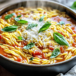 - 1 cup orzo pasta - 2 cups vegetable broth - 1 cup canned crushed tomatoes - 1 cup heavy cream or coconut cream - 1 tablespoon olive oil These core items make up the heart of the dish. The orzo pasta absorbs flavors well. Vegetable broth adds depth and warmth. Crushed tomatoes bring a rich tomato taste. Heavy cream gives the dish its creamy texture, while coconut cream offers a dairy-free choice. - 2 cloves garlic, minced - 1 small onion, diced - 1 teaspoon Italian seasoning - Salt and pepper to taste Garlic and onion enhance the dish's aroma and taste. Italian seasoning adds an herbal kick, making it feel authentic. Don't forget to season with salt and pepper. It can elevate the overall flavor. - ½ cup grated Parmesan cheese or nutritional yeast - Fresh basil leaves for garnish Adding cheese creates a richer flavor. Nutritional yeast is a great vegan choice. Fresh basil leaves not only look nice but also add a burst of freshness. You can adjust these based on your taste and dietary needs. Start by heating 1 tablespoon of olive oil in a large pot over medium heat. Once hot, add the diced onion. Sauté it for about 3-4 minutes, until it turns translucent. This step builds a great flavor base. Next, add 2 cloves of minced garlic and sauté for just 1 minute. Be careful not to burn the garlic, as it can taste bitter. Now, pour in 2 cups of vegetable broth and 1 cup of canned crushed tomatoes. Stir the mixture well to combine. This will create a rich and flavorful liquid for your orzo. Bring your pot to a gentle boil. Once bubbling, add 1 cup of orzo pasta and 1 teaspoon of Italian seasoning. Reduce the heat to medium-low. Let it simmer for about 10-12 minutes. Stir occasionally to prevent the orzo from sticking. You want the orzo to be soft while the liquid absorbs. Once the orzo is cooked, stir in 1 cup of heavy cream or coconut cream. Add ½ cup of grated Parmesan cheese and mix well. The cheese will melt, making the sauce creamy. If the mixture is too thick, add a bit more broth or water to reach your desired consistency. This step ensures every bite is rich and flavorful. After mixing, let the dish sit for a couple of minutes off the heat. This helps it thicken just a bit more. Serve it hot, garnished with fresh basil leaves for extra flavor. To keep your cream from curdling, add it slowly. Stir it in when the pot is off the heat. This way, you heat it gently. If using coconut cream, follow the same steps. To ensure the orzo cooks just right, stir it often. This helps it cook evenly. Keep an eye on it; orzo cooks fast. Test it a minute early to avoid mushiness. For sides, a crisp green salad works wonders. Garlic bread also pairs well. It adds a nice crunch. For garnishes, fresh basil leaves are a must. They add flavor and color. You can also sprinkle extra Parmesan on top for richness. One big mistake is overcooking the orzo. This can turn it into mush. Be sure to check for doneness at about ten minutes. Another mistake is not seasoning enough. Taste your dish while cooking. Adjust with salt and pepper to get that perfect flavor. {{image_2}} For a dairy-free or vegan option, swap heavy cream with coconut cream. This gives you a rich flavor without dairy. You can use nutritional yeast instead of Parmesan cheese. It adds a cheesy taste while keeping it plant-based. If you need a gluten-free alternative, look for gluten-free orzo. Many brands offer this option, so you won’t miss out on texture. Always check the label to ensure it fits your needs. Feel free to get creative with your veggies! You can add spinach, bell peppers, or zucchini. These not only boost nutrition but also add color. Mixing in frozen peas or corn can also provide a nice sweetness. Herbs and spices are a great way to change the flavor. Try fresh parsley or thyme for a different twist. A pinch of smoked paprika can add a nice depth too. Want extra protein? You can easily add cooked chicken, shrimp, or beans. This makes the dish more filling and nutritious. Simply stir them in during the last few minutes of cooking. If you enjoy a little heat, sprinkle in some chili flakes or paprika. This will give the dish a nice kick. Just remember to add a little at a time and taste as you go. To keep your One-Pot Creamy Tomato Orzo fresh, follow these tips: - Refrigeration: Let the dish cool to room temperature. This prevents moisture buildup. - Storage Containers: Use airtight containers. Glass or BPA-free plastic works well. When reheating, you want to keep the creaminess. Here are some methods: - Stovetop Method: Place the orzo in a pan. Add a splash of broth or water. Heat on low, stirring often. - Microwave Method: Use a microwave-safe bowl. Add a little broth or water. Cover and heat in short bursts, stirring in between. Yes, you can freeze this dish! Here’s how: - Freezing: Let it cool completely. Transfer to freezer-safe containers. Leave space for expansion as it freezes. - Thawing: For best results, thaw it overnight in the fridge. Reheat on the stovetop, adding a splash of broth or water to restore creaminess. Yes, you can make this dish ahead of time. Here are some tips for prepping in advance: - Cook the orzo: You can cook the orzo and store it in the fridge. When ready, combine it with the sauce. - Prep ingredients: Chop the onion and garlic in advance. Store them in an airtight container. - Make the sauce: You can prepare the creamy tomato sauce and store it. Just reheat it before mixing with the orzo. - Store separately: Keep the orzo and sauce separate. This keeps the orzo from getting too soft. If you need alternatives for cream, here are some options: - Coconut cream: This gives a rich, creamy texture and is dairy-free. - Cashew cream: Soak cashews and blend them with water for a smooth texture. - Greek yogurt: This adds creaminess and a tangy flavor. - Silken tofu: Blend this until smooth for a dairy-free option. Orzo pasta can be a healthy choice. Here’s some nutritional information and its benefits: - Whole grain options: Look for whole grain orzo for added fiber. - Low in calories: It is lower in calories than many other pasta types. - Rich in carbohydrates: Orzo provides energy for your body. - Versatile: You can pair it with veggies and lean proteins for a balanced meal. In this post, we explored creating a creamy orzo dish. We covered essential ingredients, step-by-step cooking, and tips for the perfect sauce. You learned about storage and variations to suit different diets. Remember, keep the orzo cooked just right and season well. Enjoy garnishing with fresh basil for a burst of flavor. With these tips, you can make a delicious meal that fits your needs, whether you go dairy-free or gluten-free. Try it out, and enjoy your cooking adventure!