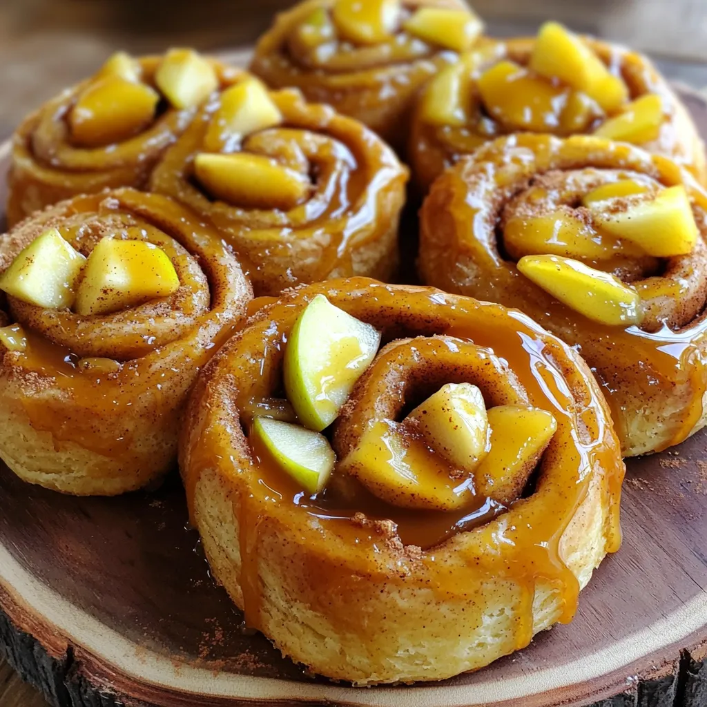 To create delicious caramel apple cinnamon rolls, you will need the following key ingredients: - 2 cups all-purpose flour - 1 cup warm milk (110°F) - 2 tablespoons sugar - 1 packet (2 ¼ teaspoons) active dry yeast - ½ teaspoon salt - ¼ cup unsalted butter, melted - 1 large egg - 1 teaspoon vanilla extract - 1 tablespoon cinnamon - 1 large apple, peeled and diced (preferably a tart variety like Granny Smith) - ⅓ cup brown sugar - ⅓ cup granulated sugar - ½ cup caramel sauce Each ingredient serves a purpose in this recipe. The flour forms the base of the dough. The warm milk activates the yeast. Sugar feeds the yeast and adds sweetness. Active dry yeast helps the dough rise. Salt boosts flavor and strengthens the dough. Melted butter adds richness. The egg binds the ingredients. Vanilla extract enhances taste. Cinnamon gives the rolls their signature flavor. The diced apple adds freshness and texture. The brown and granulated sugars create the sweet filling. Finally, caramel sauce drizzled on top adds a sweet finish. You can enhance your rolls with some optional ingredients: - Chopped nuts (like walnuts or pecans) for crunch - Extra spices (like nutmeg or ginger) for warmth - Cream cheese for a rich frosting - Dried fruits (like raisins or cranberries) for added sweetness These options allow you to customize your rolls, making them even more delightful. Start by getting a small bowl. Add warm milk, sugar, and yeast. Stir gently and let it sit for 5-10 minutes. You want it to become frothy. This shows the yeast is alive and ready to work. If it doesn’t froth, the yeast may be bad. Use fresh yeast for the best results. In a large bowl, combine the frothy yeast mixture with melted butter, egg, vanilla, flour, and salt. Mix until a dough forms. Pour some flour on your counter. Knead the dough for about 5 minutes. It should be smooth and elastic. Now, place it in a greased bowl. Cover it with a kitchen towel. Let it rise in a warm spot for about 1 hour. The dough should double in size. While the dough rises, prepare the filling. In a small bowl, mix brown sugar, granulated sugar, and cinnamon. Once the dough has risen, punch it down. Roll it out into a rectangle, about 12x18 inches. Spread the filling evenly over the dough. Then, sprinkle diced apples on top. Starting from one edge, roll the dough tightly into a log. Cut the log into 12 equal pieces. Arrange the rolls in a greased 9x13 inch baking dish. Drizzle caramel sauce over the top. Cover the dish with a towel and let the rolls rise for another 30 minutes. Preheat your oven to 350°F (175°C). Bake the rolls for 25-30 minutes, or until golden brown. Once baked, let them cool slightly. Drizzle more caramel sauce on top before serving. Enjoy your tasty treat! To make soft and fluffy rolls, knead the dough well. Knead it for about five minutes. This helps develop gluten, giving the dough strength. It should feel smooth and elastic. If it’s too sticky, add a bit of flour. If it’s too dry, add a splash of warm milk. You want it just right! For tender apples, use a tart variety like Granny Smith. Dice the apples small so they cook well. Mix them with sugar and cinnamon for flavor. This also helps keep them moist. If you want even softer apples, you can sauté them in a bit of butter before putting them in the rolls. Homemade caramel sauce is easy and tasty. Start with brown sugar and butter. Melt them in a pan over medium heat. Stir until it bubbles. Add a splash of cream for smoothness. Keep stirring to avoid burning. If you want a fun twist, try adding a pinch of sea salt! This gives it a nice balance with the sweet rolls. {{image_2}} You can use different fruits in these rolls. Try pears, peaches, or berries. Each fruit adds its own flavor. If you use pears, make sure they are ripe. For berries, fresh or frozen work well. Just remember to adjust the sugar based on the fruit's sweetness. If you need gluten-free rolls, use a gluten-free flour blend. Look for one that works for baking. You may need to add a bit more liquid. Keep an eye on the dough's texture. It should feel soft but not sticky. Follow the rest of the steps as usual, and enjoy gluten-free goodness! To make these rolls vegan, swap the milk for plant-based milk. Use flax eggs instead of a regular egg. Just mix one tablespoon of flaxseed meal with three tablespoons of water and let it sit. Replace butter with coconut oil or vegan butter. These simple swaps keep the rolls delicious and cruelty-free. To keep your leftover caramel apple cinnamon rolls fresh, place them in an airtight container. This helps maintain their soft texture. You can store them at room temperature for up to two days. If you want them to last longer, refrigerate them for up to a week. Just remember, they might dry out a bit in the fridge. Freezing cinnamon rolls is easy. First, let the rolls cool completely. Next, wrap each roll tightly in plastic wrap. Then, place them in a freezer-safe bag or container. You can freeze them for up to three months. When you’re ready to enjoy, just thaw them in the fridge overnight. Reheating your cinnamon rolls is simple. Preheat your oven to 350°F (175°C). Place the rolls on a baking sheet and cover them with foil. Heat for about 10-15 minutes. This keeps them warm and soft. If you prefer the microwave, heat each roll for 15-20 seconds. Add a drizzle of caramel sauce to make them extra special. Enjoy your tasty treat! Yes, you can make the dough ahead of time. After kneading, place it in a bowl. Cover it with plastic wrap. Chill it in the fridge for up to 24 hours. When you are ready, let it come to room temperature before rolling it out. I like to use tart apples like Granny Smith. They give a nice contrast to the sweet caramel. Other good choices include Honeycrisp or Braeburn. Avoid soft apples as they can turn mushy during baking. Yes, you can use premade dough. Choose a good quality dough for best results. Look for options that are fresh and easy to roll. This saves time and still allows for tasty rolls. Check the rolls after 25 minutes. They should be golden brown and puffed up. You can insert a toothpick into the center. If it comes out clean, the rolls are done. Enjoy the warm smell as they bake! This blog post covered everything you need for caramel apple cinnamon rolls. We talked about ingredients, from essential to optional, for adding flavor. We focused on step-by-step instructions for preparing the dough and filling. Tips helped ensure perfect texture and tender apples. We explored variations, storage, and answered common questions. Embrace this recipe to create warm, delicious rolls. Enjoy the sweet taste of success!