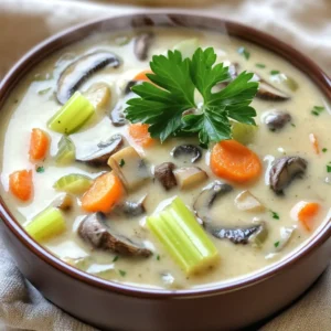 - 1 pound fresh mushrooms (cremini and button), sliced - 1 medium onion, diced - 2 cloves garlic, minced - 2 medium carrots, diced - 2 stalks celery, diced - 4 cups vegetable broth - 1 cup heavy cream (or coconut cream for a dairy-free option) - 2 tablespoons olive oil - 1 teaspoon dried thyme - 1 teaspoon dried rosemary - Salt and pepper to taste - Fresh parsley, chopped (for garnish) Fresh mushrooms form the heart of this soup. I like to use a mix of cremini and button mushrooms. They add depth and texture. Aromatic vegetables like onion, garlic, carrots, and celery give the soup a nice base. The sweet notes from the onion and carrots work well with the earthiness of the mushrooms. For seasonings, I turn to dried thyme and rosemary. They enhance the mushroom flavor beautifully. Good quality vegetable broth is also essential. It provides a rich background that makes the soup shine. Finally, heavy cream adds a touch of luxury. If you're aiming for a lighter option, coconut cream gives a nice, creamy feel without dairy. Don't forget the salt and pepper! They balance out the flavors perfectly. This simple list of ingredients creates a hearty and comforting soup that warms the soul. Start by heating olive oil in a skillet over medium heat. Once the oil is hot, add the diced onion, carrots, and celery. Cook these veggies for about 5 to 7 minutes. You want them to become soft and fragrant. Next, add minced garlic and cook for one more minute. This step builds a rich flavor base for your soup. Once your aromatics are ready, transfer them to the slow cooker. Now, add the sliced mushrooms and vegetable broth. Sprinkle in the dried thyme and dried rosemary, along with salt and pepper. Stir everything well to mix the flavors together. This combination is key to a tasty soup. Cover the slow cooker with its lid. Set it to cook on low for 6 to 8 hours. If you're short on time, use the high setting for 3 to 4 hours. During this time, the mushrooms will become tender, and all the flavors will blend beautifully. After cooking, it's time to blend your soup. Use an immersion blender to puree it right in the slow cooker. If you don’t have one, carefully transfer the soup in batches to a standard blender. Blend it until you reach your desired texture, whether smooth or chunky. Now, stir in the heavy cream or coconut cream. This makes the soup rich and creamy. Let it heat through for another 15 to 20 minutes on low. Remember to stir occasionally. Taste and adjust the seasoning with salt and pepper if needed. Ladle the soup into bowls and garnish with freshly chopped parsley. This adds a nice pop of color. Serve it warm, and consider pairing it with crusty bread or a fresh salad. Enjoy your hearty and simple creamy mushroom soup! To start, sautéing adds great flavor. Use medium heat and olive oil to cook your onions, carrots, and celery. Cook them for about 5-7 minutes until they soften. This step helps build a tasty base for the soup. Add garlic at the end for a fragrant touch. Don’t rush this step; it sets the tone for your soup. To ensure flavor depth, use fresh mushrooms like cremini and button. They give the soup a rich, earthy taste. When you add the mushrooms to the slow cooker, mix well with the broth and spices. This helps all the flavors meld together, creating a comforting soup. For those who need dairy-free options, coconut cream works great. It adds creaminess without the dairy. Just stir it in after blending for a smooth finish. If you want to reduce fat, use unsweetened almond or cashew milk instead. You can also swap out vegetables based on what you have. Try using leeks instead of onions for a different flavor. You can add other veggies like spinach or peas, too. They will give your soup extra nutrients and a pop of color. To make your soup even better, consider adding spices. A pinch of nutmeg or paprika can elevate the taste. Thyme and rosemary are great, but feel free to experiment with fresh herbs like basil or parsley. Just add these herbs at the end to keep their flavors fresh. For a richer taste, add a splash of white wine. Let it cook down with the veggies before adding the broth. This adds depth and a hint of sweetness. You can also try a touch of soy sauce for a savory boost. These small tweaks will take your creamy mushroom soup to the next level. {{image_2}} Using different mushrooms can change the soup's flavor. You can try wild mushrooms like chanterelles or shiitakes. These mushrooms bring unique tastes and textures. Mixing in dried mushrooms adds depth too. Dried porcini or morels can boost the umami flavor. Just soak them in water before adding. If you want a vegan version, replace heavy cream with coconut cream. This keeps it rich and creamy without dairy. For a gluten-free option, ensure your vegetable broth is certified gluten-free. This soup is already a great choice for many diets. Herbs can elevate your mushroom soup. Adding fresh thyme or rosemary will enhance the taste. You might also try bay leaves for a warm flavor. Experimenting with extra veggies can add more nutrients. Spinach or kale can blend in nicely for added greens. Your slow cooker creamy mushroom soup will stay fresh in the fridge for about 3-4 days. To store it properly, use an airtight container. This keeps the soup from absorbing other odors. Let the soup cool to room temperature before sealing it. If you want to keep the flavors strong, store it without any garnish. You can freeze this soup if you want to save it for later. To freeze, let the soup cool completely. Then, pour it into freezer-safe bags or containers. Make sure to leave some space for the soup to expand. Label the bags with the date, so you remember when you made it. When you’re ready to eat the soup, thaw it overnight in the fridge. Reheat it gently on the stove over low heat. Stir occasionally to ensure even heating. If the soup seems too thick after freezing, add a splash of broth or water while reheating. Enjoy your warm, creamy soup! You can thicken your mushroom soup without flour by using a few simple methods. First, blend part of the soup after cooking. This makes a creamy texture without adding any thickening agents. Another option is to add mashed potatoes. Cook and mash a small potato, then stir it in for extra creaminess. You can also use cornstarch or arrowroot powder mixed with cold water. Stir this mixture in and cook for a few more minutes to thicken. Yes, you can use frozen mushrooms in your soup. They are convenient and save time. When using frozen mushrooms, add them directly to the slow cooker. Do not thaw them first, as they can release water when cooked, which adds flavor to your soup. Just make sure to adjust the cooking time if needed, as frozen mushrooms may take a little longer to become tender. Creamy mushroom soup pairs well with many sides. Here are some ideas: - Crusty bread: A slice of fresh baguette or sourdough is perfect for dipping. - Salad: A light green salad adds a fresh crunch. - Grilled cheese: A classic pairing that kids and adults love. - Quiche: This adds a hearty touch that complements the soup. - Roasted vegetables: These can enhance the meal with extra flavors. The cooking time for creamy mushroom soup varies by setting. If you use the low setting, expect about 6 to 8 hours. For the high setting, it will take around 3 to 4 hours. Be sure to check that the mushrooms are tender before blending. This blog covered how to create a delicious mushroom soup. You learned about the right ingredients, from fresh mushrooms to seasonings. I gave clear steps for preparation and cooking times. You also got tips for enhancing flavors and making variations. Finally, we discussed proper storage methods and addressed common FAQs. Now, you have the tools to make a great soup. Enjoy making it your own!