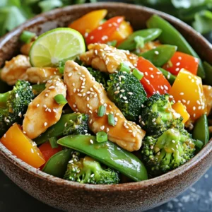 - 1 lb boneless, skinless chicken thighs, sliced into thin strips - 1 cup broccoli florets - 1 bell pepper, sliced - 1 cup snap peas For a tasty stir-fry, chicken thighs work best. They stay juicy and tender. You can slice them into thin strips for quick cooking. Fresh vegetables add color and crunch. Broccoli, bell peppers, and snap peas offer great flavor and nutrients. - 3 tablespoons soy sauce - 1 tablespoon rice vinegar - 1 tablespoon honey - 2 cloves garlic, minced - 1 tablespoon fresh ginger, grated A good marinade makes a big difference. Soy sauce adds saltiness. Rice vinegar gives a tangy kick. Honey balances the flavors with sweetness. Garlic and ginger add depth. Let the chicken marinate for about 15 minutes to soak up these flavors. - 2 tablespoons sesame oil - Salt and pepper to taste Sesame oil has a rich, nutty flavor. It enhances the dish and adds aroma. Use it to stir-fry the chicken and veggies. Salt and pepper are key for seasoning. Adjust to your taste as you cook. - 2 teaspoons sesame seeds - 3 green onions, chopped Garnishes elevate the dish. Sprinkle sesame seeds on top for crunch. Chopped green onions add freshness and color. They make your meal look and taste even better. Serve these garnishes right before enjoying your stir-fry. To start, I mix the marinade ingredients. In a bowl, combine 3 tablespoons of soy sauce, 1 tablespoon of rice vinegar, and 1 tablespoon of honey. This blend adds a sweet and tangy flavor. Next, I slice 1 pound of boneless, skinless chicken thighs into thin strips. Then, I stir the chicken into the marinade, ensuring each piece gets a good coating. I let the chicken marinate for about 15 minutes. This short time allows the chicken to absorb all the lovely flavors. I heat 1 tablespoon of sesame oil in a large skillet over medium-high heat. Once the oil is hot, I add the marinated chicken strips. I stir-fry them for 5 to 7 minutes. I cook until the chicken is golden brown and cooked through. Once done, I remove the chicken from the pan and set it aside. This keeps the chicken juicy and flavorful. In the same skillet, I add another tablespoon of sesame oil. I toss in 2 cloves of minced garlic and 1 tablespoon of grated ginger. I let them cook for about 30 seconds until fragrant. Next, I add 1 cup of broccoli florets, 1 sliced bell pepper, and 1 cup of snap peas. I stir-fry these veggies for about 4 to 5 minutes. This keeps them tender but still crisp, giving a nice texture to the dish. Now, I return the cooked chicken to the skillet. I pour in the leftover marinade from the chicken. I stir everything together for an additional 2 to 3 minutes. This step lets all the flavors meld beautifully. Finally, I toss in 3 chopped green onions and 2 teaspoons of sesame seeds. I mix well and season with salt and pepper to taste. The dish is now ready to serve. A good marinade makes all the difference. It adds depth and taste to the chicken. To make the marinade, mix soy sauce, rice vinegar, and honey. Let the chicken soak in this blend for about 15 minutes. This short time helps the chicken absorb the flavors. Choosing the right cooking oil is also key. I recommend using sesame oil. It adds a rich, nutty taste to the dish. Use it to stir-fry the chicken and vegetables. This oil can handle high heat well, making it perfect for stir-frying. Stir-frying requires high heat. This method cooks food quickly and seals in flavors. Start with a hot skillet or wok. Add the chicken strips and cook until golden brown. This should take about 5 to 7 minutes. To keep your veggies from getting soggy, stir-fry them quickly. Add them in the right order. Start with the broccoli, then the bell pepper, and finally the snap peas. This way, each veggie stays crisp and colorful. How you serve your stir-fry matters. I like to use bowls or plates for a nice look. A sprinkle of sesame seeds on top adds a bit of flair. You can also add a lime wedge on the side. It gives a fresh twist that brightens the dish. For a complete meal, serve the stir-fry over jasmine rice. The rice soaks up the sauce, making every bite delicious. {{image_2}} You can switch chicken for other proteins. Try shrimp, beef, or tofu. Each option brings a unique taste. If you choose shrimp, cook it just until pink. For beef, thinly slice it to help it cook fast. Tofu is a great choice for a vegetarian dish. Use firm tofu and fry it until golden. Feel free to mix in seasonal vegetables. Zucchini, carrots, or snap peas work well. You can enhance flavors with garlic or ginger. Try adding bok choy or mushrooms for a fun twist. The key is to keep the veggies crisp. Watch cooking time closely to avoid mushy bites. Sauce is where you can get creative. Swap soy sauce for tamari for gluten-free. You can add hoisin sauce for more sweetness or chili paste for spice. Adjust the honey for your taste. If you love heat, add a dash of sriracha. Taste your sauce before you pour it in. To keep your Sesame Ginger Chicken Stir Fry fresh, store it in airtight containers. Divide the leftovers into smaller portions. This way, you can grab just what you need. Place the containers in the fridge. Enjoy your meal within three to four days for the best taste. When you're ready to eat, reheat the stir fry on the stove. Use medium heat to warm the dish. Stir it often to heat evenly. You can also use the microwave. Heat in short bursts, stirring in between. This helps keep the chicken juicy and the veggies crisp. If you want to save leftovers for later, freezing is a great option. Let the stir fry cool completely. Place it in a freezer-safe container or bag. Try to remove as much air as possible to prevent freezer burn. The dish can last up to three months in the freezer. When you're ready to eat, thaw it overnight in the fridge. Reheat it on the stove for best results. Yes, you can use chicken breast. Chicken thighs are juicier, but breasts work well too. Just slice them thinly for even cooking. Adjust cooking time, as chicken breasts may cook faster. Keep an eye on them to avoid dryness. To change the spice level, add chili flakes or fresh chili peppers. Start small and taste as you go. If you prefer milder flavors, skip the chili. You can also add sweetness to balance the heat using honey or sugar. This dish pairs well with jasmine rice or brown rice. You can also serve it with noodles for a fun twist. For a healthy side, try a simple cucumber salad. Fresh herbs like cilantro add a nice touch too. Store leftovers in an airtight container. They stay fresh for about 3-4 days. When reheating, heat gently to keep the chicken tender. You can also freeze the stir fry for up to 2 months for longer storage. This article covered how to make a tasty Sesame Ginger Chicken Stir Fry. We discussed key ingredients like chicken, vegetables, and marinades. You learned step-by-step instructions for marinating and cooking. Tips helped ensure the best flavor and presentation. We also explored variations for different proteins and sauces. Lastly, I shared storage tips for leftovers. In summary, this dish is simple, flavorful, and adaptable. Enjoy your cooking and experimenting!