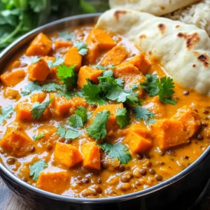 - 2 medium sweet potatoes, peeled and diced - 1 cup dried green or brown lentils, rinsed - 1 can (14 oz) coconut milk - 2 cups vegetable broth - 1 teaspoon cumin seeds - 1 teaspoon turmeric powder - 1 teaspoon curry powder - 1 teaspoon coriander powder - ½ teaspoon cayenne pepper (adjust to taste) - 1 large onion, finely chopped - 3 cloves garlic, minced - 1 inch ginger, grated - Juice of 1 lime - Fresh cilantro leaves for garnish The sweet potatoes bring a creamy texture. They also add natural sweetness. Lentils boost protein and fiber content. Coconut milk gives a rich, smooth base. Vegetable broth adds depth to the dish. Spices are key to great flavor. Cumin seeds add warmth. Turmeric gives a golden color and health benefits. Curry powder brings a blend of spices. Coriander enhances the dish with its citrusy notes. Cayenne pepper adds heat for those who love spice. Don’t skip the onion, garlic, and ginger. These aromatics build a solid flavor base. Lime juice brightens the curry. Fresh cilantro adds a pop of color and freshness. Each ingredient plays a vital role in creating a comforting and tasty meal. - Dicing Sweet Potatoes: Start by peeling and dicing two medium sweet potatoes. Aim for cubes about one inch in size. This helps them cook evenly and adds texture to your curry. - Rinsing Lentils: Measure one cup of dried green or brown lentils. Place them in a fine mesh strainer under cold water. Rinse them well to remove any dust or debris. This step ensures a cleaner taste in your dish. - Chopping Onion and Mince Garlic: Finely chop one large onion. This will add sweetness and depth of flavor. Next, mince three cloves of garlic. The garlic brings a lovely aroma to your curry. - Layering the Vegetables and Lentils: In your slow cooker, add the diced sweet potatoes, rinsed lentils, chopped onion, minced garlic, and grated ginger. Layer them evenly for the best flavor. - Adding Spices and Seasonings: Sprinkle one teaspoon each of cumin seeds, turmeric powder, curry powder, and coriander powder over the top. Adjust the cayenne pepper to your spice preference. Don't forget to add salt to taste. - Pouring in Liquids: Carefully pour in one can of coconut milk and two cups of vegetable broth. Stir everything gently to combine. This will create a creamy base for your curry. - Setting Slow Cooker on Low vs. High: You can cook this dish on low or high. Low gives a longer cooking time but richer flavors. High cooks faster, perfect for busy days. - Cooking Duration: If you set your slow cooker on low, let it cook for 6 to 8 hours. On high, it will take 4 to 5 hours. - Checking for Doneness: Once the time is up, check if the sweet potatoes are tender and the lentils are soft. They should blend easily with a fork. If not, give it a little more time. How can I adjust spice levels? You can easily change the heat by adding cayenne pepper. Start with half a teaspoon. Taste the curry and add more if you like it spicier. You can also try adding a pinch of chili powder for extra warmth. Why are fresh herbs important? Fresh herbs boost the taste of your dish. Cilantro adds a bright flavor and color. Add it just before serving to keep it fresh. You can also try adding fresh basil or mint for a new twist. What should I serve with naan or rice? Naan or rice balances the curry's flavors. Naan is great for dipping, while rice soaks up the sauce. Both options make the meal filling and satisfying. Try serving the curry in a deep bowl for a nice look. How can I present the dish for best aesthetics? For a beautiful dish, garnish with fresh cilantro. Use a sprinkle on top of the curry. Serve it in a bright bowl to make the colors pop. Pair it with warm naan on the side for added texture. How can I prep ahead for busy days? Chop your sweet potatoes and onion the night before. Store them in the fridge until you're ready to cook. Rinsing lentils can also be done ahead. Just remember to soak them in water if needed. How can I use a timer for convenience? Using a timer helps you keep track of cooking time. Set it for 6-8 hours on low or 4-5 hours on high. This way, you can enjoy your day without worrying about overcooking. It makes meal planning stress-free. {{image_2}} Different Types of Lentils You can use more than just green or brown lentils. Red lentils cook faster and become soft. Black lentils add a nice bite. Each type brings unique flavors to your curry. Experiment with what you have on hand. Seasonal Vegetable Options Feel free to mix in seasonal veggies. Carrots, spinach, and cauliflower work well. They add color and taste. Use whatever is fresh at the market. This helps keep your curry exciting and new. Adjusting Cayenne Pepper Want it spicy? Add more cayenne pepper. Start with half a teaspoon if you're unsure. Taste as you go and adjust to your liking. Remember, you can always add more, but you can't take it out! Other Spice Additions If you want more depth, try adding paprika or garam masala. These spices can give your curry a warm kick. Each option adds a different note to the dish. Play around and find your perfect blend. Alternative Protein Sources If you want extra protein, try adding chickpeas or tofu. Both will soak up the curry flavors well. They make the meal heartier without losing its vegan touch. Dairy-Free Suggestions The recipe uses coconut milk, so it's already dairy-free. But you can also add nut milk for creaminess. Almond or cashew milk can work great. Just be sure to balance the flavors well. - Storing Leftovers: Once you finish your meal, let the curry cool down. Store it in an airtight container. Make sure to keep it in the fridge to maintain freshness. I recommend using glass containers. They do not retain odors and are easier to clean. - Shelf Life in Refrigerator: The sweet potato lentil curry can stay fresh in the fridge for up to 5 days. Always check for any signs of spoilage before eating. If it smells off or looks strange, it’s best to toss it. - How to Freeze Curry: To freeze the curry, let it cool completely. Portion it into freezer-safe bags or containers. Remove as much air as possible to prevent freezer burn. Label each bag with the date for easy reference. - Reheating Tips: When you’re ready to eat, thaw the curry overnight in the fridge. You can reheat it on the stove over medium heat, stirring often. Alternatively, you can use a microwave. Heat in short intervals, stirring in between, until hot. - Portioning Out Servings: I like to divide the curry into single-serving sizes. This makes it easy to grab a meal on busy days. Portioning also helps control serving sizes, which is great if you watch your intake. - Containers for Storage: Use clear containers for easy visibility. Look for BPA-free plastic or glass with tight seals. They help keep your food fresh longer and are perfect for meal prep. You can tell lentils are done by looking for a few signs. First, they should be soft but not mushy. When you take a spoonful, they will hold their shape. You will also notice the sweet potatoes are tender. This usually takes about 6-8 hours on low or 4-5 hours on high in the slow cooker. If you want to be sure, taste a few lentils. If they feel soft and creamy inside, they are ready. Yes, you can add meat to this curry! Chicken or shrimp works great. If you use chicken, cut it into small pieces and add it at the start. For shrimp, add it in the last 30 minutes of cooking to keep it tender. Just remember, adding meat will change the cooking time slightly. Always check to ensure your meat is fully cooked before serving. This curry pairs well with many sides. You can serve it with warm naan for dipping. Rice is another great option, especially basmati or jasmine. For a fresh touch, a simple salad with cucumbers and tomatoes works well too. You can even add a dollop of yogurt on top for creaminess. This blog covered the key ingredients, steps, and tips for making a delicious slow cooker sweet potato lentil curry. We explored essential ingredients like sweet potatoes and lentils, the right spices, and cooking methods. In my experience, following these steps leads to a tasty meal. Remember to try different spices and variations to fit your taste. Enjoy your cooking and share this dish with friends!
