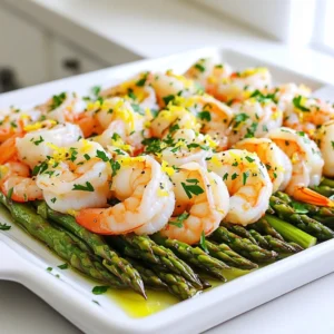 - 1 lb large shrimp, peeled and deveined - 1 bunch asparagus, trimmed and cut into 2-inch pieces - 4 tablespoons olive oil, divided - Zest and juice of 2 lemons - 3 cloves garlic, minced - 1 tablespoon fresh parsley, chopped - 1 teaspoon dried oregano - 1 teaspoon red pepper flakes (optional for spice) - Salt and pepper to taste When cooking this dish, you want fresh and high-quality ingredients. The large shrimp are the star here, and they should be firm and vibrant. Asparagus adds a crisp texture and a bright color. Olive oil brings richness and helps blend the flavors. The flavor elements are key. Lemon zest and juice give a bright punch. Garlic adds depth, and parsley brings freshness. For seasoning, dried oregano offers an earthy note, while red pepper flakes can add a kick. Using salt and pepper enhances all the flavors. Don't skip these basics. They are important! Gather these ingredients before starting. It makes cooking smoother and more enjoyable. Happy cooking! To start, grab a bowl. In this bowl, whisk together 2 tablespoons of olive oil, lemon zest, lemon juice, minced garlic, parsley, oregano, red pepper flakes, salt, and pepper. You want to blend everything well for full flavor. To marinate the shrimp, place them in the bowl. Toss the shrimp gently to coat them in the marinade. Let them sit for about 10 minutes. This step allows the shrimp to soak up all the tasty flavors. Next, let's focus on the asparagus. First, trim the ends and cut the stalks into 2-inch pieces. This size helps them cook evenly. Now, arrange the asparagus on the lined baking sheet. Drizzle with the remaining 2 tablespoons of olive oil. Season with salt and pepper. Toss them to make sure they are coated well. Spread them out in a single layer to ensure even cooking. Once the shrimp marinated and the asparagus is ready, it’s time to layer them. Spread the marinated shrimp on top of the asparagus in a single layer. This way, the shrimp cooks perfectly while the asparagus gets nice and tender. Now, place the baking sheet in the preheated oven at 400°F (200°C). Bake for 12-15 minutes. Look for the shrimp to become opaque and the asparagus to be tender yet crisp. Once done, take it out and let it cool for a couple of minutes. Enjoy your meal warm! - Avoiding overcooking: Shrimp cooks quickly. Bake for 12-15 minutes only. When they turn opaque, they are ready. Overcooked shrimp can be tough. Watch them closely while baking. - Choosing the right shrimp: Look for large or extra-large shrimp. Fresh shrimp tastes best. If using frozen shrimp, thaw them fully. This helps them cook evenly. - Tips for crisp-tender asparagus: Trim the ends of asparagus. Cut them into 2-inch pieces. Toss them in olive oil and season well. Bake them with shrimp. This method keeps them crisp yet tender. - Best practices for seasoning: Use salt and pepper to season the asparagus. You can add garlic powder for more flavor. Try a squeeze of lemon juice before serving. - Garnishing suggestions: Fresh parsley adds a pop of color. Lemon wedges look nice on the side. They also add extra flavor when squeezed over the dish. - Serving options: Serve directly from the baking sheet for a casual look. Or, plate the shrimp and asparagus for a fancy dinner. Pair with rice or a fresh salad for a complete meal. {{image_2}} You can easily swap the shrimp for chicken or tofu. For chicken, use boneless, skinless breast or thighs. Cut the chicken into bite-sized pieces. For tofu, choose firm or extra-firm tofu, and cut it into cubes. When using chicken, bake for about 20-25 minutes. This extra time helps the chicken cook through. For tofu, 12-15 minutes works well. Just like shrimp, it should be golden and slightly crispy. Feel free to add other veggies to the mix. Broccoli, bell peppers, or zucchini are great choices. They add color and flavor. You can also change up the asparagus for seasonal veggies. In spring, use fresh peas. In fall, try Brussels sprouts or sweet potatoes. Mix and match as you like. This dish is all about what you enjoy. You can take the flavor up a notch. Try adding fresh herbs like basil or cilantro. They bring a new twist to the dish. You can also use flavored oils like garlic-infused olive oil for extra taste. Experiment with marinades too. A splash of soy sauce or a dash of hot sauce can change the whole vibe. Don’t be afraid to get creative! To keep your Lemon Herb Shrimp with Asparagus fresh, use an airtight container. This will help keep the flavors locked in. Place the shrimp and asparagus in the fridge within two hours of cooking. This prevents bacteria growth. The dish will stay good for up to three days in the fridge. Always label your container with the date to track freshness. When reheating, you want to keep the shrimp tender and the asparagus crisp. The best method is to use a skillet on low heat. Add a splash of olive oil to prevent sticking. Heat for about five minutes, stirring gently. You can also use a microwave, but be careful not to overheat. Heat in short bursts of 30 seconds to keep the texture nice. You can freeze this dish, but it’s best to freeze only the shrimp. Cooked asparagus may get mushy when thawed. To freeze shrimp, place it in a freezer-safe bag. Remove all air to avoid freezer burn. For thawing, place the shrimp in the fridge overnight. This keeps it safe and tasty. If you need it fast, you can use the microwave. Just defrost on low power. Yes, you can prep this dish ahead of time. Marinate the shrimp and store it in the fridge for up to 24 hours. Cut the asparagus and season it as well. Keep both in separate containers until you are ready to cook. This way, you save time during your meal prep. The shrimp is done when it turns opaque and pink. This usually takes about 12 to 15 minutes in the oven. You can cut one open to check. It should no longer be translucent inside. Be careful not to overcook, as shrimp can become rubbery. This dish pairs well with rice, quinoa, or couscous. A fresh salad adds a nice crunch too. You can also serve it with crusty bread to soak up the flavors. A glass of white wine can enhance your meal further. Yes, you can use avocado oil or melted butter. Both will add great flavor. Coconut oil works too but will add a different taste. Choose what best matches your palate and dietary needs. This dish is healthy and packed with protein. For one serving, you get about 300 calories. It has around 25 grams of protein and healthy fats from the olive oil. The shrimp and asparagus add vitamins and minerals, making it a balanced meal. This blog post covered a simple yet flavorful dish featuring shrimp and asparagus. We discussed the key ingredients, the steps to prepare and cook them, and tips for success. You can switch proteins or veggies for variety, too. Storing leftovers is easy, and I provided reheating tips to keep the meal tasty. Remember, cooking should be fun, so feel free to add your twist! Enjoy your cooking adventure with lemon herb shrimp and asparagus!