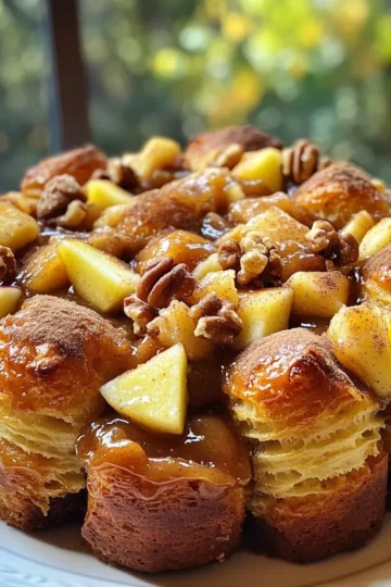 - 2 cans (16 oz each) refrigerated biscuit dough - 1 cup apple butter - 1/2 cup brown sugar, packed - 3 teaspoons ground cinnamon - 1/4 cup granulated sugar - 1/2 cup unsalted butter, melted - 1 cup chopped apples (preferably Granny Smith) - 1/2 cup chopped walnuts or pecans (optional) - 1 pinch of salt When I create Apple Butter Monkey Bread, I love using fresh ingredients. The first key ingredient is the biscuit dough. I use two cans of refrigerated dough to save time. This dough provides the base for the sweet and sticky goodness. Next, I grab a cup of apple butter. The apple butter adds depth and a rich flavor. It turns the dough into an irresistible treat. Brown sugar adds sweetness. I use half a cup packed to give that caramel-like flavor. Cinnamon plays a big role in this recipe. I add three teaspoons for warmth and spice. Granulated sugar, about a quarter cup, mixes with the brown sugar and cinnamon for a sweet coating. Melted unsalted butter is essential. I use half a cup to help the sugar and cinnamon stick to the dough. Then, I chop one cup of Granny Smith apples for a tart contrast. If you like nuts, I recommend adding half a cup of walnuts or pecans. They add crunch and extra flavor. Finally, I include a pinch of salt to balance everything. These ingredients come together to create a delightful dish. Each bite is full of flavor and texture. You will find that this monkey bread is not only tasty but also fun to share. - Preheat your oven to 350°F (175°C). - Grease a bundt pan with non-stick spray or butter. Start by getting your oven ready. Preheating it ensures even baking. A hot oven helps the dough rise nicely. Greasing the bundt pan prevents sticking. You want your monkey bread to come out whole and beautiful. - Mix brown sugar, granulated sugar, and cinnamon in a bowl. - Cut the biscuit dough into quarters. In a small bowl, mix the brown sugar, granulated sugar, and cinnamon. Set this aside. This mix brings sweetness and warmth to your bread. Next, take the biscuit dough. Cut each biscuit into quarters. This makes it easier to coat and layer. - Mix apple butter with melted butter. - Toss the biscuit pieces with the apple butter mixture. - Add chopped apples and nuts, if using. Now, in another bowl, mix the melted butter with the apple butter. This blend is the magic sauce. Drizzle this mixture over your biscuit pieces. Toss them gently until they are well-coated. If you like, add in your chopped apples and nuts. This adds texture and flavor. - Sprinkle half of the sugar-cinnamon mixture. - Layer the biscuit mix in the bundt pan. - Bake for 30-35 minutes, or until golden. Take half of your sugar-cinnamon mix and sprinkle it over the coated biscuit pieces. Toss again to coat. Now it’s time to layer. Place the biscuit mix in the greased bundt pan. Sprinkle any remaining sugar mixture between layers. Bake for 30-35 minutes. Check for doneness by looking for a golden brown top. To make your Apple Butter Monkey Bread shine, start with the right apples. I recommend using Granny Smith apples. They add a lovely tartness that balances the sweetness of the apple butter. If you want it sweeter, you can adjust the sugar levels. Add a bit more brown sugar or granulated sugar to your mix. Just remember, too much sugar can make it overly sweet. To check if your monkey bread is done, use a toothpick. Insert it in the center. If it comes out clean, your bread is ready. For a golden top, keep an eye on your oven. You want it to be a nice brown color, not too dark. If it starts to brown too quickly, cover it with foil. This will help it bake evenly. This treat is best served warm. The gooey apple butter pulls apart easily when it's hot. You can also serve it cold, but the flavors shine when warm. For drinks, try pairing it with hot cider or coffee. You can also add toppings like whipped cream or a drizzle of caramel for extra fun! {{image_2}} You can easily customize your Apple Butter Monkey Bread. Adding spices like nutmeg or cloves brings warmth and depth. These spices enhance the apple flavor and make it cozy. You can also switch up your butters. Try using maple butter for a sweet twist. It adds a rich, earthy taste that pairs well with apple butter. Think about drizzling your monkey bread with caramel or icing. These toppings add a sticky sweetness that makes each bite special. You can also add seasonal fruits like pears or cranberries. These fruits can bring a fresh burst of flavor and color to your dish. Their tartness balances the sweetness of the bread. If you need gluten-free options, substitute the biscuit dough with gluten-free dough. There are many brands available that taste great. For those wanting a vegan version, use plant-based butter and almond milk instead of regular butter. You can still enjoy the same gooey goodness while keeping it plant-based. To keep your Apple Butter Monkey Bread fresh, store it in the fridge. Place the cooled bread in an airtight container. You can also wrap it tightly in plastic wrap. This method helps lock in moisture and flavor. Aim to eat it within three days for the best taste. To reheat, place the bread in the oven at 350°F (175°C). Cover it with foil to keep it moist. Heat for about 10-15 minutes. You can also use the microwave. Heat it in short bursts, about 20 seconds at a time. Check often to avoid drying it out. You can freeze Apple Butter Monkey Bread if you want to save some for later. First, let it cool completely. Then, wrap it well in plastic wrap and foil. This helps prevent freezer burn. It can last for about three months in the freezer. To thaw, move it to the fridge overnight. If you’re in a hurry, let it sit at room temperature for a couple of hours. Once thawed, reheat it as mentioned before. Enjoy this sweet treat any time! Monkey bread is a fun and tasty pull-apart bread. It uses biscuit dough, coated in sweet layers. You bake it in a bundt pan, which gives it a lovely shape. Each piece is soft, gooey, and filled with flavor. You can also add spices and fruits for extra taste. Yes, you can prep this monkey bread ahead. Cut the biscuit dough into pieces. Mix with apple butter and spices, then place in the bundt pan. Cover it and put it in the fridge. Bake it fresh when you're ready to serve. This way, you save time on busy days. Using homemade apple butter is great! It tastes fresh and rich. You can control the sweetness and spices. Store-bought apple butter is fine, but homemade often has more flavor. If you have the time, making your own is worth it. No, adding nuts is not a must. You can skip them if you have nut allergies. You can also use seeds, like sunflower or pumpkin. They add a nice crunch without nuts. Enjoy this sweet treat just the way you like it! In this article, I shared a delicious recipe for apple butter monkey bread. We explored the key ingredients and detailed steps to prepare it perfectly. I also offered tips for flavor and baking, along with suggestions for variations and storage. This dish is a fun treat for all ages. Whether you share it warm or cold, its flavors will delight everyone. Enjoy making this recipe and feel free to get creative with it!