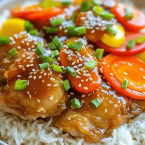 - 4 boneless, skinless chicken thighs - 1/4 cup honey - 1/4 cup soy sauce (or tamari for gluten-free) - 4 cloves garlic, minced - 1 tablespoon fresh ginger, grated - 1 tablespoon rice vinegar - 1 teaspoon sesame oil - Salt and pepper to taste - 1/2 cup carrots, sliced - 1/2 cup bell peppers, sliced (any color) The main stars of this dish are the chicken thighs. They stay juicy and tender in the slow cooker. The honey and soy sauce mix brings sweetness and a savory kick that makes your taste buds dance. Garlic and ginger add depth and aroma, making the dish irresistible. Carrots and bell peppers not only add color but also a nice crunch. - 1 tablespoon cornstarch (optional, for thickening) - 1 tablespoon water (if using cornstarch) - Chopped green onions and sesame seeds, for garnish If you like a thicker sauce, cornstarch works great. Mix it with water to create a slurry before adding it to the dish. This step gives your sauce that perfect consistency. For a finishing touch, sprinkle green onions and sesame seeds. They add a burst of flavor and a beautiful look to your plate. Using these ingredients, you can create a meal full of flavor. I love how easy it is to prepare. Plus, it’s healthy and satisfying. Enjoy cooking this dish! Placing Chicken Thighs in the Slow Cooker Start by placing the chicken thighs in the bottom of your slow cooker. Make sure they fit snugly but do not overcrowd them. This helps them cook evenly. Making the Honey Garlic Sauce In a medium bowl, whisk together the following: - 1/4 cup honey - 1/4 cup soy sauce - 4 cloves garlic, minced - 1 tablespoon fresh ginger, grated - 1 tablespoon rice vinegar - 1 teaspoon sesame oil Mix until everything is well combined. This sauce will give your chicken a sweet and savory flavor. Adding Vegetables and Seasoning Pour the honey garlic mixture over the chicken thighs. Make sure they are well coated. Next, add: - 1/2 cup sliced carrots - 1/2 cup sliced bell peppers Season with salt and pepper to taste. This adds layers of taste and texture. Setting the Cooking Time Cover the slow cooker and set it to cook. You can choose to cook on low for 6-7 hours or high for 3-4 hours. The chicken will become tender and soak up all the flavors. Thickening the Sauce (Optional) If you want a thicker sauce, mix 1 tablespoon of cornstarch with 1 tablespoon of water to make a slurry. About 30 minutes before serving, add this to the slow cooker. Stir well and cook on high to thicken the sauce. Shredding the Chicken Once the cooking time is up, use two forks to shred the chicken right in the slow cooker. Mix it with the sauce and vegetables. This ensures every bite is delicious. - Marinating Chicken in Sauce: For the best taste, marinate the chicken in the honey garlic sauce. This step helps the chicken soak up all the flavors. You can marinate it for at least 30 minutes, or even overnight for a deeper flavor. Just mix honey, soy sauce, garlic, ginger, rice vinegar, and sesame oil, then pour it over the chicken. - Balancing Sweetness with Additional Seasonings: If you find the sauce too sweet, add more garlic or a splash of rice vinegar. This will help balance the flavors. You might also try adding a pinch of red pepper flakes for a hint of heat, which can enhance the dish's depth. - Choosing the Right Cook Time: Cooking on low for 6-7 hours will give you tender chicken. If you are short on time, use the high setting for 3-4 hours. Just keep an eye on it to ensure the chicken stays juicy. - Avoiding Overcooked Chicken: To prevent overcooking, check your chicken's doneness about 30 minutes before the end of the cooking time. It should be tender, but not falling apart. If it starts to look dry, add a little water or broth to keep it moist. - Pairing with Rice or Quinoa: Serve your honey garlic chicken over a bed of rice or quinoa. Both options soak up the sauce well. This makes each bite flavorful. - Garnishing Ideas: For a pop of color and taste, sprinkle chopped green onions and sesame seeds on top before serving. This adds a nice crunch and brightness to the dish. You can even add some chopped cilantro for extra freshness. {{image_2}} Using Different Vegetables You can change the veggies in this dish. Try using broccoli, snap peas, or zucchini. Each adds a new taste and texture. You can also mix and match your favorites. Just remember to slice them thinly. This ensures they cook evenly with the chicken. Adding Spices for Extra Kick Want more flavor? Add spices! A pinch of red pepper flakes gives heat. You can also sprinkle in some black pepper or garlic powder. For a sweet twist, try adding a dash of smoked paprika. These spices can really liven up your dish! Gluten-Free Options If you need gluten-free, use tamari instead of soy sauce. This swap keeps the sauce tasty without gluten. Also, check all other ingredients. Some sauces and condiments may contain gluten too. Low-Sugar Substitutes For a low-sugar version, reduce the honey. You can swap honey for a sugar-free syrup. This keeps the dish sweet without extra sugar. Another option is to use less honey and add a splash of apple cider vinegar for balance. To keep leftovers fresh, place them in an airtight container. You can store them in the fridge for up to four days. Make sure the chicken cools down before sealing the container. If you want to save it for a longer time, you can freeze it. Place the chicken in freezer-safe bags and remove as much air as possible. It will stay good for about three months in the freezer. When it’s time to eat your leftovers, the best way to reheat is in the microwave or on the stove. If using the microwave, heat it in short bursts. Stir the chicken between each burst to ensure even warmth. If you prefer the stove, place the chicken in a pan over low heat. Add a splash of water or chicken broth to keep it moist. This helps prevent the chicken from drying out. Enjoy your tasty dish again! Can I use chicken breast instead of thighs? Yes, you can use chicken breast. Chicken thighs add more flavor and moisture, but breasts work too. Just be careful not to overcook them. They can dry out faster than thighs. How can I make this recipe spicier? To spice things up, add some red pepper flakes or a dash of hot sauce. You can also mix in fresh chili peppers. Start with a small amount and taste as you go. Can I cook on high if I'm short on time? Yes, you can cook on high for 3-4 hours. The chicken will still be tender, but low cooking is best for flavor. High heat cooks faster but may change the texture slightly. What if I don’t have a slow cooker? If you don’t have a slow cooker, use a Dutch oven or a heavy pot. Cook it on low heat on the stove, covered. Stir often, and check for doneness to avoid burning. How to adjust servings for larger groups? To serve more people, simply increase the ingredients. Use more chicken and double the sauce mix. Make sure your slow cooker can hold the extra amount. Can I double the recipe? Yes, you can double the recipe. Just be mindful of your slow cooker size. If it’s too full, the chicken may not cook evenly. You might need to cook it a bit longer too. This blog post guides you through making a delicious honey garlic chicken in a slow cooker. You learned about the main and optional ingredients and the step-by-step instructions to prepare and cook your dish. I shared tips for flavor and perfect slow-cooking, plus variations to suit different diets. In the end, cooking should be enjoyable. Experiment with flavors and ingredients. Enjoy your meal and impress others with your cooking skills. Happy cooking!