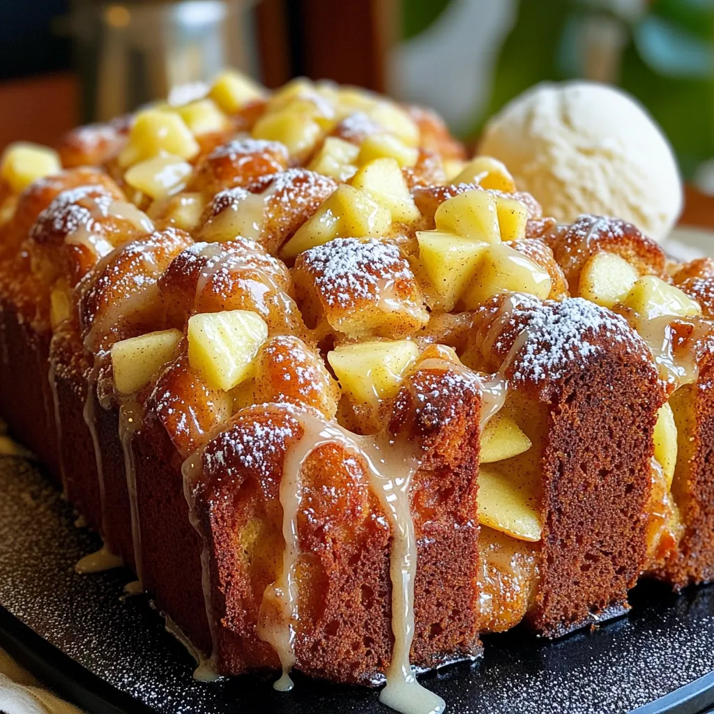 To make the best apple cinnamon monkey bread, gather these simple ingredients: - 3 cups all-purpose flour - ¼ cup granulated sugar - ¼ teaspoon salt - 1 packet (2 ¼ teaspoons) active dry yeast - ½ cup warm milk (110°F) - ¼ cup unsalted butter, melted - 1 large egg - 3 medium apples (like Granny Smith or Honeycrisp), peeled and diced - 1 tablespoon cinnamon - ½ cup brown sugar - ¼ cup chopped walnuts (optional) - ¼ cup powdered sugar (for glaze) - 1 tablespoon milk (for glaze) Each ingredient plays a role in making your monkey bread soft and tasty. The apples add a fresh burst of flavor. The cinnamon and brown sugar create a warm, sweet aroma. You can use walnuts for extra crunch, but they are optional. To start, you need warm milk. Heat it until it reaches 110°F. In a small bowl, mix the warm milk, yeast, and sugar. Let it sit for about 5-10 minutes. You will see bubbles forming. This means your yeast is alive and ready to work. In a large bowl, add 3 cups of flour and ¼ teaspoon of salt. Make a well in the center. Pour in the yeast mixture, ¼ cup of melted butter, and 1 large egg. Mix it all together until it forms a dough. Now, take the dough and knead it on a floured surface. Do this for about 5-7 minutes. Your dough should be smooth and elastic. This step is very important for the bread's texture. Place the kneaded dough in a greased bowl. Cover it with a kitchen towel and let it rise in a warm place. This should take about 1 hour. The dough will double in size. While it rises, prepare your apple mixture. In another bowl, mix 3 diced apples, ½ cup of brown sugar, and 1 tablespoon of cinnamon. If you like, add ¼ cup of chopped walnuts for crunch. Set this aside. Once the dough has risen, punch it down gently. Tear off small pieces, about the size of a golf ball. Roll each piece into a ball. Dip each dough ball into melted butter and then roll it in cinnamon-sugar. Arrange half of these coated balls in a greased bundt pan. Layer half of the apple mixture over the dough. Then, add the rest of the dough balls. Finally, top with the remaining apple mixture. Cover the bundt pan with a towel. Let it rise again for 20-30 minutes. Preheat your oven to 350°F (175°C). Once the second rise is done, bake the monkey bread for 30-35 minutes. It should be golden brown, and a toothpick should come out clean. After baking, cool the monkey bread for about 10 minutes. Then, invert it onto a serving platter. For a sweet finish, make the glaze. Whisk together ¼ cup of powdered sugar and 1 tablespoon of milk. Drizzle it over the warm monkey bread. Enjoy the warm, gooey goodness! To get the right texture for your monkey bread, kneading is key. Knead the dough for about 5-7 minutes. This helps the dough become smooth and elastic. If the dough is sticky, add a little more flour. It should feel soft but not wet. Managing rise times is also important. Let the dough rise in a warm spot, covered with a towel. This helps it double in size. Aim for about 1 hour for the first rise. For the second rise, let it sit for 20-30 minutes. This gives it a light, fluffy texture. To boost flavor, consider adding other spices. Nutmeg or allspice can add a nice touch. If you want a different twist, try adding vanilla extract to the dough. It will make your monkey bread even more fragrant. Apples are the star of this recipe. Granny Smith apples give a tartness, while Honeycrisp offers sweetness. You can mix different types for a balance of flavors. Don’t be afraid to experiment with your favorite apples! For a beautiful presentation, serve the monkey bread warm on a nice platter. Dust it with extra powdered sugar for a sweet touch. You can also drizzle the glaze on top for added flavor. Pairing your monkey bread with ice cream is a treat. Vanilla ice cream works well and adds creaminess. The warm bread and cold ice cream create a perfect contrast. You can also serve it with whipped cream or a cup of coffee for a cozy dessert. {{image_2}} For a gluten-free version, you can use a gluten-free flour blend. Look for a blend that includes xanthan gum, as this helps with texture. You can also mix almond flour and coconut flour. This combination gives a nice taste and a soft texture. To make this monkey bread vegan, replace the egg with a flax egg. Mix one tablespoon of ground flaxseed with three tablespoons of water. Let it sit for a few minutes until it thickens. For the butter, use a vegan butter substitute or coconut oil. This keeps the bread moist and rich. You can change the taste by using other fruits. Try pears, peaches, or even berries. You can also add chocolate chips or caramel for a sweet twist. Experimenting with spices like nutmeg or ginger can add depth too. These variations can make your monkey bread unique and fun! To keep your apple cinnamon monkey bread fresh, wrap it tightly in plastic wrap. You can also store it in an airtight container. This helps to keep the moisture in and prevents it from drying out. If you want to freeze it, slice the bread first. Then, wrap each piece in plastic wrap, followed by aluminum foil. This method protects it from freezer burn and keeps it tasty. When you want to enjoy your leftovers, preheat your oven to 350°F. Place the monkey bread on a baking sheet. Cover it with foil to keep it moist while it warms. Heat for about 10-15 minutes or until it's warm all the way through. You can also use a microwave. Just heat it for 15-20 seconds at a time, checking to avoid overheating. If stored properly in the fridge, your monkey bread can last up to four days. For frozen bread, it can stay good for about three months. Just remember, the sooner you eat it, the better the flavor will be! Yes, you can make this recipe ahead of time. Prepare the dough and let it rise. Then, cover it and place it in the fridge overnight. When you are ready to bake, let it warm up for about 30 minutes before baking. I recommend using tart apples like Granny Smith or sweet apples like Honeycrisp. These apples hold their shape and add great flavor. Their mix gives you a nice balance of sweet and tart in each bite. Absolutely! Store-bought dough can save time and effort. You can use biscuit dough or even pizza dough for a quick option. Just remember that the flavor and texture may vary a bit from the homemade version. The monkey bread is done when it's golden brown on top. You can also insert a toothpick into the center. If it comes out clean, your monkey bread is ready. It should feel firm to the touch as well. Yes, feel free to be creative! Chocolate chips or dried fruit like raisins or cranberries can add great flavor. Just keep the balance in mind. Too many mix-ins can make the dough heavy, so adjust accordingly. This blog post covered all you need to know to make delicious monkey bread. We explored the key ingredients, step-by-step instructions, and helpful tips. I shared variations for gluten-free and vegan options, plus storage and reheating advice. With all these details, you can impress anyone with your baking. Enjoy the process and have fun with flavors! I can’t wait to hear how your monkey bread turns out.