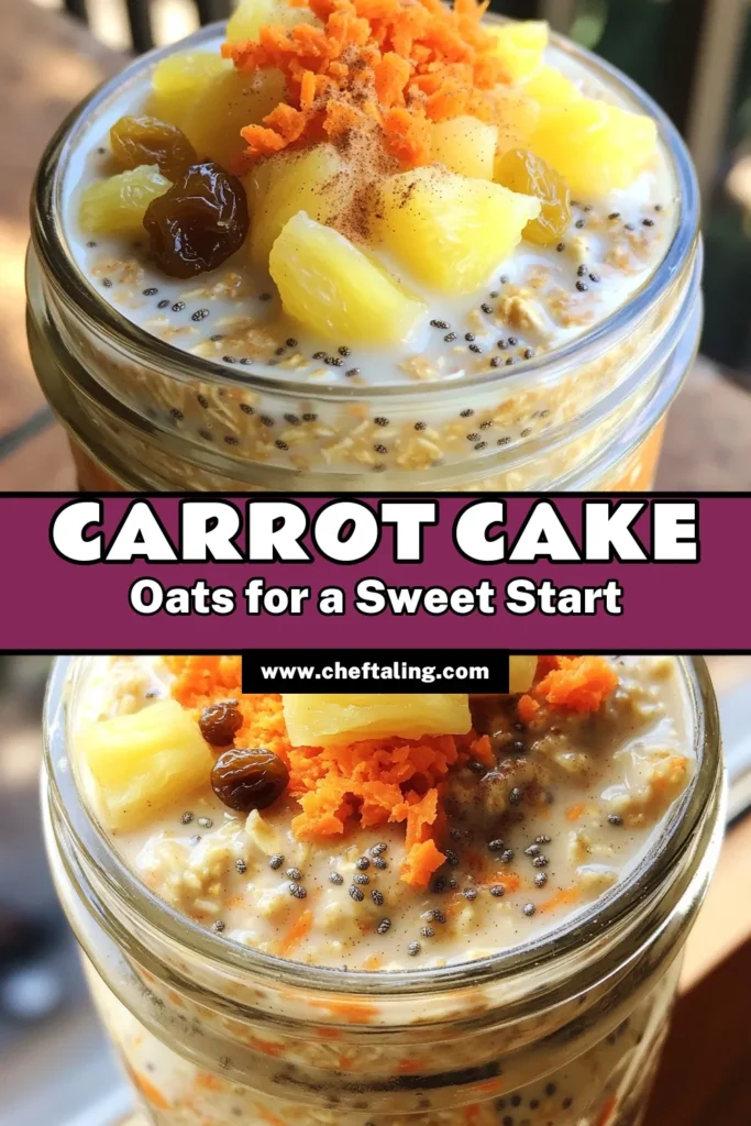 Start your day with a delicious twist on breakfast by making Carrot Cake Overnight Oats! This simple recipe combines wholesome ingredients like rolled oats, grated carrots, and pineapple for a delightful morning treat. Perfectly sweetened with maple syrup and spiced with cinnamon, it’s a nutritious way to kick off your day. Click through for the full recipe and tips! #OvernightOats #HealthyBreakfast #CarrotCake #MealPrep