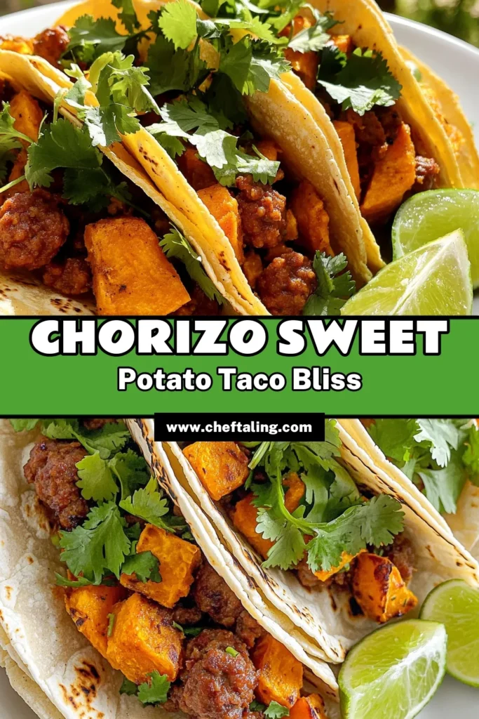 Looking for flavorful chorizo recipes dinner ideas? Try this Chorizo and Sweet Potato Taco Delight! This easy recipe combines spicy chorizo sausage with tender sweet potatoes, all wrapped in warm corn tortillas. Perfect for a quick weeknight meal, this vibrant dish is sure to impress! Click through for the full recipe and elevate your dinner tonight! #ChorizoRecipes #DinnerIdeas #TacoNight #EasyRecipes