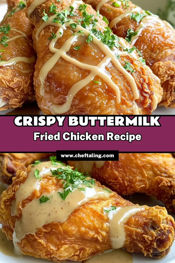Indulge in the ultimate comfort food with this Classic Buttermilk Fried Chicken recipe! Juicy chicken thighs and drumsticks marinated in creamy buttermilk and perfectly seasoned create a mouthwatering dish everyone will love. Follow our easy step-by-step guide for crispy golden perfection, complete with delicious homemade gravy. Click through for the full recipe and elevate your dinner game tonight! #FriedChicken #ComfortFood #ButtermilkChicken #HomeCooking