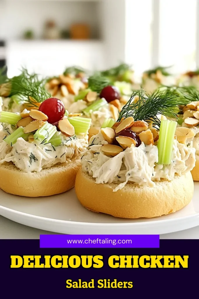 Elevate your next gathering with these Party-Perfect Chicken Salad Sliders! These delightful bites are packed with flavor and perfect for any occasion. Discover amazing Chicken Salad Ideas For Party that impress guests while also being a great Chicken Salad For One option. Experience the Best Chicken Salad Ever inside tasty Mini Sandwich Chicken Salad sliders. Save this recipe for your next event! #ChickenSalad #PartyFood #RecipeIdeas #Sliders