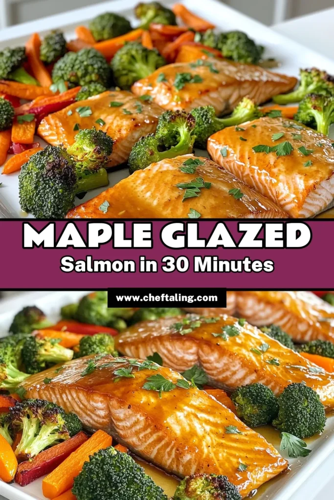 Savor the flavors of this Sheet-Pan Maple Glazed Salmon with Veggies recipe! This easy and delicious dish is perfect for a weeknight dinner, combining tender salmon fillets with vibrant roasted veggies, all drizzled in a mouthwatering maple glaze. Ready in just 30 minutes, it’s a healthy meal that’s big on taste! Click through for the full recipe and impress your loved ones tonight! #MapleGlazedSalmon #HealthyRecipes #SheetPanDinner #EasyCooking