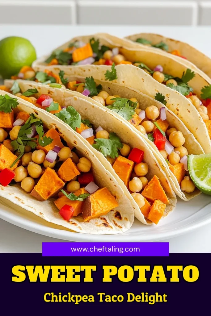 Elevate your taco game with these delicious Sheet Pan Sweet Potato Chickpea Tacos! This easy recipe combines roasted sweet potatoes and chickpeas with vibrant red bell pepper and onion, all wrapped in warm corn tortillas. Perfect for a weeknight dinner or meal prep, these tacos are as nutritious as they are tasty. Click to discover the full recipe and bring joy to your table! #SweetPotatoTacos #VeggieTacos #HealthyEating #EasyRecipes