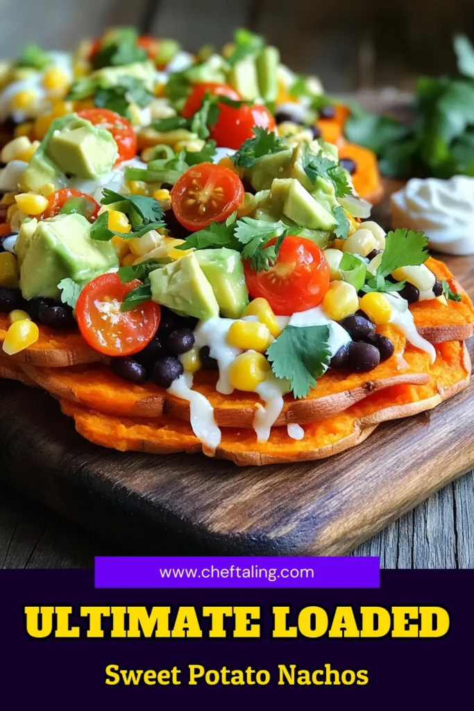 Indulge in a delicious twist on game day snacks with these Loaded Sweet Potato Nachos! Made with crispy sweet potato rounds, loaded up with black beans, corn, juicy tomatoes, and gooey cheese, this recipe is a crowd-pleaser. Perfect for sharing or enjoying solo, these nachos are easy to make and incredibly satisfying. Click through for the full recipe and transform your next gathering! #SweetPotatoNachos #HealthyRecipes #GameDaySnacks #ComfortFood
