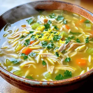 To make a delicious Lemon Chicken Orzo Soup, you need some fresh and tasty ingredients. Here’s what you will need: - 1 tablespoon olive oil - 1 medium onion, diced - 2 carrots, diced - 2 celery stalks, diced - 3 cloves garlic, minced - 6 cups low-sodium chicken broth - 2 cups cooked chicken, shredded (rotisserie chicken works well) - 1 cup orzo pasta - Zest and juice of 1 large lemon - 1 teaspoon dried thyme - 1 teaspoon dried oregano - Salt and pepper to taste - 2 cups fresh spinach - Fresh parsley, chopped, for garnish Each ingredient plays a key role in the soup. The olive oil adds a rich base, while the onion, carrots, and celery provide sweetness and crunch. Garlic gives it an aromatic boost. Chicken broth is essential for depth, and cooked chicken adds protein. Orzo pasta brings heartiness, while lemon brightens the dish with zest and juice. Dried herbs like thyme and oregano enhance flavor, and fresh spinach adds color and nutrition. Finally, salt, pepper, and parsley give that final touch. Gather these ingredients, and you are ready to create a warm and tasty meal! 1. Heating the olive oil Start by taking a large pot. Heat one tablespoon of olive oil over medium heat. This makes the pot ready for the veggies. 2. Sautéing vegetables Add the diced onion, diced carrots, and diced celery to the pot. Sauté them for about five minutes. You want the vegetables to soften and their flavors to mix. 3. Adding garlic Next, stir in three minced garlic cloves. Cook for one more minute. The garlic will smell great and add depth to the soup. 1. Boiling the broth Pour in six cups of low-sodium chicken broth. Bring the mixture to a boil. This step is crucial as it forms the base of your soup. 2. Incorporating chicken and orzo Once boiling, add two cups of shredded chicken and one cup of orzo pasta. Sprinkle in one teaspoon each of dried thyme and dried oregano. Season with salt and pepper. Lower the heat and let it simmer. Cook for 10 to 12 minutes until the orzo is tender. 3. Seasoning the mixture Taste the soup and adjust the seasoning if needed. You can add more salt, pepper, or herbs to suit your taste. 1. Adding lemon and spinach Stir in the zest and juice of one large lemon. Then, add two cups of fresh spinach. Cook for two to three minutes. The spinach will wilt and the lemon will brighten the flavor. 2. Adjusting seasoning After adding the spinach, taste the soup again. Adjust the seasoning as you like. A bit more lemon juice can really lift the dish. 3. Serving the soup Serve the soup hot. Garnish with chopped fresh parsley for a pop of color. Enjoy your hearty and flavorful meal! Fresh herbs make a big difference in taste. I love using parsley for its bright notes. Add it right before serving for the best flavor. Lemon juice balances the soup’s taste. It adds brightness and a fun zing. You can adjust the amount based on your taste. A little extra lemon juice can really lift the dish. Cooking orzo correctly is key. It cooks quickly, so watch it closely. Add it to the soup only for the last 10-12 minutes. This keeps it firm and not mushy. Using rotisserie chicken saves time. It adds great flavor and cuts down on prep. Just shred the chicken and toss it in. This makes the soup hearty without much fuss. Pair the soup with crusty bread. A good slice can soak up all the flavors. I also like to serve it with a salad for a full meal. For garnishing, fresh parsley adds a nice touch. You can also sprinkle some extra lemon zest on top. It makes the soup look great and adds more flavor. {{image_2}} You can easily change this recipe to fit your diet. For a gluten-free option, try using rice or quinoa instead of orzo. Both add a nice texture and flavor without gluten. If you want to swap the chicken, turkey works well. For a plant-based choice, use tofu. It will soak up all the great flavors in the soup. Adding different veggies can make your soup unique. Try zucchini or kale for a fresh twist. Both add color and nutrients. You can also play with spices. Cumin gives a warm flavor, while paprika adds a smoky touch. Don’t be afraid to mix and match until you find your favorite combo. Want a creamier soup? Add a splash of heavy cream or a dollop of sour cream. This makes every spoonful rich and smooth. If you prefer a soupier dish, simply add more broth. This will give you a lighter, brothier meal that is perfect for any day. Adjust these elements to suit your taste! To store leftovers, let the soup cool first. Transfer it to an airtight container. This helps keep the soup fresh. You can store it in the fridge for up to four days. When you reheat, heat it gently on the stove. Stir it often to ensure even warmth. You can also use a microwave, but stir halfway through to avoid hot spots. If you want to save some for later, freezing works great. Portion the soup into freezer-safe containers. Leave some space at the top, as the soup may expand. Freeze it for up to three months. When you are ready to eat, move the container to the fridge overnight to thaw. Reheat on the stove or in the microwave. Stir well to mix in any separated ingredients. Enjoy your soup as if it were freshly made! Can I use different pasta instead of orzo? Yes, you can use other small pasta types. Try ditalini or tiny shells. Just adjust cooking time as needed. How long does Lemon Chicken Orzo Soup last in the fridge? This soup can stay fresh for about 3 to 4 days in the fridge. Store it in a sealed container. Can I make this soup ahead of time? Absolutely! You can make it a day in advance. Just reheat gently before serving. Is this recipe suitable for meal prep? Yes, it's great for meal prep. Just portion it out for easy lunches or dinners. How can I make this recipe vegetarian? To make it vegetarian, substitute chicken with chickpeas or tofu. Use vegetable broth instead of chicken broth. This blog post covered how to make a delicious Lemon Chicken Orzo Soup. We explored the key ingredients, step-by-step preparation, and cooking tips. You learned about flavor boosts and variations to suit your tastes. Remember, fresh herbs and a good balance of acidity make a big difference. Store leftovers correctly to enjoy this meal later. With this knowledge, you’re ready to create a cozy, hearty soup at home. Enjoy your cooking adventure!