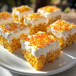 - 4 cups Rice Krispies cereal - 3 tablespoons unsalted butter - 1 package (10 oz) mini marshmallows - 1 teaspoon vanilla extract - 1 teaspoon pumpkin pie spice - 1 cup pumpkin puree - Pinch of salt These ingredients create a tasty treat. The Rice Krispies give crunch, while the marshmallows add chewiness. Butter helps everything stick together, and pumpkin puree provides a rich flavor. Vanilla and pumpkin pie spice bring warmth to each bite. - Orange and yellow sprinkles Adding sprinkles makes the treats festive. It is a fun way to enjoy these treats, especially for holidays. You can choose any color you like. Sprinkles add color and a bit of extra sweetness. These treats are not gluten-free due to Rice Krispies, which may contain gluten. To make them gluten-free, look for gluten-free Rice Krispies. They also contain dairy from the butter. For a dairy-free option, try using a plant-based butter. First, grab a large saucepan. Place it on low heat. Add 3 tablespoons of unsalted butter. Watch it melt slowly. Once it melts, toss in the whole package of mini marshmallows. Stir them with a spatula. Keep stirring until they melt and become smooth. This part takes just a few minutes. After melting, take the saucepan off the heat. Now, add 1 teaspoon of vanilla extract. Next, add 1 teaspoon of pumpkin pie spice. Mix these in well until combined. Then, add 1 cup of pumpkin puree. Make sure to stir until there are no lumps. This step makes your treats taste like fall! Gradually, add 4 cups of Rice Krispies cereal. Gently fold it into the mixture. You want every piece coated well. It helps to use a spatula or your hands, lightly greased. Once mixed, line a 9x9 inch baking pan with parchment paper. Pour the mixture into the pan. Press it down firmly with the back of the spatula. You want an even layer. Then, if you like, sprinkle some orange and yellow sprinkles on top. Let the treats cool for at least 30 minutes. After cooling, cut them into squares or rectangles. Enjoy! To make the best Pumpkin Rice Krispie Treats, focus on texture. Start by melting the butter and marshmallows slowly. This keeps them smooth. If you rush, the mix may clump. After melting, mix in the pumpkin puree well. This adds moisture and flavor. If the mixture feels too sticky, add a bit more Rice Krispies. This helps balance the texture. When mixing the Rice Krispies, take your time. Gently fold the cereal into the melted marshmallow mix. Use a rubber spatula to reach all corners. If you use your hands, lightly grease them. This will stop the mix from sticking. Make sure every piece of cereal is coated. This creates a better flavor in each bite. Cutting the treats right takes a little care. Let them cool for at least 30 minutes. This helps them hold their shape. Use a sharp knife for clean edges. Lightly grease the knife to prevent sticking. Cut them into squares or rectangles based on your preference. For a fun touch, top with colorful sprinkles before cutting. Enjoy the fun shapes! {{image_2}} You can add chocolate or peanut butter for a fun twist. Just melt 1 cup of chocolate chips or ½ cup of peanut butter with the marshmallows. Stir them in until smooth. These flavors mix well with pumpkin. The result is a richer treat that kids will love. You can also drizzle melted chocolate on top for extra flair. Adding nuts or seeds boosts texture and flavor. Try ½ cup of chopped pecans or walnuts. You can also use pumpkin seeds for a seasonal touch. Stir them in with the Rice Krispies. This adds crunch and nutrition to your treats. Just be careful if serving to little ones or guests with allergies. You can mix in other flavors to change things up. Consider using 1 teaspoon of cinnamon or maple syrup for a sweet twist. A splash of almond extract can add a nice touch. Experimenting with different flavors keeps it exciting. You might find a new favorite combo that everyone enjoys! You can store your Pumpkin Rice Krispie Treats in an airtight container. Keep them at room temperature for up to three days. If you live in a warm area, consider placing them in the fridge. This keeps them fresh and chewy for longer. To freeze these treats, cut them into squares first. Wrap each square in plastic wrap. Place the wrapped treats in a freezer-safe bag or container. They can last in the freezer for up to two months. When you want to enjoy them, let them thaw at room temperature for about 30 minutes. Always keep your treats sealed tightly to avoid air exposure. This helps prevent them from getting hard or stale. If they start to lose their softness, you can microwave them for a few seconds to regain some chewiness. Enjoy your treats while they are fresh for the best taste! Yes, you can use homemade marshmallows. They add a unique touch. Just make sure they are soft and fluffy. Melt them the same way as the store-bought ones. This will create a nice, gooey base for your treats. To make these treats vegan, swap out the butter for coconut oil or vegan butter. Use vegan marshmallows instead of regular ones. These changes keep the flavor and texture while being plant-based. Enjoy your vegan Pumpkin Rice Krispie Treats just as much! If you need a substitute for Rice Krispies, try using puffed rice or cornflakes. You can even use crispy rice cereal made from brown rice for a healthier option. The key is to keep the texture light and crunchy. This way, your treats will still turn out delicious! In this article, you learned how to make delicious Pumpkin Rice Krispie Treats. We covered key ingredients, step-by-step instructions, and tips for perfect treats. You can mix in flavors like chocolate or nuts and store your treats fresh. Keep these ideas in mind when you create your own treats. Enjoy your fun, tasty snacks!