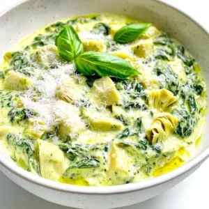 - 12 oz pasta (penne or fettuccine work great) - 1 cup fresh spinach, chopped - 1 cup canned artichoke hearts, drained and chopped For this creamy spinach artichoke pasta, the type of pasta matters. I love using penne or fettuccine. Both hold the sauce well. Penne gives a nice bite, while fettuccine offers a silky texture. Fresh spinach adds a bright color and taste. It wilts down nicely, letting you enjoy its flavor. Artichoke hearts bring a unique tang and a bit of texture. Make sure to chop them well for even mixing. - 1 cup cream cheese, softened - 1 cup grated Parmesan cheese Cream cheese is key for that rich creaminess in this dish. It melts beautifully and adds a smooth texture. I recommend softening it first, so it blends easier. Parmesan cheese gives the pasta a salty, nutty flavor. Use fresh grated Parmesan if you can. It makes a big difference in taste. - 2 cloves garlic, minced - 1 teaspoon onion powder - 1 teaspoon garlic powder - Salt and pepper to taste Garlic is a must for this recipe. It adds depth and a lovely aroma. I use both fresh minced garlic and garlic powder for extra flavor. Onion powder enhances the taste without overpowering it. Season with salt and pepper to your liking. This keeps everything balanced and tasty. To start, fill a large pot with water. Add a pinch of salt and bring it to a boil. Once the water is boiling, add 12 ounces of your pasta. Penne or fettuccine works well here. Cook the pasta according to the package directions until it is al dente. This means it should be firm to the bite but not hard. This usually takes about 8 to 10 minutes. After cooking, drain the pasta in a colander and set it aside. Next, we move to the spinach and sauce. In the same pot, pour in 2 tablespoons of olive oil. Heat it on medium. Add 2 cloves of minced garlic and sauté them for about 1 minute. You want the garlic to be fragrant but not browned. Now, toss in 1 cup of chopped fresh spinach. Stir it for 2 to 3 minutes until it wilts down. Once the spinach is ready, add 1 cup of chopped canned artichoke hearts. Mix them in well. Lower the heat and add 1 cup of softened cream cheese and 1 cup of vegetable broth. Also, sprinkle in 1 teaspoon of onion powder and 1 teaspoon of garlic powder. Stir this mixture continuously until the cream cheese melts and becomes creamy. Now it’s time to bring everything together. Add the drained pasta into the pot with your creamy sauce. Toss everything together well to coat the pasta evenly. If the sauce seems too thick, add a splash more of vegetable broth. This will help reach your desired texture. Finally, stir in 1 cup of grated Parmesan cheese. Mix it well until the cheese melts into the sauce. Season with salt and pepper to taste. Your creamy spinach artichoke pasta is now ready to serve! To make your creamy spinach artichoke pasta even richer, try different cheese options. You can use a mix of cream cheese and ricotta for a light texture. Goat cheese adds a tangy flavor, while mozzarella brings a stretchy quality. Adjusting the sauce consistency is also key. If your sauce feels too thick, slowly add more vegetable broth. Stir as you go until you reach the perfect creaminess. For a lovely finish, garnish your pasta with fresh basil and grated Parmesan. This adds color and enhances flavor. Serve your dish with a side of crusty bread or a fresh salad. Both pair well and add a nice crunch to your meal. You can even drizzle some olive oil on top for extra richness. When cooking your pasta, do not overcook it. Aim for al dente, which means it should have a slight bite. This keeps the pasta from becoming mushy when mixed with the sauce. Another mistake is not seasoning well. Taste your dish as you cook and adjust salt and pepper. This will bring out all the flavors in your creamy spinach artichoke pasta. {{image_2}} You can add protein to your creamy spinach artichoke pasta for a heartier meal. Chicken or shrimp work well. For chicken, use cooked, shredded pieces. Toss them into the sauce when you mix in the pasta. If you prefer shrimp, sauté them in olive oil until pink. Then, add them to the dish just before serving. This adds flavor and makes the meal more filling. If you want a vegetarian boost, consider adding extra vegetables. Bell peppers or zucchini are great choices. Slice the bell peppers and chop the zucchini. Sauté them with the garlic and spinach. This adds color and nutrients, making your dish even better. You can mix and match your favorite veggies to create your perfect blend. Need a gluten-free option? No problem! You can swap regular pasta for gluten-free pasta. Options like brown rice pasta or chickpea pasta are excellent choices. Make sure to check the cooking times, as they can differ. This way, everyone can enjoy this creamy dish without worry. To keep your creamy spinach artichoke pasta fresh, store it in an airtight container. This helps to prevent air and moisture from getting in. Make sure to let the pasta cool completely before sealing it. This way, it stays tasty and safe to eat for up to three days. When you want to enjoy leftovers, reheating is key to keeping the creaminess. The best method is to use the stovetop. Add a splash of vegetable broth to the pasta in a pan. Heat over low to medium heat, stirring gently. This helps the sauce to stay smooth and creamy. You can also use a microwave, but add broth and cover it loosely. Heat in short intervals, stirring each time. Freezing this pasta is easy but requires some care. First, cool the pasta completely. Place it in a freezer-safe container or bag. Remove as much air as possible to prevent freezer burn. It can last for up to three months in the freezer. To thaw, move it to the fridge overnight. Reheat gently on the stove, adding broth to restore the creamy texture. This way, your meal stays delicious! Yes, you can use frozen spinach. The flavor will change slightly. Frozen spinach is often more watery. This can make the pasta a bit soupy. To fix this, thaw and drain the spinach well before use. This way, you keep the pasta creamy without extra water. This dish can last for about 3 to 4 days in the fridge. Store it in an airtight container to keep it fresh. When you reheat, make sure it is hot all the way through. If you notice any odd smells or colors, throw it out. Food safety is very important. Yes, you can make this dish vegan. Use a vegan cream cheese and nutritional yeast instead of Parmesan. You can also use vegetable broth that is labeled vegan. This way, you keep the creamy texture while making it dairy-free. Enjoy your meal without the dairy! This blog covers the key ingredients and steps to make a tasty dish. We explored pasta, fresh spinach, creamy cheeses, and spices. I shared tips for perfect texture and flavor. You learned about variations, handling proteins, and vegetarian options. Storage tips ensure your dish stays fresh. Remember, simple adjustments can elevate your meal. Happy cooking!