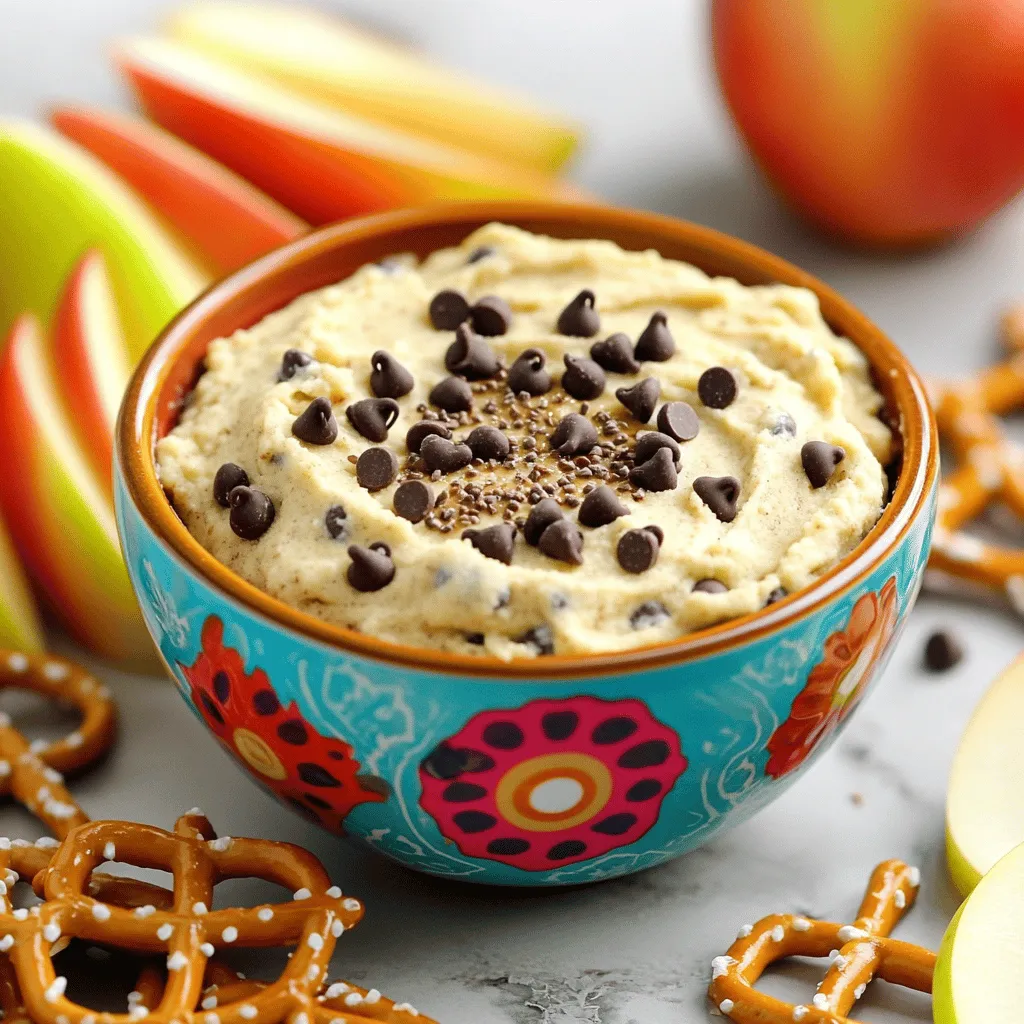 - 1 cup chickpeas, drained and rinsed - ¼ cup natural almond butter (or any nut butter of choice) - ¼ cup maple syrup - 1 teaspoon pure vanilla extract - ½ teaspoon baking soda - ½ cup protein powder (vanilla or chocolate flavor) - ¼ cup mini chocolate chips - A pinch of salt Each ingredient plays an important role in this tasty dip. Let's break it down: - Chickpeas: They form the base and give the dip a creamy texture. They are full of fiber and protein. - Almond butter: This adds healthy fats and a rich flavor. You can also use peanut butter or another nut butter. - Maple syrup: It sweetens the dip naturally. It gives that cookie dough sweetness without refined sugar. - Vanilla extract: This adds a warm and sweet aroma, enhancing the overall flavor. - Baking soda: It helps to create a light texture, making the dip fluffy. - Protein powder: This boosts the protein content. Use vanilla or chocolate for added flavor. - Mini chocolate chips: They provide delightful bursts of chocolate in every bite. - Salt: Just a pinch enhances all the flavors, making the dip taste better. Each serving has about 160 calories. You get around 7 grams of protein, 20 grams of carbs, and 7 grams of fat. This dip is a great snack choice. Using chickpeas adds fiber and protein, which help you feel full. They are a great plant-based source. Protein powder boosts the protein content even more, making this dip a satisfying treat. To make Protein Chocolate Chip Cookie Dough Dip, you need a food processor. Start by adding these to your processor: - 1 cup chickpeas, drained and rinsed - ¼ cup natural almond butter (or your favorite nut butter) - ¼ cup maple syrup - 1 teaspoon pure vanilla extract - ½ teaspoon baking soda Blend these ingredients together until the mix is smooth and creamy. It is important to scrape down the sides as you blend. This helps to mix everything well. Next, add ½ cup of protein powder and a pinch of salt. Blend again until the mix is fully combined. You want the texture to be creamy and delightful. If it feels too thick, add a tiny bit of water to help it blend. Once you have your dip, transfer it to a mixing bowl. Gently fold in ¼ cup of mini chocolate chips. This gives a fun touch to your dip! Taste it and see if you want more sweetness. If it needs it, add a little more maple syrup. Let the dip sit for 30 minutes in the fridge. This waiting time helps the flavors mix together. The dip will also thicken slightly. You can enjoy this dip in many fun ways. Try it with: - Apple slices - Pretzels - Graham crackers These dippers add a nice crunch and sweetness. When serving, use a fun and colorful bowl. This makes the dip look inviting. To impress your guests, sprinkle a few extra mini chocolate chips on top. Enjoy the deliciousness! To make this dip just right, adjust the sweetness. You can add more maple syrup if you like it sweeter. If you want a nutty twist, try different nut butters. Peanut, cashew, or sunflower butter can all work well. Each nut butter gives a unique taste, so feel free to experiment. For storing leftovers, keep the dip in an airtight container. It stays fresh for about five days in the fridge. If you want to enjoy it later, make sure to label the container with the date. Before serving, you may want to stir it a bit. The dip can thicken in the fridge, so a quick mix helps. {{image_2}} You can change the flavor of your dip to match your taste. Here are some ideas: - Peanut Butter: Swap almond butter for peanut butter. This adds a rich, nutty flavor. - Cocoa Powder: Mix in a tablespoon of cocoa powder for a chocolate twist. It pairs well with the vanilla. - Cinnamon: A dash of cinnamon can add warmth and spice. Try it for a cozy touch. - Extracts: Use almond or coconut extract for a unique flavor profile. You can also customize ingredients based on dietary needs. If you want it nut-free, try sunflower seed butter instead. For a vegan option, ensure your protein powder is plant-based. These tweaks will let you enjoy the dip in your own style! Choosing the right protein powder is key. Here are some recommended flavors and brands: - Whey Protein: It has a smooth texture and blends well. Brands like Optimum Nutrition are popular. - Casein Protein: This one digests slowly, making it great for lasting energy. - Plant-Based Protein: Great for vegans, brands like Orgain or Vega offer tasty options. Each type has pros and cons: - Whey: Mixes easily but not vegan-friendly. - Casein: Creamy but can be heavier. - Plant-Based: Good for all diets but may have a grainy texture. Experimenting with different proteins can make your dip even more fun! Eating protein helps you feel full. It can stop cravings for sweet snacks. Protein helps build and repair your muscles too. This dip gives you a tasty way to enjoy protein. You can easily fit high-protein desserts into a balanced diet. They can be a sweet treat without the guilt. Traditional cookie dough is often high in sugar and fat. It uses white flour and butter, which add empty calories. In contrast, this dip uses chickpeas and almond butter. It offers protein and healthy fats. Each serving of this dip has fewer calories and more nutrients. This makes it a smart choice for a sweet snack. You enjoy the same flavors without the extra calories. Yes, you can use other flours, but results may vary. You might try oat flour or coconut flour. Each flour has unique traits. Oat flour makes the dip mild and chewy. Coconut flour absorbs more liquid, so adjust your wet ingredients. Always consider the flavor and texture. This dip can be safe for nut allergies. Use sunflower seed butter or soy nut butter instead of almond butter. Both options give a similar taste and texture. Always check labels for cross-contamination. This helps keep your dip safe. Yes, you can freeze the dip. Place it in an airtight container. It can stay good for about three months. When ready to enjoy, thaw it in the fridge overnight. Stir well before serving. The dip may change texture, but the flavor stays great! This blog post outlines how to make a tasty Protein Chocolate Chip Cookie Dough Dip. I shared the main ingredients and their roles, plus nutritional info showing the benefits of chickpeas and protein powder. I laid out clear steps for preparation and serving, along with helpful tips for enhancing flavor and storing leftovers. You can also explore fun variations to customize the dip. A healthy dessert that satisfies cravings, this dip is a smart choice over traditional cookie dough. Enjoy making and sharing this treat!