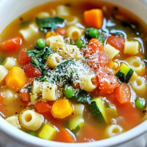 For this tasty soup, you need: - 2 cups vegetable broth - 1 can (14 oz) diced tomatoes, with juices - 1 medium onion, diced - 2 cloves garlic, minced - 2 medium carrots, chopped - 2 celery stalks, chopped - 1 zucchini, diced - 1 cup green beans, chopped - 1 cup kidney beans, drained and rinsed - 1 teaspoon dried oregano - 1 teaspoon dried basil - Salt and pepper to taste - 1 cup small pasta (like ditalini or elbow macaroni) - 1 cup fresh spinach, roughly chopped - 2 tablespoons olive oil - Grated Parmesan cheese (optional, for serving) When making minestrone, fresh ingredients often taste better. Fresh veggies add crunch and bright flavors. However, canned items can save time. Use canned tomatoes for easy prep. Just be sure to pick those packed in juice, not syrup. It gives the soup a richer taste. You can add fun toppings to your soup. Grated Parmesan cheese brings a salty kick. A drizzle of olive oil adds richness. For a bit of spice, try red pepper flakes. Fresh herbs, like basil or parsley, also brighten the dish. If you want to make it heartier, add cooked sausage or chicken. Enjoy mixing and matching toppings to suit your taste! To start, gather all your ingredients. This makes cooking easier. First, pour 2 cups of vegetable broth into the slow cooker. Next, add the can of diced tomatoes with the juices. Then, toss in the diced onion, minced garlic, chopped carrots, and celery. These veggies give the soup great flavor. After that, add the diced zucchini, chopped green beans, and kidney beans. Don’t forget to sprinkle in dried oregano, dried basil, salt, and pepper. Drizzle 2 tablespoons of olive oil on top, and mix everything well. You can cook this soup on low or high heat. If you choose low heat, cook it for 6 to 8 hours. This slow method brings out more flavor. If you are short on time, use high heat. This will take about 3 to 4 hours. Both ways will taste delicious! About 30 minutes before you serve the soup, it’s time to add the pasta. Stir in 1 cup of small pasta like ditalini or elbow macaroni. If the soup seems too thick, add more broth. This helps the pasta cook well without sticking. When the pasta is tender, stir in the fresh spinach. Let it wilt for about 5 minutes. This adds color and nutrition to your soup. To make your minestrone extra tasty, use fresh herbs. Add basil and oregano right before serving. This keeps their bright taste. You can also try using homemade vegetable broth. It adds depth and flavor. A splash of lemon juice can brighten the soup, too. One mistake is not seasoning well. Always taste and adjust salt and pepper. Another issue is overcooking the vegetables. Add softer veggies like spinach at the end. This keeps them vibrant and fresh. Lastly, don’t forget to monitor the pasta. It can get mushy if cooked too long. You can change the vegetables based on what you have. Use squash, peas, or corn for variety. If you want more protein, add some lentils or chickpeas. To make it heartier, toss in cooked sausage or chicken. Lastly, try different pasta shapes for a fun twist. {{image_2}} You can change the veggies based on the season. In spring, try adding peas or asparagus. In summer, use bell peppers or corn for a fresh twist. Fall is perfect for squash or pumpkin. In winter, root vegetables like parsnips or turnips add great flavor. This soup is flexible, making it fun to explore new tastes. If you want to make your minestrone more filling, try adding lentils or chickpeas. These options are rich in protein and keep it vegetarian. You can also use vegetable stock instead of chicken broth for a more robust taste. Fresh herbs like basil or parsley can brighten the dish. Just sprinkle them in right before serving. To make this recipe gluten-free, swap out the pasta for gluten-free pasta or zucchini noodles. This keeps the meal light and tasty. If you are going low-carb, you can skip the pasta altogether. Adding more veggies, like cauliflower or mushrooms, gives you that hearty feel without the carbs. This way, you can enjoy a warm bowl of soup that suits your diet. To store leftover minestrone soup, let it cool first. Then, pour the soup into airtight containers. Make sure to leave some space at the top. This lets the soup expand as it freezes. Label the containers with the date. Place them in the fridge for up to four days. When you are ready to eat, reheat the soup on the stove. Pour the soup into a pot. Heat over medium heat, stirring often. If the soup seems thick, add a splash of broth or water. You can also use the microwave. Place the soup in a microwave-safe bowl. Heat it in short bursts, stirring in between. This helps it heat evenly. You can freeze minestrone soup for longer storage. Place it in freezer-safe containers. Make sure to leave space at the top for expansion. The soup can last up to three months in the freezer. When you want to eat it, thaw the soup in the fridge overnight. Then, reheat it as mentioned before. This keeps the flavors fresh and tasty! Yes, you can skip the pasta if you want. The soup still tastes great. You might want to add more beans or veggies for texture. Try using quinoa or rice for a different twist. These options still fit well in the soup. To thicken your minestrone, you have a few choices. First, you can mash some of the beans in the soup. This adds body and creaminess. Another way is to add a little more vegetable broth and let it cook longer. You could also stir in a cornstarch slurry. Mix one tablespoon of cornstarch with two tablespoons of water. Pour it in, and let it cook until thickened. Serve the soup in deep bowls for a cozy feel. I love adding grated Parmesan cheese on top. This adds a rich, salty flavor. Drizzle a bit of olive oil for extra taste. Pair the soup with crusty bread for dipping. It's a warm, filling meal that everyone enjoys. Yes, you can add meat if you like. Cooked chicken, sausage, or ground beef work well. Just add the meat when you add the vegetables. This will give the soup a heartier taste. If you add meat, make sure to adjust the seasoning to keep the flavor balanced. You can make a tasty minestrone in your slow cooker with ease. Remember to choose fresh or canned ingredients wisely for great flavor. Cooking times can change based on low or high heat, so keep an eye on it. Don't forget to customize and store your soup for later. By following these steps and tips, you’ll have a warm, hearty dish ready to enjoy at any time. Enjoy your cooking journey!