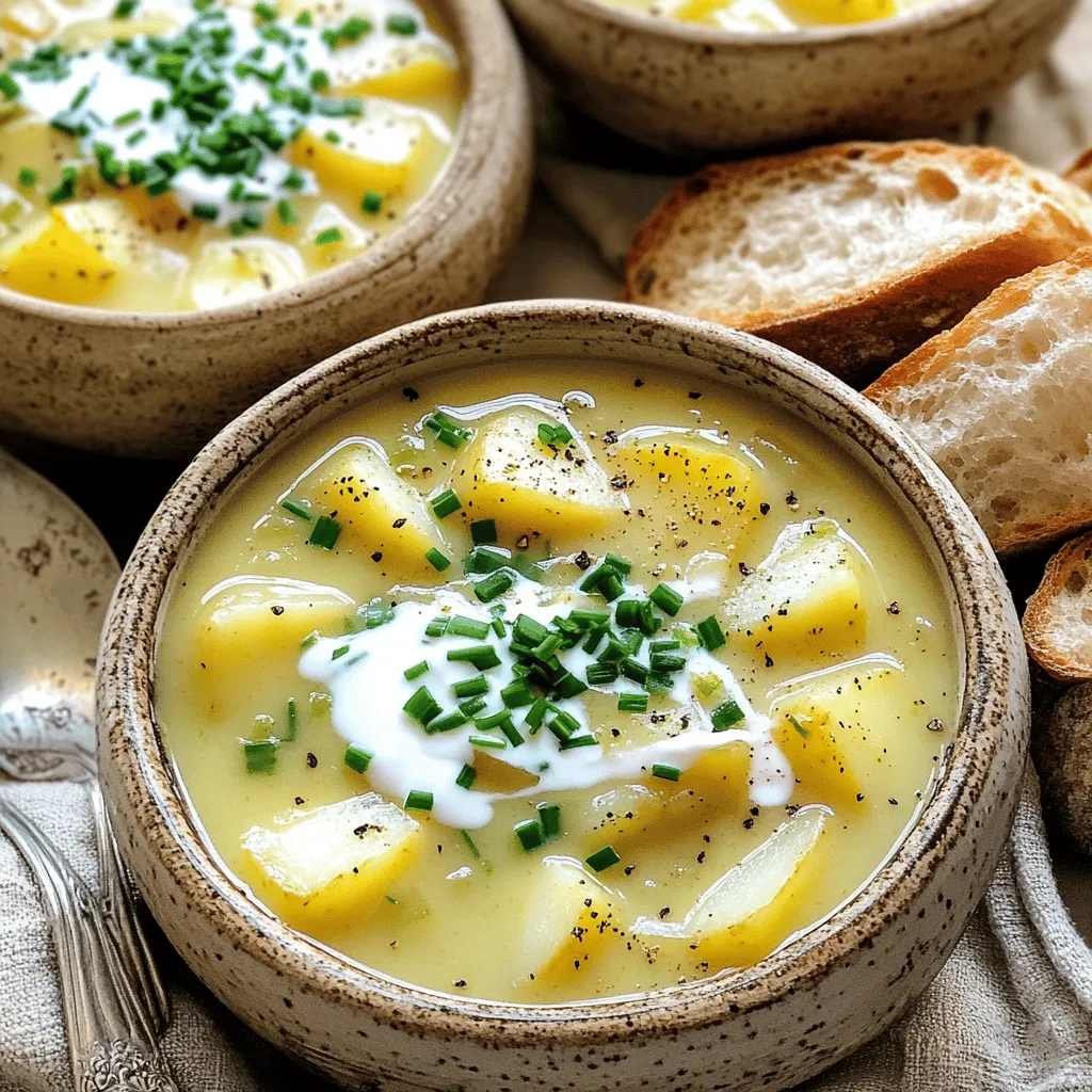 To make this rich and creamy soup, gather these simple ingredients: - 4 large leeks, white and light green parts only, cleaned and sliced - 4 medium Yukon Gold potatoes, peeled and diced - 4 cups vegetable broth - 1 cup heavy cream (or a non-dairy alternative) - 3 cloves garlic, minced - 1 tablespoon fresh thyme, chopped (or 1 teaspoon dried thyme) - 2 tablespoons olive oil - Salt and pepper to taste - Chopped chives for garnish If you can't find leeks, green onions work well. You can use russet potatoes too, but Yukon Gold adds a nice creaminess. For a dairy-free option, switch the heavy cream with coconut milk or almond milk. You can also use vegetable broth if you want a lighter flavor. Fresh herbs like parsley or dill can replace thyme for a different taste. Fresh ingredients make a big difference in flavor. Fresh leeks give a mild sweetness that dried leeks just can't match. Yukon Gold potatoes are creamy and buttery, which makes the soup rich. Fresh garlic and herbs add depth and aroma. Always choose high-quality ingredients for the best soup. It makes every bite wonderful! Start by preparing the leeks. You need four large leeks, just the white and light green parts. Clean them well and slice them thin. Heat two tablespoons of olive oil in a skillet over medium heat. Add the sliced leeks and cook for about five minutes. You want them to soften and smell good. This step adds great flavor to your soup. Next, peel and dice four medium Yukon Gold potatoes. These potatoes are creamy and work well in soup. They add body and texture. After prepping the leeks and potatoes, place them in your slow cooker. In the slow cooker, combine the sautéed leeks, diced potatoes, and three minced garlic cloves. Now, add four cups of vegetable broth. Stir everything well to mix the ingredients. Don't forget to add salt and pepper to taste. Cover the slow cooker and cook on low for six to eight hours. If you are short on time, cooking on high for four hours works too. The goal is to make sure the potatoes are tender and cooked through. After cooking, it’s time to blend the soup. You can use an immersion blender for this. Blend until the soup is smooth. If you like texture, blend only half of the soup. Once blended, stir in one cup of heavy cream or a non-dairy alternative. Let the soup heat on low for about ten minutes. Taste and adjust the seasoning if needed. It’s good to check the flavor before serving. Ladle the warm soup into bowls and garnish with chopped chives. This adds a nice color and fresh taste. Enjoy your rich and creamy potato leek soup! To make your soup taste amazing, start with fresh leeks. They bring a sweet and mild flavor. Sauté the leeks in olive oil before adding them to the slow cooker. This step adds depth. Don't skip the garlic, as it gives a nice aroma. Adding thyme boosts the earthiness. You can even try fresh herbs like rosemary for a twist. For a smooth and creamy soup, use an immersion blender. Blend until it’s silky. If you like some chunks, blend just half of the soup. You can adjust the creaminess by adding more or less heavy cream. For a dairy-free option, use coconut milk or almond milk. This keeps it rich while changing the flavor. Serve the soup hot in a bowl. Garnish each bowl with chopped chives for a pop of color. Drizzle a bit of cream on top to make it look fancy. Pair your soup with crusty bread for a complete meal. If you want a crunchy bite, add croutons for texture. Enjoy your hearty bowl of goodness! {{image_2}} You can easily make this soup vegan. Simply replace heavy cream with a non-dairy milk. Almond, coconut, or cashew milk work well. You can also use coconut cream for a richer taste. This swap will keep the soup creamy without dairy. Feel free to add more vegetables. Carrots, celery, or spinach can boost nutrition. Just chop them small and add them with the potatoes. For protein, consider adding white beans or lentils. They blend well and add heartiness to each bowl. Want to change the flavor? Try adding herbs like dill or parsley. Smoked paprika can give the soup a nice kick. For a fresh touch, squeeze in some lemon juice before serving. Each of these options brings a new taste to the classic recipe. After enjoying your soup, cool it down to room temperature. Then, transfer the soup to an airtight container. Make sure to seal it well to keep out air. Store it in the fridge for up to 5 days. This helps keep the taste fresh. If you want to save some for later, freezing is a great choice. First, let the soup cool. Then, pour it into freezer-safe containers. Leave some space at the top to allow for expansion. You can freeze it for up to 3 months. When you're ready to eat, just thaw it in the fridge overnight. To reheat, gently warm the soup on the stove. Stir it often to avoid sticking. If it seems too thick, add a splash of broth or water. You can also microwave it in short bursts. Stir in between to heat evenly. Always check the temperature before serving. Enjoy your creamy delight! To boost the flavor, you can add more herbs. Fresh herbs like parsley or dill work well. You can also add a bay leaf during cooking. A splash of lemon juice adds brightness too. For a richer taste, try using chicken broth instead of vegetable broth. Don't forget a pinch of smoked paprika for a hint of smokiness. Each of these tweaks will make your soup more exciting and delicious. Yes, you can use different potatoes. Russet potatoes are a good choice. They make the soup creamy but may break down more. Red potatoes add a nice texture but are less creamy. Sweet potatoes are great for a sweeter flavor. Just remember to adjust cooking time as needed. Each type of potato gives a unique taste and structure to your soup. Slow Cooker Potato Leek Soup will last about 3 to 5 days in the fridge. Store it in an airtight container. If you want to keep it longer, consider freezing it. When stored well, it can last up to 3 months in the freezer. Just remember to let it cool completely before freezing. Reheat on the stove or in the microwave for convenience. We explored the key ingredients for Slow Cooker Potato Leek Soup, focusing on fresh choices. We learned how to prepare and cook this dish step-by-step for great taste. Tips helped enhance flavor and texture, making it even better. Variations showed how to customize the soup to fit your diet. Lastly, storage methods ensure your leftovers stay tasty. In summary, using fresh ingredients and exploring variations can transform your cooking. Enjoy the process and share your soup with others!