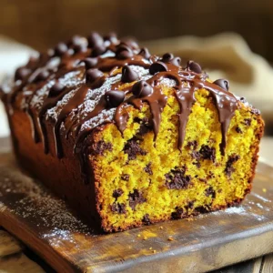 - 1 ½ cups all-purpose flour - 1 teaspoon baking powder - ½ teaspoon baking soda - ½ teaspoon salt - 1 teaspoon ground cinnamon - ½ teaspoon ground nutmeg - ½ teaspoon ground ginger - 2 large eggs - 1 cup canned pumpkin puree - ½ cup brown sugar, packed - ½ cup granulated sugar - ½ cup vegetable oil - 1 teaspoon vanilla extract - 1 cup semi-sweet chocolate chips - ½ cup chopped walnuts (optional) For this recipe, it's key to measure carefully. Use a dry measuring cup for the flour. Spoon the flour into the cup and level it off. This helps avoid too much flour. If you don't have ground ginger, try using allspice or leave it out. You can swap the granulated sugar for coconut sugar for a richer flavor. If you need a nut-free version, skip the walnuts. Choose high-quality canned pumpkin puree. Look for brands that list pumpkin as the only ingredient. Fresh spices give a stronger flavor than old ones. For chocolate chips, semi-sweet is best, but dark chocolate also works well. If you can, use organic eggs and sugar for a cleaner taste. Quality ingredients make a big difference in flavor and texture. Start by heating your oven to 350°F (175°C). While it warms up, grab a 9x5 inch loaf pan. Grease it well with cooking spray or butter. This helps the loaf come out easily after baking. In a medium bowl, combine the all-purpose flour, baking powder, baking soda, salt, cinnamon, nutmeg, and ginger. Whisk these together until they blend well. This mix gives the loaf its great flavor and texture. In a large mixing bowl, crack the two eggs. Beat them lightly. Then, add the pumpkin puree, brown sugar, granulated sugar, vegetable oil, and vanilla extract. Mix these ingredients until they are smooth and well combined. This step is key for a moist loaf. Now, it's time to add the dry mix to your wet ingredients. Do this slowly and stir gently. You want to combine them without overmixing. Next, fold in the semi-sweet chocolate chips and, if you like, the chopped walnuts. Stir until they are evenly spread throughout the batter. Pour the batter into your prepared loaf pan. Use a spatula to smooth the top. Bake it in the oven for 55-65 minutes. To check if it's ready, insert a toothpick into the center. If it comes out clean, your loaf is done. Remove it from the oven and let it cool in the pan for about 10 minutes. Then, transfer it to a wire rack to cool completely. Enjoy your delicious creation! To make your pumpkin chocolate chip loaf perfect, avoid common baking mistakes. First, measure your flour correctly. Too much flour can make the cake dry. Use the spoon and level method for best results. Next, do not overmix your batter. Stir until just combined for a soft loaf. Finally, check your oven's temperature. An oven that is too hot can burn the edges. For a moist loaf, use canned pumpkin puree, not fresh pumpkin. Canned pumpkin gives a smooth texture. Adding eggs helps bind the ingredients and adds moisture. Use room temperature eggs for better mixing. The right balance of sugars also helps. Brown sugar adds moisture, while granulated sugar gives a nice rise. To elevate flavor, add spices like allspice or cloves. They give warmth to the loaf. You can also mix in nuts for crunch. Use walnuts for a rich texture. If you want a twist, try using dark chocolate chips instead of semi-sweet. For a fun touch, add a swirl of cream cheese in the batter before baking. This adds creaminess and a tangy kick. {{image_2}} To make a gluten-free version, swap regular flour with gluten-free all-purpose flour. This flour is easy to find and works well in most recipes. Use a blend that contains xanthan gum for the best results. Your loaf will still be moist and delicious. For a dairy-free loaf, replace the eggs with flax eggs. Mix one tablespoon of flaxseed meal with three tablespoons of water for each egg. Let it sit for five minutes to thicken. Also, use a dairy-free milk like almond or coconut milk instead of any dairy milk. You can get creative with add-ins. Try adding dried cranberries, chopped pecans, or even a swirl of cream cheese for a tangy twist. For toppings, sprinkle some cinnamon sugar before baking for a crunchy crust. A drizzle of caramel sauce on top makes it even more special! To keep your pumpkin chocolate chip loaf fresh, wrap it tightly. Use plastic wrap or aluminum foil. You can also place it in an airtight container. Store it at room temperature for up to three days. If you want it to last longer, refrigerate it. Just remember, cold air can dry it out. Freezing is a great way to save your loaf. Slice it first for easy serving later. Wrap each slice in plastic wrap, then place them in a freezer bag. Squeeze out the air to prevent freezer burn. You can freeze the loaf for up to three months. Label the bag with the date for easy tracking. To enjoy your loaf again, thaw it overnight in the fridge. For a warm treat, preheat your oven to 350°F (175°C). Place the loaf or slices on a baking sheet. Heat for about 10-15 minutes until warm. You can also use a microwave. Heat for 20-30 seconds per slice, but check often. Enjoy your delicious, warm pumpkin chocolate chip loaf! Yes, you can use fresh pumpkin. First, cook and puree your pumpkin. Make sure it is smooth and not too watery. Canned pumpkin is thicker, so adjust your other liquids if needed. You can make this recipe healthier by using whole wheat flour instead of all-purpose flour. You can also reduce the sugar by using applesauce or honey. For added fiber, mix in some ground flaxseed. The best way to check if the loaf is done is with a toothpick. Insert it into the center of the loaf. If it comes out clean or with a few crumbs, your loaf is ready. Yes, you can make mini loaves! Just divide the batter into smaller pans. Bake for about 20-30 minutes. Keep an eye on them to avoid overbaking. The cake will last about 2-3 days at room temperature. Make sure to store it in an airtight container. This helps keep it moist and fresh. In this post, we explored everything about making a pumpkin chocolate chip loaf cake. We covered the right ingredients, step-by-step instructions, and helpful tips for baking. You learned about variations and the best ways to store your cake. Baking can be fun and tasty with the right know-how. Now, you can enjoy this delicious treat on any occasion! Happy baking!
