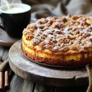 To make a delicious Cinnamon Streusel Coffee Cake, you will need: - 2 cups all-purpose flour - 1 cup granulated sugar - ½ cup unsalted butter, softened - 2 large eggs - 1 cup sour cream - 1 teaspoon vanilla extract - 1 teaspoon baking powder - ½ teaspoon baking soda - ½ teaspoon salt - 1 tablespoon ground cinnamon - ½ cup brown sugar, packed - ½ cup chopped walnuts or pecans (optional) - ¼ cup powdered sugar (for dusting) These ingredients come together to create a rich and moist cake with a crunchy topping. You can add extra flavor to your cake. Here are some ideas: - Chopped fruit: Try adding apples or pears for a fruity twist. - Chocolate chips: These add sweetness and richness. - More nuts: If you love nuts, add more walnuts or pecans. - Citrus zest: A bit of lemon or orange zest brightens up the flavor. Feel free to mix and match based on your taste! Choosing the best ingredients makes your cake taste great. Here are some tips: - Flour: Use fresh all-purpose flour. Check the date on the bag. - Butter: Choose high-quality unsalted butter for rich flavor. - Eggs: Fresh eggs make for a fluffier cake. Look for organic if possible. - Sour cream: A creamy, full-fat sour cream adds moisture. - Spices: Use fresh cinnamon for a strong and warm flavor. Good ingredients lead to a great outcome. Enjoy your baking! Start by preheating your oven to 350°F (175°C). This step ensures your cake bakes evenly. While the oven heats, grease and flour a 9x13-inch baking pan. This helps the cake come out easily after baking. It also prevents sticking. In a large mixing bowl, cream ½ cup of softened butter with 1 cup of granulated sugar. Mix until the mixture looks light and fluffy. This step adds air and helps your cake rise. Next, beat in 2 large eggs, one at a time. Make sure to mix well after each egg. Then, stir in 1 cup of sour cream and 1 teaspoon of vanilla extract. Mix until everything is combined. In a separate bowl, whisk together 2 cups of all-purpose flour, 1 teaspoon of baking powder, ½ teaspoon of baking soda, and ½ teaspoon of salt. Gradually add this dry mix to the wet mix. Stir gently until just combined. Be careful not to over-mix. This keeps the cake light. In a small bowl, mix together ½ cup of brown sugar and 1 tablespoon of ground cinnamon. If you like, add ½ cup of chopped walnuts or pecans for a nice crunch. Combine these ingredients well. Pour half of the batter into the prepared baking pan. Spread it evenly. Then, sprinkle half of the streusel mixture on top. Pour the remaining batter over this layer. Finally, finish with the last of the streusel mixture on top. Place the pan in the oven and bake for 30-35 minutes. Check if it’s done by inserting a toothpick into the center. If it comes out clean, your cake is ready. After baking, let the cake cool in the pan for about 10-15 minutes. Once cooled, dust the top with ¼ cup of powdered sugar. This adds a lovely touch and makes it look fancy. Now, you can cut it into squares. Enjoy your warm coffee cake! When making cinnamon streusel coffee cake, watch out for a few common errors. First, do not over-mix your batter. Mixing too much makes the cake dense. Second, make sure your oven is at the right temperature. An oven that is too hot can burn the cake, while one that is too cool will leave it soggy. Lastly, ensure you let the cake cool before dusting with powdered sugar. If you do this too soon, the sugar will melt and disappear. To get the perfect texture, use room-temperature ingredients. Cold butter or eggs can lead to uneven mixing. Also, make sure to measure your flour correctly. Too much flour can create a dry cake. Use the spoon and level method: spoon flour into your measuring cup and level it off with a knife. This will help you get the right amount. Lastly, bake until a toothpick comes out clean. This ensures your cake is moist and fluffy. Serve your coffee cake warm for the best taste. Pair it with a cup of coffee or tea for a lovely treat. You can also add fresh fruit, like berries or sliced bananas, on the side. If you want an extra touch, try adding a scoop of vanilla ice cream or whipped cream on top. This makes for a delightful dessert option! {{image_2}} You can easily skip the nuts in the cinnamon streusel. Just leave out the walnuts or pecans. This change makes the cake safe for those with nut allergies. It still tastes great! The streusel will be just as sweet and crunchy without them. You can switch things up for the seasons. Try adding pumpkin puree for a fall treat. Use one cup of pumpkin instead of sour cream. You can add pumpkin spice for extra flavor. For summer, add fresh apples. Chop them into small pieces and fold them into the batter. This adds a lovely fruity taste. If you want to change the topping, consider a cream cheese glaze. Mix cream cheese, powdered sugar, and a little milk. Drizzle it on top after the cake cools. For a lighter option, dust with extra powdered sugar or even cinnamon. Each choice gives your coffee cake a new twist! To keep your Cinnamon Streusel Coffee Cake fresh, store it in an airtight container. This will help it stay moist. You can also wrap it tightly in plastic wrap. Place it at room temperature for up to three days. If you want it to last longer, the fridge is a good option. Just know that it may dry out a bit. If you want to save some for later, freezing is a great choice. First, let the cake cool completely. Then, cut it into squares for easy serving. Wrap each square in plastic wrap. After that, place them in a freezer-safe bag. You can freeze the cake for up to three months. When you’re ready to eat, just pull out a piece. To enjoy your cake warm, reheating is simple. Preheat your oven to 350°F (175°C). Place the cake on a baking sheet. Cover it with foil to prevent it from drying out. Heat for about 10 to 15 minutes. You can also use the microwave. Heat for 15 to 20 seconds, but be careful not to make it tough. Enjoy your cake with a fresh cup of coffee! You can use plain yogurt as a sour cream substitute. It has a similar taste and texture. You can also use buttermilk or a mix of milk and vinegar. Each option keeps the cake moist and tasty. Yes, you can make this coffee cake vegan. Use plant-based butter and substitute eggs with flax eggs. Mix one tablespoon of ground flaxseed with three tablespoons of water to replace one egg. For sour cream, use unsweetened coconut yogurt or another dairy-free yogurt. Check the cake after 30 minutes. Insert a toothpick into the center. If it comes out clean or with a few crumbs, the cake is done. If wet batter sticks to the toothpick, bake for a few more minutes. Always let it cool before cutting. This blog post shared key steps to bake a great coffee cake. You learned about essential ingredients and fun add-ins to enhance flavor. We covered precise instructions, tips for perfect texture, and creative variations. Storing leftovers and reheating keep your cake fresh and tasty. Enjoying coffee cake brings family and friends together. With these tips, you can bake one that everyone will love. Happy baking!