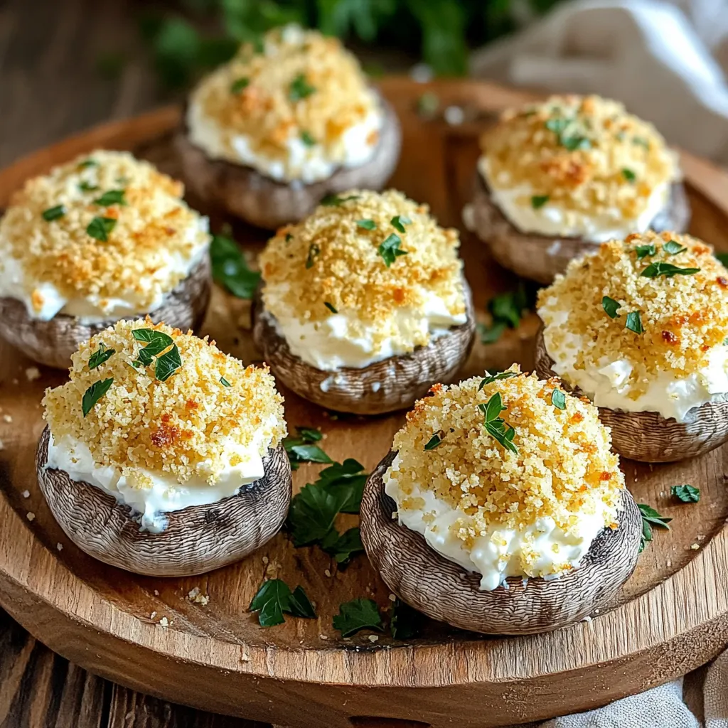 - 20 large cremini or button mushrooms, cleaned and stems removed - 1 cup fresh breadcrumbs - ½ cup grated Parmesan cheese - ¼ cup cream cheese, softened - 1 clove garlic, minced - 2 tablespoons fresh parsley, chopped - 1 tablespoon olive oil - ½ teaspoon dried oregano - Salt and pepper to taste Using fresh ingredients makes a big difference. Choose firm, unblemished mushrooms. Look for good quality Parmesan cheese for a rich taste. Fresh parsley adds bright flavor and color. Don't skip the garlic; it gives depth to the filling. If you need a gluten-free option, use gluten-free breadcrumbs. For a dairy-free version, try nutritional yeast instead of Parmesan. You can also swap cream cheese with a vegan cream cheese for a plant-based filling. Start by washing the mushrooms. Use a damp cloth to clean them. Remove the stems gently. You want the caps intact for stuffing. Set the cleaned mushrooms aside. This ensures they will hold the filling well. In a bowl, mix the fresh breadcrumbs and grated Parmesan cheese. Add the softened cream cheese and minced garlic. Toss in the chopped parsley, olive oil, and dried oregano. Season with salt and pepper. Mix everything until it's thick and well blended. This filling should be creamy and tasty. Preheat your air fryer to 350°F (175°C). Take each mushroom cap and fill it with the mixture. Press the filling down gently. Make sure they are full but not overflowing. Place the stuffed mushrooms in the air fryer basket. Arrange them in a single layer. Air fry the mushrooms for 10-12 minutes. Check for a golden brown top. Once done, let them cool for a minute before serving. Enjoy the tasty bites! To get the best texture, use fresh breadcrumbs. They soak up moisture and stay soft. The cream cheese adds a nice creaminess. Mix it well to make a smooth filling. Stuff the mushroom caps generously. This helps them hold their shape. Air fry them until golden brown. This gives you a crisp top. Use fresh herbs like parsley to boost flavor. They add brightness and freshness. A touch of garlic gives it a savory kick. Don’t skip the Parmesan cheese; it adds a salty, nutty taste. You can also add a pinch of red pepper flakes for some heat. Just a little can make a big difference. Make sure to preheat your air fryer to 350°F. This helps the mushrooms cook evenly. Arrange the stuffed mushrooms in a single layer. Avoid crowding them in the basket. This allows hot air to circulate around each mushroom. Cook them for about 10-12 minutes. Check for a golden color on top to know they are done. {{image_2}} You can easily make these stuffed mushrooms vegetarian. Just use a few simple swaps. Replace the cream cheese with a vegan cream cheese. Use nutritional yeast instead of Parmesan for that cheesy flavor. You can also add chopped spinach for extra nutrition. These changes keep your dish tasty and plant-based. Feel free to get creative with cheese! Try mixing in mozzarella or feta for a different taste. You could even add goat cheese for a tangy flavor. Just remember, different cheeses will change the texture. So, adjust your cooking time if needed. Experimenting with cheeses can make each batch unique and delicious. If you love heat, add some spice! Mix in chopped jalapeños or red pepper flakes. You could even add a dash of hot sauce to the filling. This will give your mushrooms a nice kick. For a smoky flavor, consider adding smoked paprika. These spicy twists will make your stuffed mushrooms stand out at any gathering. To store leftover stuffed mushrooms, let them cool first. Place them in an airtight container. You can keep them in the fridge for up to three days. Make sure they are sealed well to keep moisture out. This helps keep them fresh and tasty. When you’re ready to enjoy your mushrooms again, reheating is easy. Preheat your air fryer to 350°F (175°C). Place the mushrooms in the basket, spaced apart for air flow. Heat them for about five minutes. This will make them warm and crispy again. You can also freeze stuffed mushrooms for later. After they cool, arrange them on a baking sheet. Freeze them for one to two hours until they are solid. Then, transfer them to a freezer-safe bag. You can keep them frozen for up to three months. To cook, no need to thaw. Just air fry them at 350°F (175°C) for about 15-18 minutes. Enjoy your meal prep! Yes, you can use other mushrooms. Portobello and shiitake mushrooms work well too. Each type will give a unique taste and texture. Just ensure they are large enough to hold the filling. You should cook stuffed mushrooms for about 10 to 12 minutes. Set your air fryer to 350°F (175°C). Check for a golden brown color on top. This means they are ready to eat! Serve stuffed mushrooms warm on a nice platter. You can garnish them with extra chopped parsley for color. Pair them with toothpicks for easy eating. They make a great appetizer for parties or a tasty snack! In this blog post, we covered how to make stuffed mushrooms. We explored the best ingredients and their quality, plus tasty alternatives. You learned step-by-step instructions for prepping, filling, and air frying your mushrooms. I shared tips for texture and flavor too. Variations include vegetarian options and spicy twists. Lastly, I discussed storage tips to keep leftovers fresh. Now you have all the tools to make delicious stuffed mushrooms. Enjoy experimenting and impressing your friends with your cooking skills!