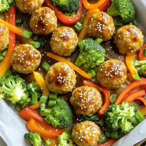 - 1 lb ground chicken - 1/3 cup panko breadcrumbs - 1/4 cup green onions, finely chopped - 1/3 cup teriyaki sauce The main ingredients form the heart of this dish. Ground chicken gives a nice, tender bite. Panko breadcrumbs add crunch and help the meatballs hold their shape. Green onions add freshness and a mild onion flavor. Teriyaki sauce brings a sweet and savory taste that ties everything together. - 1 bell pepper, sliced (any color) - 1 cup broccoli florets - 1 cup carrots, thinly sliced Choosing the right veggies enhances the meal. Bell peppers add color and sweetness. Broccoli florets bring a nice crunch. Carrots provide a hint of earthiness. Together, they add nutrients and flavor that balance the meatballs. - 2 tablespoons soy sauce - 1 tablespoon sesame oil - 2 cloves garlic, minced - 1 teaspoon fresh ginger, grated - Salt and black pepper to taste Seasonings play a key role in flavor. Soy sauce adds saltiness and depth. Sesame oil gives a nutty aroma. Garlic and ginger bring warmth and zest. Salt and pepper help enhance all the flavors. These elements create a rich taste in every bite. - Preheat the oven to 400°F (200°C). - Line a sheet pan with parchment paper for easy cleanup. - In a large bowl, combine: - 1 lb ground chicken - 1/3 cup panko breadcrumbs - 1/4 cup green onions, finely chopped - 1 egg, beaten - 2 tablespoons soy sauce - 1 tablespoon sesame oil - 2 cloves garlic, minced - 1 teaspoon fresh ginger, grated - Salt and black pepper to taste Mix all ingredients until well combined. - Using your hands, form the mixture into small meatballs, about 1 inch wide. Place them on the sheet pan. - In a separate bowl, toss: - 1 bell pepper, sliced - 1 cup broccoli florets - 1 cup carrots, thinly sliced Drizzle with olive oil, salt, and pepper. Mix well. - Arrange the seasoned vegetables around the meatballs on the sheet pan. - Bake in the preheated oven for about 20 minutes. Check that the meatballs are cooked through and the veggies are tender. - Remove the pan from the oven. Drizzle 1/3 cup teriyaki sauce over the meatballs and veggies. Toss gently to coat. - Return to the oven for an additional 5 minutes. This helps caramelize the sauce slightly. - Once done, let it rest for a minute before serving. To make your meatballs tasty, mix all the ingredients well. This helps the flavors blend. You can add some crushed red pepper for heat. A splash of lime juice adds brightness. When choosing veggies, pick fresh ones. Bright colors often mean better taste. Cut them into similar sizes for even cooking. Check on them halfway through baking. If they look tender, they are done. For serving, use a large platter to show off the dish. A sprinkle of sesame seeds adds a nice crunch. Add more green onions on top for color. Serve with extra teriyaki sauce on the side for dipping. {{image_2}} If you want to mix things up, try turkey or beef meatballs. Ground turkey gives a lighter taste. Ground beef adds a richer flavor. Both options work well with the teriyaki sauce. For a vegetarian choice, use chickpea or lentil meatballs. These add protein and flavor without meat. You can use seasonal vegetables for this dish. Zucchini, snap peas, or asparagus work great. They add freshness and color. Fresh veggies often taste better, but frozen ones are quick and easy. They cook well and save time. Just be sure not to overcook them. You can make your own teriyaki sauce. Combine soy sauce, brown sugar, and garlic for a simple mix. This way, you control the taste and sweetness. If you need gluten-free options, look for tamari or coconut aminos. These sauces give a similar flavor without gluten. To keep your meatballs fresh, store them in an airtight container. You can refrigerate them right after cooling. They will last about three to four days in the fridge. The best way to reheat meatballs is in the oven. Preheat it to 350°F (175°C). Place the meatballs on a baking sheet. Heat them for about 10 to 15 minutes. This method keeps them juicy and firm. If you prefer the microwave, use medium power. Heat in short bursts of 30 seconds. Check often to avoid drying them out. To freeze leftovers, let the meatballs cool first. Arrange them in a single layer on a baking sheet. Once frozen, transfer them to a freezer bag. They can last up to three months in the freezer. When ready to use, thaw them in the fridge overnight. Reheat using the oven or microwave for best results. Yes, you can prep this dish ahead of time. Here are some meal prep suggestions: - Meatballs: Form the meatballs and store them in the fridge for up to 24 hours. - Veggies: Chop bell peppers, broccoli, and carrots a day in advance. Store them in airtight containers. - Cooking: When ready to cook, simply place everything on the pan and bake as directed. This saves time on busy days and keeps your meal fresh. To check for doneness, you can use a meat thermometer. The center of the meatball should reach 165°F (74°C). Here are some tips to ensure they are cooked: - Color: The meatballs should be golden brown outside and no longer pink inside. - Juices: When cut, the juices should run clear. - Texture: They should be firm but not dry. These methods help ensure your meatballs are safe and tasty. Yes, store-bought teriyaki sauce can work well. Here are some recommendations: - Quality: Look for sauces with natural ingredients and less sugar. - Flavor: Different brands have unique flavors, so taste a bit before using. - Homemade option: If you have the time, making your own teriyaki sauce can enhance flavor. You can combine soy sauce, honey, garlic, and ginger for a quick homemade version. You can make delicious teriyaki chicken meatballs with fresh veggies easily. We covered the main ingredients, like ground chicken and panko breadcrumbs, along with tasty vegetables and sauces. I shared a clear guide to prepare, bake, and garnish your dish. Remember, mixing well boosts flavor, and using seasonal veggies enhances freshness. Try different proteins and sauces to mix things up. You can store and reheat leftovers for later enjoyment. Now, gather your ingredients and get cooking! Enjoy your meal and the smiles it brings.