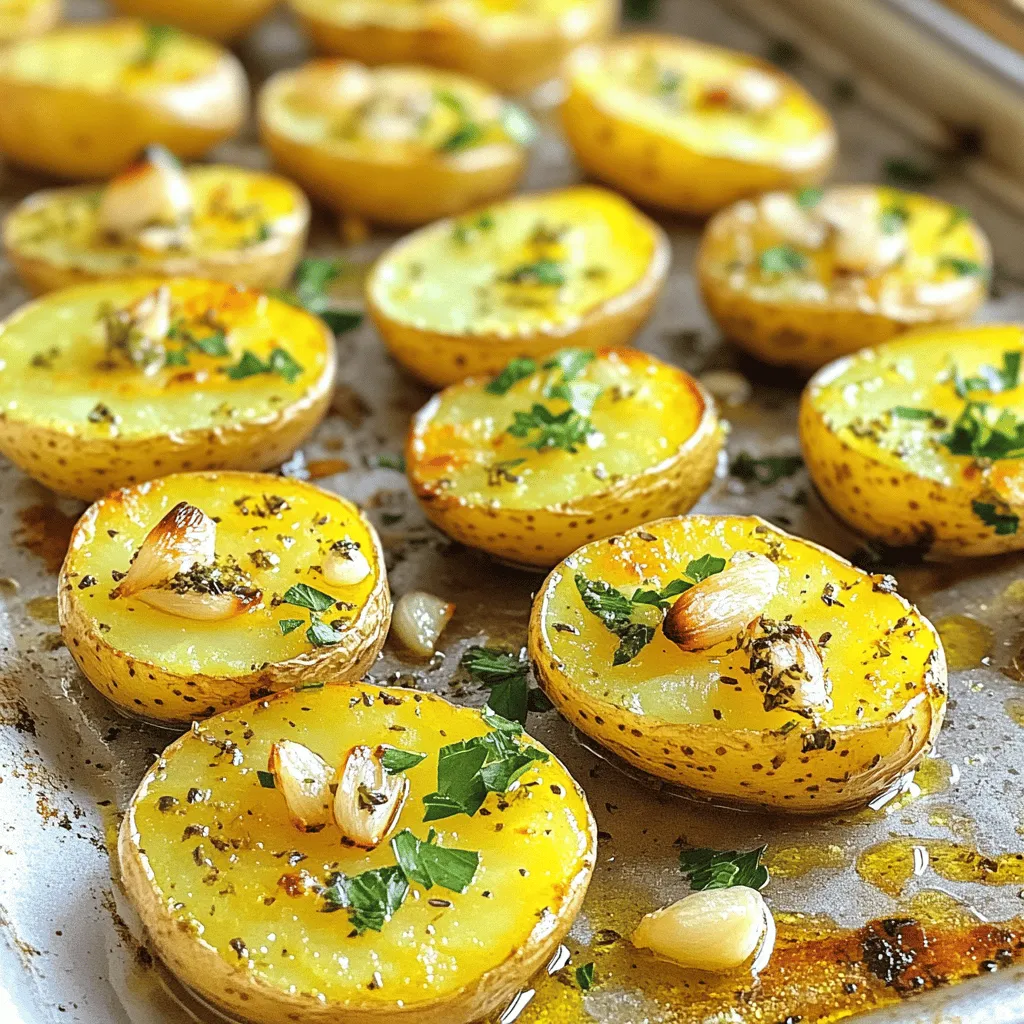 - 2 pounds of baby potatoes - 6 cloves of crushed garlic - 3 tablespoons of olive oil - 2 teaspoons of dried oregano - 2 teaspoons of dried thyme - 1 teaspoon of smoked paprika - Salt and pepper to taste - Fresh parsley for garnish I love using baby potatoes in this dish. They are small, tender, and cook evenly. Halving them helps them absorb all the flavors. The garlic is the star here. It adds a rich and savory taste. Six cloves may sound like a lot, but roasted garlic becomes sweet and mellow. Olive oil is the magic that brings it all together. It coats the potatoes, helping them crisp up in the oven. Oregano and thyme add a warm earthiness. These dried herbs pack a punch and are easy to find. Smoked paprika gives a hint of smokiness. It’s a fun twist that enhances the dish. You can adjust the salt and pepper to fit your taste. I recommend starting with a little and adding more if needed. For garnish, fresh parsley adds a pop of color. It also gives a fresh taste that brightens the dish. You can chop it finely or leave it in larger pieces for a rustic feel. These ingredients combine for a tasty and simple meal. They make any weeknight dinner feel special. First, you need to preheat your oven to 425°F (220°C). This step is key for getting that nice, crispy finish on the potatoes. While the oven warms up, grab 2 pounds of baby potatoes. Cut each potato in half. Next, take 6 cloves of garlic and crush them gently. The garlic will add a rich flavor to the dish. Now, let’s mix everything together. In a large bowl, add the halved potatoes and the crushed garlic. Drizzle 3 tablespoons of olive oil over the top. Then, sprinkle in 2 teaspoons each of dried oregano and dried thyme. Add 1 teaspoon of smoked paprika along with salt and pepper to taste. Using your hands or a spoon, toss the potatoes until they are well coated in oil and spices. This mixture will bring out the best flavors in your roasted potatoes. Once everything is mixed, it's time to roast. Spread the seasoned potatoes out on a large sheet pan. Make sure they are in a single layer. This helps them cook evenly and get crispy. Place the sheet pan in the preheated oven. Roast the potatoes for about 25-30 minutes. Halfway through cooking, take them out and toss the potatoes again for even browning. When they look golden brown and fork-tender, they are ready to come out. Let them rest for a few minutes, then garnish with fresh chopped parsley before serving. Enjoy your flavorful roasted garlic herb potatoes! To get the best roasted potatoes, space them out on the sheet pan. If they are too close, they may steam instead of roast. You want each potato to get that nice golden-brown crust. Look for a few signs to know when they are done. The potatoes should be golden and fork-tender. A fork should slide in easily. If they are not there yet, roast them for a few more minutes. You can add more herbs and spices to boost flavor. Try rosemary or basil for a fresh twist. A pinch of red pepper flakes can add a nice kick. Different types of potatoes can change the taste and texture. Fingerlings are creamy, while russets are fluffy. Experiment with what you like best to find your favorite! {{image_2}} You can mix in other veggies to make this dish even better. Carrots, bell peppers, and zucchini work great. Just cut them into similar sizes as the potatoes. This helps everything cook evenly. When adding veggies, watch the cooking time. Some may cook faster than potatoes. If you add softer vegetables like zucchini, toss them in halfway through baking. This way, they won’t become mushy. You can change the taste by trying new spices. For a spicy kick, add chili powder or cayenne pepper. If you like a fresh taste, try adding lemon zest or dill. Mixing herbs can also change the flavor. You can use rosemary, basil, or even cilantro. Each one gives a different twist. Try different combos to find your favorite! Store your leftover roasted garlic herb potatoes in an airtight container. This keeps them fresh longer. Place them in the fridge within two hours of cooking. They will stay good for about 3 to 5 days. To reheat, use your oven for the best results. Preheat it to 350°F (175°C). Spread the potatoes on a baking sheet. Heat them for about 10-15 minutes. This will help them stay crispy. You can also use a microwave, but the texture may change. If you do, heat them in 30-second intervals. Stir in between to ensure even heating. Yes, you can use regular potatoes. Just chop them into smaller pieces. Aim for uniform sizes, so they cook evenly. You can use red or Yukon Gold potatoes for a nice flavor. To make this recipe vegan, replace the olive oil with a plant-based oil like avocado oil. You can also add a splash of lemon juice for extra flavor. The herbs and spices work great without any animal products. These potatoes pair well with grilled chicken, fish, or a tasty veggie burger. You can also serve them with a fresh salad for a light meal. They add a great touch to any dinner plate. In this post, we explored how to make delicious roasted garlic herb potatoes. You learned about the key ingredients, step-by-step instructions, helpful tips, and tasty variations. Roasting baby potatoes enhances their flavor and makes a great side dish. Remember to experiment with herbs and spices to find your favorite taste. Proper storage and reheating can keep leftovers fresh. Enjoy this simple recipe with your meals for extra flavor! Happy cooking!