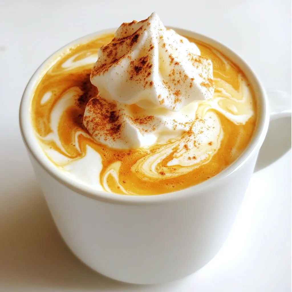 To make Pumpkin Spice Whipped Coffee, gather these ingredients: - 2 tablespoons instant coffee - 2 tablespoons sugar - 2 tablespoons hot water - ¼ cup milk (dairy or non-dairy) - ¼ teaspoon pumpkin spice (plus extra for garnish) - 1 tablespoon pumpkin puree - Whipped cream (optional, for topping) Having the right ingredients makes your coffee special. I love how these simple items blend to create a delightful drink. You can add fun toppings to your whipped coffee. Some great options include: - Whipped cream - Extra pumpkin spice - Chocolate shavings - Caramel drizzle Toppings add flavor and make your drink look fancy. I recommend using whipped cream and a sprinkle of pumpkin spice for a festive touch. If you want to switch things up, here are some easy swaps: - Use brown sugar instead of white sugar for a richer flavor. - Coconut milk or almond milk work well if you’re avoiding dairy. - Try cinnamon instead of pumpkin spice for a different taste. These substitutions let you customize the drink to your taste. Enjoy experimenting with flavors! To make pumpkin spice whipped coffee, gather your ingredients first. This simple recipe takes just ten minutes. You'll enjoy a delightful coffee treat with warm pumpkin flavors. 1. In a medium bowl, combine: - 2 tablespoons instant coffee - 2 tablespoons sugar - 2 tablespoons hot water Mix these together well. 2. Use an electric mixer or a whisk. Beat the mixture on high speed. This should take about 2-4 minutes. You want it light and fluffy, like whipped cream. 3. In a separate container, heat: - ¼ cup milk (dairy or non-dairy) Heat until steaming but not boiling. If using non-dairy milk, ensure it’s frothy. 4. Stir in: - ¼ teaspoon pumpkin spice - 1 tablespoon pumpkin puree Mix these into the heated milk until fully combined. 5. In a glass, pour in the pumpkin mixture first. Next, add the whipped coffee on top. 6. You can gently fold the whipped coffee into the pumpkin milk for a marbled look. Or, leave it layered for a pretty presentation. 7. If you'd like, top with whipped cream. Sprinkle a pinch of pumpkin spice for an extra festive touch. Enjoy your pumpkin spice whipped coffee warm. It makes a perfect fall treat. Pair it with a slice of pumpkin bread or a cozy blanket. Share it with friends for a delightful coffee break! To make your whipped coffee fluffy, use instant coffee. Mix it with sugar and hot water. Beat the mix on high speed for about 2-4 minutes. You want it to look light and airy. If you don’t have an electric mixer, a whisk works too, but it takes longer. Aim for stiff peaks, like whipped cream. To boost the taste, use fresh pumpkin spice. Add a touch more if you like spice. Pumpkin puree also helps bring out the pumpkin flavor. If you want it sweeter, add extra sugar to taste. Heating the milk until it's steaming helps mix the spices well, making each sip flavorful. Don’t skip the instant coffee. Regular coffee won’t whip up like instant. Avoid using cold milk, as it won’t blend well. If you overbeat the coffee mix, it can become grainy. Also, don’t forget to garnish. A sprinkle of pumpkin spice on top makes it look pretty and adds flavor. {{image_2}} You can change the flavor of your Pumpkin Spice Whipped Coffee by adding new ingredients. Here are some fun ideas: - Vanilla Extract: A splash of vanilla adds warmth. - Cocoa Powder: Mix in cocoa for a chocolate twist. - Caramel Sauce: Drizzle caramel for extra sweetness and richness. - Nutmeg or Cinnamon: These spices can deepen the fall flavor. Each add-in creates a unique drink. Feel free to experiment! You can adjust the sweetness to fit your taste. The basic recipe calls for two tablespoons of sugar. Here are some tips: - Less Sweet: Start with one tablespoon of sugar. - More Sweet: Add up to three tablespoons if you like it sweeter. - Natural Sweeteners: Try honey, maple syrup, or agave for a different flavor. Taste as you mix. Make it just right for you! You can make this drink dairy-free and vegan easily. Here are some options: - Milk Choices: Use almond milk, oat milk, or coconut milk instead of dairy milk. - Whipped Topping: Look for dairy-free whipped cream at the store. - Sugar Substitutes: Use coconut sugar or maple syrup if preferred. These swaps will keep the drink delicious and suitable for all diets. Enjoy your tasty Pumpkin Spice Whipped Coffee! To store any leftovers, place them in a sealed container. You can keep it in the fridge for up to two days. If you want to enjoy it later, make sure to store the whipped coffee and pumpkin milk separately. This helps keep each part fresh. When you're ready to enjoy your coffee again, heat the pumpkin milk gently. Use a microwave or a small pot on low heat. Stir it well to mix any settled pumpkin spice. Avoid boiling the milk, as it can change the taste. For the best taste, drink your Pumpkin Spice Whipped Coffee fresh. If you have leftovers, consume them within two days. Make sure to seal the container tightly. This keeps out air and other smells, helping preserve its yummy flavor. Yes, you can use brewed coffee instead. Just make a strong cup. Use about ½ cup of brewed coffee in place of the instant coffee. It may not whip up as fluffy, but it will still taste great. You can prepare the whipped coffee and pumpkin milk separately. Store them in airtight containers in the fridge. When you're ready to enjoy, combine them and serve cold or heat the milk. This way, you save time on busy mornings. The best milk depends on your taste. Dairy milk gives a rich flavor. Almond milk or oat milk works well too for a lighter taste. Choose what fits your diet and enjoy it! This blog post outlined the key ingredients and steps for making Pumpkin Spice Whipped Coffee. You learned about optional toppings, ingredient swaps, and how to perfect the whipped texture. There are tips to enhance flavor and avoid common mistakes. You can customize flavors and ensure the drink fits your diet. Lastly, I shared how to store leftovers and answer common questions. With this knowledge, you can enjoy a sweet, creamy treat. Get creative and make it your own!