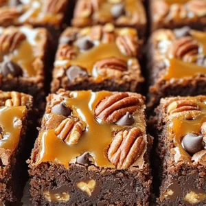 To make Caramel Pecan Turtle Brownies, you need some simple but key ingredients. Here’s the list: - 1 cup unsalted butter (2 sticks) - 2 cups granulated sugar - 4 large eggs - 2 teaspoons vanilla extract - 1 cup all-purpose flour - 1 cup unsweetened cocoa powder - 1 teaspoon baking powder - ½ teaspoon salt - 1 cup chopped pecans - 1 cup caramel sauce (store-bought or homemade) - ½ cup chocolate chips Each ingredient plays a role in creating these rich, chewy, and gooey brownies. The unsalted butter adds moisture and richness. Granulated sugar gives sweetness and helps with texture. Eggs bind the mix and add fluff. Vanilla extract brings depth and aroma. The flour and cocoa powder form the base for the brownies. Baking powder helps them rise. Salt balances the sweetness and enhances flavor. Chopped pecans add crunch and nutty taste. Caramel sauce provides that sticky, sweet layer. Finally, chocolate chips give pockets of melted chocolate in every bite. These ingredients work together to create a dessert that is hard to resist. Feel free to personalize the recipe with your favorite nuts or chocolates as you experiment! - Preheat the oven to 350°F (175°C). - Grease and line a 9x13-inch baking pan with parchment paper. Leave some overhang for easy lifting. - Melt 1 cup of unsalted butter in a large saucepan over medium heat. - Stir in 2 cups of granulated sugar until well combined. - Add 4 large eggs one at a time, mixing well after each. - Include 2 teaspoons of vanilla extract for aroma. - In a separate bowl, mix 1 cup of flour, 1 cup of cocoa powder, 1 teaspoon of baking powder, and ½ teaspoon of salt. - Gradually fold the dry mix into the wet mix until just blended. - Gently incorporate 1 cup of chopped pecans and ½ cup of chocolate chips, setting aside the rest for later. - Pour half of the brownie batter into the prepared pan and spread evenly. - Drizzle half of the 1 cup of caramel sauce over the batter. - Use a knife to swirl it for a marbled look. - Add the rest of the brownie batter over the caramel layer and smooth it out. - Drizzle the remaining caramel sauce on top and sprinkle the reserved chocolate chips. - Bake in the preheated oven for 30-35 minutes. - Use a toothpick to check for doneness; it should come out with moist crumbs. - Let the brownies cool in the pan for at least 15 minutes. - Lift them out using the parchment paper and let them cool completely before cutting into squares. To get the best brownies, avoid overmixing. When you mix too much, the brownies can become tough. Mix until just combined. This keeps them soft and chewy. To know if your brownies are done, use a toothpick. Insert it in the center. If it comes out with moist crumbs, they are ready. If it has wet batter, bake a little longer. You can use store-bought caramel sauce for ease. It saves time and tastes good. If you want a richer flavor, make your own. Homemade caramel can add a special touch. Drizzling caramel is fun! Use a spoon to create a nice swirl. Let the caramel drizzle fall slowly for even coverage. This gives your brownies a beautiful look. A sprinkle of sea salt on top makes a big difference. It balances the sweetness and adds depth. Just a pinch can elevate your brownies. You can also change the nuts for a new flavor. Try walnuts or almonds instead of pecans. Each nut brings its own taste and crunch. Experiment to find your favorite! {{image_2}} If you want to skip nuts, it's easy! Just use chocolate chips only. This keeps the brownies rich and sweet. You won't miss the pecans at all. Many people love this nut-free twist. It’s a great choice for anyone with nut allergies. You can also play with chocolate types. Try dark chocolate chips for a deeper flavor. They add a nice contrast to the sweet caramel. White chocolate chips work too. They bring a creamy taste that balances well with the cocoa. Mixing dark and white chips can give you an exciting look and taste. Looking for something different? Add a splash of mint extract for a mint chocolate version. This gives your brownies a refreshing kick. You’ll love the cool taste! For a tropical touch, mix in some coconut flakes. Coconut adds a chewy texture and a hint of sweetness. Both twists make this dessert even more special. To keep your caramel pecan turtle brownies fresh, use an airtight container. This helps to lock in moisture. Layer parchment paper between brownies to prevent sticking. Store the container in a cool place, away from sunlight. If you keep them at room temperature, they stay fresh for about three days. For longer storage, refrigerate them for up to a week. You can freeze brownies for later enjoyment. Cut them into squares and wrap each piece tightly in plastic wrap. Place the wrapped brownies in a freezer-safe bag. They can last up to three months in the freezer. When you want to enjoy them, simply take them out and let them thaw at room temperature for about an hour. For a quicker method, you can microwave a piece for about 10-15 seconds. Enjoy the gooey goodness! Yes, you can! If you want to swap nuts, try walnuts or almonds. They will add a nice crunch. You can even skip nuts altogether for a nut-free treat. Just make sure to keep the same amount in the recipe. Check your brownies at 30 minutes. Insert a toothpick in the center. If it comes out with moist crumbs, they are done. If it has wet batter, bake for a few more minutes. Keep an eye on them to avoid overbaking. Absolutely! Use a 1-to-1 gluten-free flour blend. This works well in most recipes. Just make sure the blend contains xanthan gum for better texture. You can find many good options at your local grocery store. To reheat, place brownies on a microwave-safe plate. Heat in short bursts, about 10-15 seconds. Check often to avoid drying them out. For the best texture, warm them in the oven at 350°F for about 5-10 minutes. Enjoy them gooey and warm! You now have a complete guide to making delicious caramel brownies. We covered the ingredients, step-by-step instructions, and useful tips for perfecting your texture. You learned about fun variations, storage options, and answered some common questions. With these techniques, you can enjoy rich, gooey brownies anytime. Start baking and enjoy tasty treats with family and friends! Your caramel brownie adventure awaits!