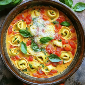 - 2 cups fresh tortellini (cheese or spinach-filled) - 1 can (14 oz) diced tomatoes, undrained - 1 cup vegetable broth - 1 cup heavy cream (or coconut cream for a dairy-free option) - 2 cloves garlic, minced - 1 teaspoon Italian seasoning - Salt and pepper to taste - 1 cup fresh basil leaves, chopped - 1 tablespoon olive oil - Grated Parmesan cheese for serving (optional) These ingredients create a rich and creamy dish. The tortellini brings a lovely texture. Diced tomatoes add a sweet and tangy flavor. Heavy cream makes the sauce smooth and luscious. Garlic and Italian seasoning boost the taste. Fresh basil gives it a fresh aroma. You can add your favorite veggies. Spinach or mushrooms work well here. For protein, try shredded chicken or cooked sausage. You can also use different cheeses. Feta or mozzarella can enhance the flavor. If you need a dairy-free option, use coconut cream instead of heavy cream. For a gluten-free version, choose gluten-free tortellini. You can swap vegetable broth with chicken broth if you prefer. Adjust seasonings to match your taste. 1. First, grab a large pot and heat the olive oil on medium heat. 2. Add the minced garlic and sauté it for about 1 minute. It should smell good, but do not let it burn. 3. Next, pour in the can of diced tomatoes without draining. Stir it in well. 4. Let the tomatoes cook for 3-4 minutes, letting their flavor shine. 5. After that, add the vegetable broth and heavy cream to the pot. Mix it all together. 6. Sprinkle in the Italian seasoning, salt, and pepper. Bring the mixture to a gentle simmer. 7. Once it simmers, add the fresh tortellini. Make sure they are well covered in the creamy sauce. 8. Cook the tortellini for 4-6 minutes. Stir occasionally until they are tender and fully cooked. 9. When done, take the pot off the heat and fold in the fresh basil leaves. Stir gently until they wilt. 10. Finally, serve the creamy tortellini in bowls. You can sprinkle Parmesan cheese on top if you like. - Prep time is just 10 minutes, making this quick and easy. - Total cooking time is about 20 minutes. - Stir often to prevent sticking and ensure even cooking. - Adjust the salt and pepper to fit your taste. - Serve with a side of crusty bread for dipping. - A green salad pairs well for a light meal. - For a fun twist, add grilled chicken or shrimp on top. - Garnish with extra basil or a drizzle of olive oil for flavor. To get a smooth and creamy sauce, use heavy cream. If you want a lighter option, coconut cream works well too. Start with medium heat when adding cream to avoid curdling. Stir gently as it heats. Let it simmer, not boil, to keep the cream from separating. Fresh tortellini cooks quicker than dried pasta. Keep an eye on it while cooking. Stir gently during the cooking time to prevent sticking. If you like a firmer bite, cook for the lower end of the time range. Always taste a piece to check doneness. For extra flavor, try adding fresh herbs like thyme or oregano when you add the garlic. You can also boost the taste with a splash of balsamic vinegar or a pinch of red pepper flakes. Grated Parmesan cheese not only adds flavor but also enriches the sauce. Don't forget to fold in the basil at the end for a fresh finish! {{image_2}} You can easily make this dish dairy-free. Replace heavy cream with coconut cream. This swap gives a rich flavor. You still get a smooth texture. Use the same amount of coconut cream as heavy cream. Feel free to boost the dish with veggies or protein. Spinach, mushrooms, or bell peppers work well. Add about one cup of chopped vegetables. For protein, try cooked chicken or beans. Stir them in along with the tortellini. Want to change the taste? Switch up the sauce! Use pesto instead of tomatoes for a fresh twist. You can also try a creamy garlic sauce. Add some red pepper flakes for heat. Adjust the seasonings to match your taste. Store leftover tortellini in an airtight container. Let it cool down first. Keep it in the fridge for up to three days. Make sure to seal it well. This keeps the flavors fresh and delicious. To freeze, place cooled tortellini in a freezer-safe bag. Remove as much air as possible. Label the bag with the date. You can freeze it for up to three months. This way, you can enjoy it later on a busy night. When you're ready to eat, reheat gently. You can use the microwave or a pot. If using a pot, add a splash of water or broth. This helps keep it creamy. Heat it on low and stir often. Enjoy your tasty meal! You can serve One-Pot Creamy Tomato Basil Tortellini with a simple green salad. A salad with mixed greens and a light vinaigrette works well. Garlic bread is another great choice. It adds a nice crunch. You can also pair it with roasted veggies for extra flavor. If you like protein, grilled chicken or shrimp can complement the dish. Yes, you can use frozen tortellini. Just add them directly to the pot. You might need to cook them a little longer. Check the package for specific cooking times. This way, you can enjoy a quick meal without extra prep. Frozen tortellini still tastes great in this creamy sauce. To make this recipe gluten-free, choose gluten-free tortellini. Many brands offer tasty options. Check the ingredients to ensure they fit your diet. You can also use gluten-free pasta, like rice or quinoa pasta. The cooking time might vary, so keep an eye on it as it cooks. This blog post covered everything you need for One-Pot Creamy Tomato Basil Tortellini. We discussed the key ingredients and how to customize them to fit your taste. I shared step-by-step cooking instructions, including tips for perfect texture and flavor. You learned about variations, storage, and some frequently asked questions. Now, you can make a tasty meal with ease. Enjoy creating and sharing this comforting dish with family and friends!