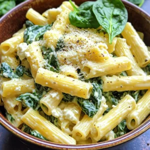 - 12 ounces pasta (penne or fusilli) - 2 cups fresh spinach, roughly chopped - 1 cup ricotta cheese - 1 cup vegetable broth - 1 cup milk (dairy or non-dairy) - 1 cup grated Parmesan cheese - 2 cloves garlic, minced - 1 tablespoon olive oil - 1 teaspoon dried oregano - ½ teaspoon red pepper flakes (optional) - Salt and pepper to taste The main ingredients for this dish are simple yet full of flavor. I love using penne or fusilli pasta because they hold sauce well. Fresh spinach adds a bright green color and a healthy touch. Ricotta cheese gives the dish a creamy texture and rich taste. Next, we have the additional ingredients. Vegetable broth adds depth. Milk adds creaminess, whether you choose dairy or a non-dairy option. Don't forget the grated Parmesan cheese. It melts beautifully and adds a savory note. Seasonings bring everything together. Minced garlic offers a great aroma. Olive oil helps sauté the garlic, building flavor right from the start. Dried oregano adds a warm, earthy taste. Red pepper flakes bring a hint of heat, but it’s optional. Finish with salt and pepper to make the flavors pop. With these ingredients, you are on your way to a delicious creamy spinach ricotta pasta dish, all made in one pot! 1. First, heat 1 tablespoon of olive oil in a large pot over medium heat. 2. Add 2 cloves of minced garlic and sauté for 1 minute. You want it fragrant but not browned. 3. Next, add 12 ounces of pasta, your choice of penne or fusilli, to the pot. 4. Pour in 1 cup of vegetable broth and 1 cup of milk. Stir well to mix. 1. Bring the mixture to a gentle boil. Once boiling, reduce the heat and let it simmer. 2. Cook the pasta according to package instructions until it is al dente. This usually takes about 8 to 10 minutes. Stir occasionally to prevent sticking. 3. When the pasta is nearly done, stir in 2 cups of roughly chopped spinach, 1 cup of ricotta cheese, and 1 teaspoon of dried oregano. 4. Mix well so all the ingredients combine. Cook for an extra 2 to 3 minutes until the spinach wilts and the ricotta warms up. 1. Now, stir in 1 cup of grated Parmesan cheese. If you like heat, add ½ teaspoon of red pepper flakes. 2. Season with salt and pepper to taste. Mix until everything is combined. 3. Remove the pot from heat and let it sit for a couple of minutes. This helps thicken the dish before you serve it. To prevent pasta from sticking, stir it often while it cooks. Make sure to use enough water in the pot. A little olive oil can also help. To achieve the right creaminess, add the ricotta cheese after the pasta is almost done. If the pasta seems thick, pour in a splash of milk. This will make it smooth and rich. For presentation, serve the pasta in deep bowls. This adds a nice touch. Top with extra grated Parmesan and a sprinkle of black pepper. For color, add a few fresh spinach leaves on top. You can add herbs and spices to boost flavor. Consider fresh basil or parsley for a fresh kick. A pinch of nutmeg also pairs well with ricotta. Adjust the richness by using different cheeses. Try mixing in mozzarella for a stretchier texture or feta for a tangy twist. This can change the dish's taste and texture nicely. {{image_2}} You can change the pasta shape to fit your taste. Penne and fusilli work well, but you can try shells, rotini, or even gluten-free pasta. Each shape holds the sauce differently, giving you a new experience. If you want a lighter option, swap ricotta for cottage cheese or cream cheese. Both will give your dish a creamy texture. Cottage cheese has a milder flavor. Cream cheese adds a rich taste. Try them and see what you like best! Want to make your meal heartier? Add some protein! Cooked chicken or shrimp blends well. Just toss them in with the pasta as it cooks. If you prefer plant-based options, try adding beans like chickpeas or white beans. They add fiber and taste great with spinach. You can make this dish even more exciting with extra ingredients. Sun-dried tomatoes add a sweet and tangy kick. Artichokes bring a unique flavor that pairs well with the cheese. Mushrooms add a nice earthy taste. Don’t forget about spice! If you like heat, add red pepper flakes or a dash of hot sauce. You can adjust the spice to fit your taste buds, making each meal special. To keep your creamy spinach ricotta pasta fresh, follow these tips: - Let the pasta cool down to room temperature. - Store leftovers in an airtight container. - Refrigerate within two hours of cooking. - Consume within 3-4 days for best quality. When reheating, you want to avoid dry pasta. Here’s how: - Use a microwave-safe dish with a lid. Add a splash of milk. - Heat in short bursts, stirring often. This keeps it moist. - Alternatively, reheat on the stove over low heat. Stir in a little milk to restore creaminess. Freezing is a great option for meal prep. Here’s what to do: - Let the pasta cool completely before freezing. - Portion it into freezer-safe containers. Leave space for expansion. - It can last for up to 3 months in the freezer. - To thaw, move it to the fridge overnight. Reheat as mentioned above. To make this dish vegan, you can swap the cheese and milk. Use cashew cheese or almond cream instead of ricotta. For milk, try almond, soy, or oat milk. These options still keep it creamy and flavorful. You can also add nutritional yeast for a cheesy taste. It gives a nice flavor and adds vitamins. Make sure to check the labels for any hidden animal products. Yes, frozen spinach works well! It is easy to use and saves time. Just thaw and squeeze out excess water. This helps avoid a watery pasta dish. To incorporate frozen spinach, add it to the pot along with the pasta. Use it in the last few minutes of cooking. This way, it heats through without overcooking. This pasta pairs nicely with a side salad or garlic bread. A fresh green salad adds a nice crunch and balances the creaminess. You can also serve it with grilled vegetables for added flavor. Try zucchini, bell peppers, or asparagus. These options add color and taste to your meal. Enjoy your pasta with a glass of white wine for a special touch! In this post, I shared a delicious recipe for creamy spinach ricotta pasta. We explored key ingredients, cooking steps, and tips to enhance flavors. Remember, you can personalize this dish with different proteins or cheeses. Whether you enjoy it fresh or save leftovers, this meal is sure to please. Use this guide to create a quick, tasty dinner that everyone will love. Happy cooking!