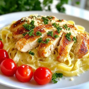 - 2 boneless, skinless chicken breasts - 8 ounces fettuccine pasta - 1 cup heavy cream - 1 cup grated Parmesan cheese - 2 tablespoons olive oil - 4 cloves garlic, minced - 1 teaspoon Italian seasoning - Salt and pepper to taste - Fresh parsley, chopped for garnish - 1 cup cherry tomatoes, halved (optional) In this recipe, we use a few key items that make Parmesan chicken pasta a winner. The chicken breasts bring protein and flavor. Fettuccine pasta serves as a wonderful base. Heavy cream creates a rich, creamy sauce. Parmesan cheese adds that distinct, cheesy taste. For the extra touch, olive oil helps cook the chicken perfectly. Garlic adds a nice aroma and taste. Italian seasoning gives the dish a warm flavor. Don't forget salt and pepper to enhance everything. If you want a pop of color and taste, cherry tomatoes work nicely too! Gathering these ingredients sets you up for a tasty meal. You can easily find them at your local store. Keep these items in mind as you prepare for delicious Parmesan chicken pasta. {{ingredient_image_1}} To cook fettuccine pasta, bring a large pot of salted water to a boil. Add the fettuccine and cook it as the package says, usually around 8-10 minutes. Stir it gently so it does not stick. When the pasta is al dente, drain it but save about half a cup of that pasta water. This water is like liquid gold for your sauce! Season your chicken breasts well. Use salt, pepper, and Italian seasoning on both sides. This step adds great flavor. Next, heat olive oil in a large skillet over medium heat. Cook the chicken for about 6-7 minutes on each side. You want it to be golden brown and fully cooked. After cooking, let the chicken rest for a few minutes. Then, slice it into strips. In the same skillet, add minced garlic. Sauté it for about one minute. You will love the smell! Then, pour in the heavy cream and bring it to a gentle simmer. Gradually add the grated Parmesan cheese. Stir until it melts and thickens. If the sauce is too thick, mix in some reserved pasta water to make it perfect. Add the cooked fettuccine to the skillet with the sauce. Toss it well to coat every piece of pasta. Now, add the sliced chicken to the mix. If you want, you can toss in halved cherry tomatoes for a fresh burst of flavor. Adjust the seasoning with salt and pepper if needed. Serve it right away, and don’t forget to garnish with fresh parsley! - Recommended internal temperature: Cook chicken until it reaches 165°F. This ensures it’s safe to eat. Use a meat thermometer for accuracy. - Resting chicken before slicing: Let the chicken rest for five minutes after cooking. This helps it stay juicy when you cut it. - Adjusting sauce thickness: If your sauce is too thick, add a splash of reserved pasta water. This helps to reach your desired creaminess without losing flavor. - Enhancing flavor with seasonings: Besides Italian seasoning, try adding a pinch of red pepper flakes or fresh herbs. This extra kick can brighten your dish. - Best sides to pair with Parmesan Chicken Pasta: A simple green salad or garlic bread makes perfect sides. They balance the rich pasta well. - Presentation tips for serving: Use a large plate to showcase your dish. Add chopped parsley on top for a fresh look. Toss in some cherry tomatoes for color. Pro Tips Perfectly Cooked Chicken: Ensure your chicken is cooked evenly by using a meat thermometer; it should reach an internal temperature of 165°F (75°C). Save the Pasta Water: The starchy pasta water can be a game changer for your sauce; it helps adjust the consistency and adds flavor. Fresh Parmesan: For best results, use freshly grated Parmesan cheese instead of pre-grated; it melts better and enhances flavor. Customize with Vegetables: Feel free to add seasonal vegetables like spinach or bell peppers to the pasta for added nutrition and color. {{image_2}} You can make this dish lighter. Try using whole grain or gluten-free pasta instead of fettuccine. This swap adds fiber and nutrients. You can also use low-fat cream in place of heavy cream. This change helps cut down on fat without losing all the flavor. If you want a twist, swap chicken for shrimp or sausage. Both options add different flavors and textures. You can also add vegetables, like spinach or bell peppers. This boosts the dish's nutrition and color. Experiment with different cheese varieties for depth. Try adding mozzarella or goat cheese for a unique taste. Fresh herbs like basil or thyme can brighten the flavors. Just chop them finely and mix them in for a fresh touch. To keep your Parmesan Chicken Pasta fresh, use an airtight container. Glass or plastic containers work well. Make sure to let it cool to room temperature before sealing. This helps prevent condensation and sogginess. Store the pasta in the fridge for up to three days. To reheat, you can use a skillet or microwave. If using a skillet, add a splash of water or cream. Warm it over low heat, stirring gently. For the microwave, place the pasta in a bowl. Add a little cream or water to keep it moist. Heat in short bursts, stirring in between. This helps your dish stay creamy and tasty. Freezing is a great option for cooked pasta dishes. Make sure the pasta is cooled completely before freezing. Store it in freezer-safe containers. It can last for up to three months. When you want to eat it, move it to the fridge to thaw overnight. Reheat it gently, adding a touch of cream for smoothness. Yes, you can use many types of pasta. Options include penne, rigatoni, or spaghetti. Each shape holds the sauce well. If you want a different texture, try farfalle or macaroni. The cooking time may change, so check the package. To make this dish vegetarian, swap chicken for mushrooms or tofu. Both options absorb flavor well. You can also add more veggies, like spinach or zucchini, to enhance taste and nutrition. Just sauté them with garlic before adding cream. Don’t waste leftovers! You can create a pasta bake. Just layer it in a dish with more cheese and bake until bubbly. Another idea is to mix it into a salad for a fresh twist. Adding some greens brightens the dish. This recipe is not spicy at all. If you want heat, add red pepper flakes. Start with a pinch and taste as you go. You can also sprinkle some hot sauce on top before serving. Adjust the spice to your liking! This blog post shared a simple, tasty recipe for Parmesan Chicken Pasta. You learned about the main ingredients and helpful tips for cooking. Plus, you got ideas for variations and how to store leftovers. By trying different options or adding veggies, you can make this dish your own. Enjoy your cooking journey and delight in the delicious flavors you create!