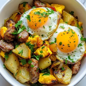 To make tasty Sausage and Potato Breakfast Bowls, gather these items: - 4 breakfast sausages (pork, turkey, or plant-based) - 2 large russet potatoes, diced - 1 red bell pepper, diced - 1 small onion, diced - 2 cloves garlic, minced - 4 large eggs - 1 teaspoon smoked paprika - ½ teaspoon garlic powder - ½ teaspoon black pepper - Salt to taste - 2 tablespoons olive oil - Fresh parsley or chives for garnish (optional) You can switch up the sausage type based on your taste or diet. Try turkey sausage for a leaner option or plant-based sausage for a vegan meal. For the potatoes, sweet potatoes can add a nice twist. You can also mix in veggies like zucchini or spinach. Swap the red bell pepper for green or yellow ones for a different flavor. When buying sausages, look for those with natural ingredients and no fillers. Freshness matters, so check the package date. Choose potatoes that are firm and free of spots. For vegetables, select ones that feel crisp and have bright colors. Fresh herbs like parsley or chives should smell strong and look vibrant. Quality ingredients will enhance your dish's taste. {{ingredient_image_1}} 1. Prepare the Potatoes: Start by boiling water in a large pot. Once it boils, add the diced potatoes. Cook them for about 8 to 10 minutes. They should be fork-tender. Drain and set them aside. 2. Cook the Sausages: Heat olive oil in a large skillet over medium heat. After it warms, add the breakfast sausages. Cook them for 5 to 7 minutes until they are browned and fully cooked. Remove them from the skillet and cut them into bite-sized pieces. 3. Sauté Vegetables: Use the same skillet for the vegetables. Add diced onion, red bell pepper, and minced garlic. Sauté them for about 5 minutes. You want them soft and fragrant. 4. Combine Ingredients: Add the drained potatoes back into the skillet with the vegetables. Sprinkle in the smoked paprika, garlic powder, salt, and black pepper. Stir to mix. Let them cook for an additional 5 minutes. This will help the potatoes crisp up slightly. 5. Cook the Eggs: In a separate non-stick skillet, fry the eggs sunny-side up or to your liking. Remember to season them with a pinch of salt and pepper. 6. Assemble the Bowls: Grab your bowls and layer in the sausage and potato mixture first. Then, top each bowl with a fried egg. 7. Garnish: If desired, add a sprinkle of fresh parsley or chives on top for color and flavor. Pictures can make cooking easier! Consider taking photos of each step. You can show the boiling potatoes, the sizzling sausages, and the colorful vegetables. A video can also help others see how to fry the eggs just right. - Overcooking Potatoes: If you cook the potatoes too long, they’ll become mushy. Check them often. - Sausages Not Cooked Through: Ensure the sausages are browned and cooked all the way. Use a meat thermometer if needed. They should reach an internal temperature of 160°F. - Burning Garlic: Garlic can burn quickly. Keep an eye on it while sautéing, and stir often. - Not Seasoning Enough: Don’t skip salt and pepper! They bring out the best flavors in your dish. When cooking sausage and potatoes, start with the right heat. Use medium heat for the best browning. Cook the sausage until it's golden brown, about 5-7 minutes. This adds flavor to your dish. For the potatoes, boil them until fork-tender. This takes about 8-10 minutes. Drain them well to prevent sogginess. When sautéing, use enough olive oil to coat everything. This helps the potatoes crisp nicely. To cook the perfect egg, use a non-stick skillet. Heat it gently and add a little oil. Crack the eggs in carefully. For sunny-side up, let them cook without flipping. Cook until the whites are set, about 3-4 minutes. If you prefer over-easy eggs, flip them gently and cook for another minute. Always season with salt and pepper for extra taste. Meal prep can make mornings easier. You can cook the sausage and potatoes ahead of time. Store them in the fridge for up to 3 days. Reheat them in a skillet before adding eggs. You can also chop the vegetables a day ahead. This saves time and keeps your mornings stress-free. Consider making extra eggs to have on hand. They are great for quick meals during the week. Pro Tips Choose Your Sausage: Select a sausage that complements your taste and dietary preferences; turkey or plant-based options can reduce fat while still providing flavor. Perfectly Crisp Potatoes: For extra crispy potatoes, ensure they are well-drained after boiling and allow them to cook a bit longer in the skillet. Egg Cooking Techniques: Experiment with different egg cooking methods, like poaching or scrambling, to add variety to your breakfast bowls. Herb Variations: Feel free to swap out parsley or chives for other fresh herbs like cilantro or dill for a unique twist on flavor. {{image_2}} You can make this dish without meat. Use plant-based sausage instead of regular sausage. There are many tasty options available today. You can also add mushrooms or lentils for protein. They give a nice texture and flavor. Replace the eggs with tofu scramble for a vegan bowl. It tastes amazing and adds nutrients. Feel free to mix in any vegetables you like. Spinach, zucchini, or broccoli all work well. You can also try different spices to change the flavor. Cumin, chili powder, or even curry powder can add a fun twist. Experiment with what you enjoy most. The goal is to make it your own. Toppings can elevate your breakfast bowl. Try adding shredded cheese for creaminess. Cheddar, feta, or even goat cheese work great. You can also drizzle hot sauce or salsa for some heat. Fresh herbs like cilantro or basil can brighten the dish. Don't forget a dollop of sour cream or yogurt for richness. The options are endless, so get creative! To store your sausage and potato breakfast bowls, let them cool first. Use an airtight container to keep them fresh. Make sure to separate the eggs if possible. They taste best when fresh but can last in the fridge for up to three days. You can freeze these bowls for later. First, cool them completely. Then, place them in freezer-safe containers. They can last up to three months in the freezer. For best results, label each container with the date. This helps you keep track of freshness. To reheat, take the bowls out of the fridge or freezer. If frozen, let them thaw overnight in the fridge. Reheat them in the microwave or on the stove. If using a microwave, cover the bowl to keep moisture in. Heat until warm, about 2-3 minutes. Stir midway for even heating. Enjoy your meal as if it was just made! Yes, you can use frozen potatoes and sausage. They save time and work well. If using frozen potatoes, cook them until soft before adding them to the skillet. For frozen sausage, cook until it reaches the right temperature. Keep in mind that cooking times may change slightly. Sausage and potato bowls are tasty on their own. You can serve them with fresh fruit for a sweet touch. Toast or bagels work well, too. For a kick, add hot sauce or salsa on top. A side of greens, like spinach or kale, adds color and nutrition. To make this dish dairy-free, skip any cheese toppings. Use plant-based sausage instead of pork or turkey. For cooking, ensure your oil is dairy-free. You can also try avocado on top for creaminess. Enjoy the same great taste without dairy! In this blog post, we covered everything you need for sausage and potato breakfast bowls. We explored ingredients, cooking steps, tips, variations, and storage info. Choosing fresh ingredients and proper cooking methods will enhance your meals. Don’t be afraid to try new veggies or spices to keep it exciting. Remember, meal prep saves time! With these tips, you can enjoy a tasty breakfast any day. Now, you have the tools to create your own delicious breakfast bowls at home. Happy cooking!
