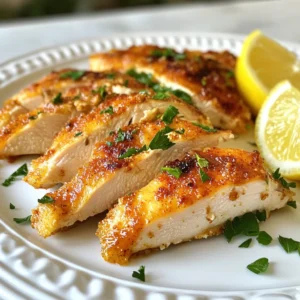 - 4 boneless, skinless chicken breasts - 2 tablespoons olive oil - 1 teaspoon garlic powder - 1 teaspoon onion powder - 1 teaspoon smoked paprika - 1 teaspoon dried oregano - Salt and pepper to taste - Fresh parsley, chopped (for garnish) - Lemon wedges (for serving) This recipe uses simple yet flavorful ingredients. You need boneless, skinless chicken breasts for a quick cook. The olive oil helps the spices stick and keeps the chicken moist. Garlic powder adds a nice depth, while onion powder gives it sweetness. Smoked paprika brings a bit of smokiness. For seasoning, dried oregano adds a nice Mediterranean flavor. Salt and pepper are essential for taste. After baking, I love to sprinkle fresh parsley on top for color. Serving with lemon wedges brightens up the dish. Gather these items, and you’ll be ready to create a tasty meal in just 20 minutes. Remember, the key to juicy chicken is the right balance of spices and a quick bake! {{ingredient_image_1}} - Preheat the oven to 400°F (200°C). - Pat the chicken breasts dry with paper towels. This helps them bake better. - In a small bowl, mix 2 tablespoons of olive oil, 1 teaspoon of garlic powder, 1 teaspoon of onion powder, 1 teaspoon of smoked paprika, 1 teaspoon of dried oregano, salt, and pepper. - Rub the spice paste all over each chicken breast. Make sure every inch is covered. - Place the seasoned chicken breasts on a baking sheet. You can use parchment paper or aluminum foil for easy cleanup. - Bake the chicken for 15-20 minutes. Check that the internal temperature reaches 165°F (74°C). - After baking, let the chicken rest for 5 minutes. This keeps it juicy. - Garnish with chopped fresh parsley. Serve with lemon wedges for extra flavor. Resting the chicken is key. When you pull it from the oven, let it sit for five minutes. This helps the juices stay inside. If you cut it right away, the juices run out. Moisture retention is also vital. Use olive oil in the spice paste. It creates a barrier that keeps the chicken moist during baking. Feel free to change the spices! Try adding cumin or chili powder for a kick. You can also mix in Italian herbs for a different flavor. Adjust the salt and pepper to your taste. Start with less and add more if needed. Always taste the spice paste before using it. Use a sturdy baking sheet for easy cleanup. Parchment paper or foil can help too. A meat thermometer is essential. It ensures your chicken reaches 165°F (74°C) without overcooking. This tool helps you achieve perfect, juicy chicken every time. Pro Tips Pat the Chicken Dry: Ensuring the chicken breasts are dry before seasoning helps the spice paste adhere better and promotes even browning during baking. Use a Meat Thermometer: To guarantee perfectly cooked chicken, use a meat thermometer to check that the internal temperature reaches 165°F (74°C) for safe consumption. Let it Rest: Allowing the chicken to rest for 5 minutes after baking helps retain its juices, resulting in a more flavorful and moist bite. Customize the Spice Blend: Feel free to experiment with different herbs and spices based on your preference, such as adding cayenne pepper for heat or thyme for an earthy flavor. {{image_2}} You can change the flavor of your chicken easily. For an Asian-inspired taste, mix soy sauce, ginger, and sesame oil into your spice paste. This will give the chicken a nice umami kick. For a Mediterranean twist, add lemon zest, thyme, and oregano. This will make the chicken bright and fragrant. Both of these options will give you a new way to enjoy your juicy chicken. Grilling is a great way to cook chicken. It adds a smoky flavor that makes the meat even better. Just preheat your grill and cook the chicken for about 6-8 minutes on each side. You’ll get those nice grill marks and a charred taste. If you have an air fryer, that works too! Just set it to 375°F and cook for about 12-15 minutes. This method keeps the chicken juicy and cuts down on cooking time. Pair your chicken with fresh sides. Roasted vegetables are a perfect match. You can also serve it with rice or a salad. These sides will make your meal colorful and tasty. Creative sauces can take your chicken up a notch. A tangy BBQ sauce or a creamy garlic dip works well. You can even make a simple chimichurri for a fresh twist. These additions will impress your family and friends at dinner. After cooking, allow the chicken to cool down. Place leftovers in an airtight container. Store in the fridge for up to three days. This keeps the chicken fresh and safe to eat. Keep it away from strong-smelling foods to avoid flavor changes. To freeze cooked chicken, let it cool completely first. Wrap each breast tightly in plastic wrap. Then place the wrapped chicken in a freezer bag. Remove as much air as you can. Label the bag with the date. You can freeze it for up to three months. For reheating, the oven works best. Preheat the oven to 350°F (175°C). Place the chicken in a baking dish. Add a splash of chicken broth for moisture. Cover with foil to keep it from drying out. Heat for about 15–20 minutes, or until warm. This method keeps the chicken juicy and tasty. You should bake chicken breasts at 400°F for 15 to 20 minutes. This time will help them cook through but remain juicy. Always check the internal temperature to ensure it reaches 165°F. Resting the chicken allows the juices to settle. This makes the meat more tender and moist. Cutting right away can let the juices run out, making the chicken dry. I do not recommend using frozen chicken breasts. Thawed chicken cooks better and ensures even cooking. If you must use frozen, allow for extra cooking time. The best way to check is to use a meat thermometer. Insert it into the thickest part of the chicken. It should read 165°F when done. You can also check if the juices run clear. Many side dishes pair well with baked chicken. Here are a few ideas: - Roasted vegetables - Garlic mashed potatoes - Fresh salad - Steamed rice - Quinoa with herbs These sides add color and flavor to your meal. Baking juicy chicken breasts can be simple and rewarding. We explored key ingredients like chicken, spices, and olive oil. I shared step-by-step instructions and helpful tips to ensure moist, flavorful results. You can customize flavors and even try different cooking methods. Remember to store leftovers properly for future meals. With these insights, you can make a delicious dish that impresses. Cook, share, and enjoy your tasty creations!