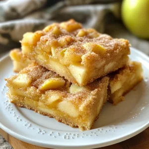 To make Apple Snickerdoodle Bars, you need simple and fresh ingredients. These will help create soft and sweet bars with a hint of spice. Here’s what you will need: - 1 cup unsalted butter, softened - 1 cup granulated sugar - 1 cup brown sugar, packed - 2 large eggs - 2 teaspoons vanilla extract - 3 cups all-purpose flour - 2 teaspoons cream of tartar - 1 teaspoon baking soda - 1 teaspoon ground cinnamon - ½ teaspoon salt - 2 cups peeled and diced apples (preferably Granny Smith) - Cinnamon-sugar mixture (1 tablespoon sugar + 1 teaspoon cinnamon for sprinkling on top) Each ingredient plays a role in making the bars delicious. The butter gives them richness. The sugars add sweetness and help with texture. The eggs bind everything together. The flour forms the base, while cream of tartar adds that classic snickerdoodle flavor. Using Granny Smith apples is key. Their tartness balances the sweetness well. The cinnamon-sugar topping adds a delightful crunch. This mix of flavors and textures makes these bars a must-try! {{ingredient_image_1}} - Preheat your oven to 350°F (175°C). - Prepare a 9x13 inch baking pan by greasing it or lining it with parchment paper. This makes it easier to remove the bars later. - In a large bowl, cream together 1 cup of softened butter, 1 cup of granulated sugar, and 1 cup of brown sugar. Mix until the mixture is light and fluffy. This step adds air and gives the bars a nice texture. - Next, add 2 large eggs, one at a time. Beat well after each addition. Then, mix in 2 teaspoons of vanilla extract for that warm flavor. - In another bowl, whisk together 3 cups of all-purpose flour, 2 teaspoons of cream of tartar, 1 teaspoon of baking soda, 1 teaspoon of ground cinnamon, and ½ teaspoon of salt. This mix gives the bars structure and flavor. - Gradually add the dry mix to the wet mix. Stir gently until just combined. Don’t over-mix, as this keeps the bars soft. - Fold in 2 cups of peeled and diced Granny Smith apples. This adds moisture and a nice tartness. - Spread the batter evenly into your prepared pan. - In a small bowl, combine 1 tablespoon of sugar and 1 teaspoon of cinnamon. Sprinkle this mix over the top of the batter for a sweet crust. - Bake in the preheated oven for 25-30 minutes. Check for doneness by inserting a toothpick in the center. It should come out clean. - Once baked, remove the pan from the oven. Let the bars cool for at least 15 minutes before cutting into squares. Enjoy the warm, sweet smell as they cool! - Ensuring even baking: Make sure your oven is preheated to 350°F (175°C). This helps the bars rise evenly. Rotate your baking pan halfway through to avoid hot spots. - Storing baked bars properly: Let the bars cool completely. Then, store them in an airtight container. They stay fresh at room temp for up to three days. You can also refrigerate them for a week. - Options for gluten-free and dairy-free versions: You can swap all-purpose flour for a gluten-free blend. Use coconut oil or vegan butter to replace the unsalted butter for a dairy-free option. - Types of apples for best flavor: Granny Smith apples work best here. Their tartness balances the sweet sugars. You can also use Honeycrisp for a sweeter taste. - Ways to get chewy versus cakey bars: For chewy bars, under-bake them slightly. Check them at 25 minutes. For cakey bars, follow the full bake time and let them cool longer. - Additional flavor enhancements: Add a pinch of nutmeg for warmth. Chopped nuts like walnuts or pecans can add crunch. You can also try a splash of maple syrup for a richer flavor. Pro Tips Choose the Right Apples: Use tart apples like Granny Smith for the best flavor contrast with the sweetness of the bars. Don’t Overmix: When combining the dry ingredients with the wet, mix just until combined to keep the bars tender. Check for Doneness: Since ovens vary, start checking the bars a few minutes before the recommended baking time for the best results. Storage Tips: Store any leftovers in an airtight container to keep them fresh, and enjoy within a week for the best taste. {{image_2}} You can add nuts for a nice crunch. Chopped walnuts or pecans work great. They give a tasty bite to the soft bars. You can also swap apples for other fruits. Pears or peaches can add a sweet twist. Each fruit brings its own flavor and charm. Instead of cinnamon-sugar, try using frosting. A cream cheese frosting makes these bars even richer. You can also drizzle with caramel or chocolate. This adds a fun, sweet layer on top. It makes each bite even more delightful. For a seasonal twist, add spices like nutmeg or cloves. These spices give a warm, cozy feel. You can also mix in pumpkin for autumn flair. The pumpkin makes the bars moist and adds great flavor. Each variation allows for creativity and fun in the kitchen! - Store Apple Snickerdoodle Bars at room temperature. Use an airtight container to keep them fresh. - If you live in a warm area, put the bars in the fridge. This will help them last longer. - To freeze Apple Snickerdoodle Bars, cut them into squares. Wrap each square in plastic wrap, then in foil. - Place the wrapped bars in a freezer bag. They can last for up to three months in the freezer. - To thaw, take the bars out and let them sit at room temperature for a few hours. - If you want a warm treat, reheat them in the oven at 350°F for about 10 minutes. - Pair these bars with a scoop of vanilla ice cream. The warm bars and cold ice cream taste great together. - You can also serve them with whipped cream for a light touch. - Enjoy them warm or chilled. Each way offers a nice taste experience. To check if your bars are done, use a toothpick. Insert it into the center of the bars. If it comes out clean, the bars are ready. You want a golden brown top and a soft look. Be careful not to overbake them, or they will be dry. Yes, you can make these bars ahead of time. They store well and taste great later. Let the bars cool completely before wrapping them. Use plastic wrap or foil to keep them fresh. You can keep them at room temperature for a few days. For longer storage, place them in the fridge. If you have leftover bars, you can share them with friends or family. They make a great treat for gatherings. You can also cut them into smaller pieces and pack them in lunchboxes. Another fun idea is to warm them up and serve with ice cream. They taste amazing when warm! These Apple Snickerdoodle Bars are simple and fun to make. Start with basic ingredients and follow easy steps. You can tweak flavors or toppings to suit your taste. Remember to store them well for later use. Baking should bring joy and deliciousness. Enjoy your sweet treat, and share it with friends and family. Each bite holds warmth and happiness. Happy baking!